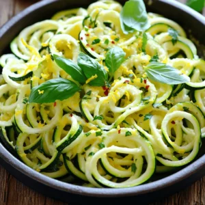 - 4 medium zucchinis, spiralized - 2 tablespoons olive oil - 4 cloves garlic, minced - 1 teaspoon red pepper flakes (adjust to taste) - Zest and juice of 1 lemon - Salt and pepper to taste - Fresh basil leaves, chopped (for garnish) - Grated Parmesan cheese (optional, for serving) - Additional vegetables to mix in - Alternative herbs for garnish - Different cheese options - Spiralizer or vegetable peeler - Large skillet - Cooking spoon - Serving platter When I make zucchini noodles, I love using fresh, high-quality ingredients. The zucchinis are the stars of the dish. They add a light and fresh taste. Olive oil gives a nice richness. Garlic adds a punch of flavor. Red pepper flakes bring heat, but you can adjust that to your liking. A squeeze of lemon juice and zest adds brightness. I often like to mix in other vegetables too. Cherry tomatoes or bell peppers can add color and flavor. Fresh herbs like parsley or oregano can change the taste. For cheese lovers, Parmesan is a great option. It adds creaminess and a savory touch. To make this dish, you need just a few tools. A spiralizer or vegetable peeler helps you create the noodles. A large skillet is essential for cooking. A cooking spoon makes mixing easy. Finally, a serving platter dresses up the table. For the full recipe, check out the Zesty Lemon Garlic Zucchini Noodles. - Start by spiralizing the zucchinis. Use a spiralizer or a vegetable peeler. Set the noodles aside. - For even cuts, keep the zucchini steady. Turn it slowly as you spiralize. This helps make long, perfect noodles. - Heat olive oil in a large skillet over medium heat. - Add minced garlic and red pepper flakes. Sauté for 1-2 minutes until fragrant, but don’t let the garlic burn. - Toss in the spiralized zucchini noodles. Cook for 2-3 minutes. You want them warm but still crunchy. - Add lemon zest and juice. Mix well to coat all the noodles. - Season with salt and pepper to taste. Adjust to your liking. - Transfer the noodles to a serving platter. Garnish with fresh basil and grated Parmesan cheese, if desired. For the complete recipe, check out the Full Recipe section! To get the best texture in your zucchini noodles, cook them for a short time. Aim for about 2-3 minutes over medium heat. This keeps them firm and not mushy. Start with hot olive oil and add garlic first. This step adds flavor and warms the pan. To avoid soggy noodles, do not overcook them. Drain excess water from zucchini before cooking. You can also sprinkle some salt on them and let them sit for 10 minutes. This helps draw out moisture. Pat them dry before cooking to keep them crisp. For tasty zucchini noodles, use simple seasonings. A mix of salt, pepper, and red pepper flakes works well. You can also try Italian seasoning or garlic powder for a twist. When it comes to sauces, light options are best. Lemon juice and olive oil make a zesty dressing. You can also use pesto or marinara for a richer flavor. Just remember to keep the sauce light to balance the dish. Store leftover zucchini noodles in an airtight container. They can last for about 2-3 days in the fridge. To reheat, use a skillet over low heat. This keeps them from getting too soft. If you have extra noodles, try mixing them with eggs for a quick frittata. You can also toss them into soups or stir-fries for added texture. These ideas give you more ways to enjoy your zucchini noodles. For the full recipe, check out the Zesty Lemon Garlic Zucchini Noodles. {{image_2}} Zucchini noodles are fun to play with. You can switch up the flavors and textures easily. Here are some variations you can try. - Light and creamy sauces: Use a simple mix of Greek yogurt and herbs. It adds a nice touch. - Tomato-based options: A classic marinara sauce works well. It gives a hearty feel. - Pesto or dairy-free alternatives: Try basil pesto for a fresh taste. You can also use avocado for a creamy twist. - Nuts and seeds for crunch: Add toasted pine nuts or sesame seeds. They give a nice crunch. - Protein additions like shrimp or chicken: Grilled shrimp adds a tasty protein boost. Chicken makes it filling. - Vegan cheese options: Nutritional yeast can add cheesy flavor without dairy. It’s a great choice for vegans. - Italian-inspired variations: Top with fresh tomatoes and basil. It’s a classic pairing. - Asian flavor profiles: Use soy sauce, ginger, and sesame oil for a different taste. It’s a fun twist. - Mediterranean twists: Add olives and feta cheese for a salty kick. This gives a fresh vibe. Explore these variations to find your favorite way to enjoy zucchini noodles. For a complete recipe, check out the Full Recipe. To keep leftover zucchini noodles fresh, store them in an airtight container. Make sure they cool down first. I recommend using glass or BPA-free plastic containers. This helps prevent moisture loss. Place a paper towel inside the container to absorb excess moisture. This keeps the zucchini noodles from getting soggy. You can freeze zucchini noodles to use later. First, blanch them in boiling water for one minute. This stops the enzymes that cause spoilage. After blanching, place them in ice water for a quick cool-down. Drain and dry them well. Then, pack the noodles in freezer bags, removing as much air as possible. When you want to use them, thaw in the fridge overnight. They can also be cooked straight from frozen, just add a couple of extra minutes to the cooking time. Zucchini noodles stay fresh in the fridge for about 3 to 5 days. If they start to look slimy or smell off, it’s time to toss them. Always check for discoloration or a mushy texture. These are signs of spoilage. Storing them correctly helps ensure you enjoy your zesty lemon garlic zucchini noodles as long as possible. To avoid mushy zucchini noodles, focus on cooking time. Cook them for just 2 to 3 minutes. This keeps them crunchy. Heat the olive oil first, then add minced garlic and red pepper flakes. Sauté until fragrant. Add the noodles next, tossing them gently. Stir constantly to keep them from overcooking. Remember, a little crunch adds a nice texture to your dish. Yes, you can prep zucchini noodles in advance. Spiralize the zucchinis and store them in an airtight container. Keep them in the fridge for up to 3 days. For best results, cook them just before serving. If you cook them ahead, they may lose their crunch. To reheat, quickly sauté them in a skillet for about a minute. Zucchini noodles pair well with many dishes. You can serve them with marinara sauce or pesto. They also go great with grilled chicken or shrimp. Add some veggies like bell peppers or cherry tomatoes for more flavor. Consider topping them with fresh herbs or cheese for a tasty finish. Yes, zucchini noodles are very healthy. They are low in calories and high in fiber. This makes them a great choice for a light meal. They also provide vitamins A and C. Eating zucchini noodles can help you feel full without consuming too many carbs. Enjoy them as a nutritious alternative to pasta. Zucchini noodles are easy to make and fun to eat. You learned how to prepare them, cook them well, and store extras. Use the lemon for flavor and choose from various sauces and toppings. These noodles fit many dishes and diets. They are healthy and full of flavor. Try these tips to enjoy zucchini noodles perfectly every time. You will impress your family and friends with your tasty meal. Now, get cooking and have fun!