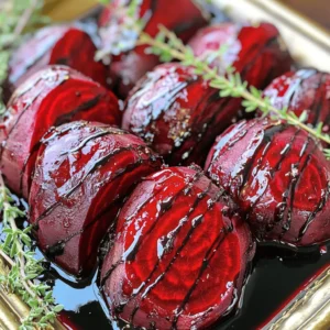 - 4 medium beets, scrubbed and tops removed - 3 tablespoons olive oil - Salt and pepper to taste - 1/4 cup balsamic vinegar - 2 tablespoons honey or maple syrup - 1 teaspoon Dijon mustard - Fresh thyme leaves for garnish The ingredients for oven roasted beets with balsamic glaze are simple yet flavorful. Beets are the star of this dish, bringing a sweet, earthy taste. The olive oil adds richness, while salt and pepper enhance the flavors. Balsamic vinegar gives a tangy kick, and honey or maple syrup adds sweetness. Dijon mustard blends it all together in the glaze. Finally, fresh thyme leaves offer a lovely herbal note that brightens each bite. - Caloric content per serving: About 150 calories - Macronutrient breakdown: 3g protein, 7g fat, 25g carbohydrates - Health benefits of beets: Beets are high in fiber, vitamins, and minerals. They support heart health and boost endurance during exercise. Plus, their bright color comes from powerful antioxidants. Eating beets can improve digestion and lower blood pressure. This mix of ingredients not only tastes great but also makes this dish healthy. Use the full recipe to create a delightful side dish that everyone will love. First, you must clean the beets. Use a vegetable scrub to remove dirt. Trim off the tops and tails. This helps them cook evenly. After cleaning, wrap each beet in aluminum foil. Drizzle a little olive oil on them. Season with salt and pepper. Close the foil tightly to keep the moisture in. Set your oven temperature to 400°F (200°C). Place the wrapped beets on a baking sheet. Roast them for 45 to 60 minutes. Check for doneness by piercing them with a knife. If the knife goes in easily, they are ready. While the beets roast, prepare the balsamic glaze. In a small saucepan, combine balsamic vinegar, honey or maple syrup, and Dijon mustard. Bring this mix to a simmer over medium heat. Let it reduce for about 10 minutes. The glaze should thicken slightly. Remove from heat and let it cool. This recipe is sure to impress anyone at your table. For the complete process, refer to the Full Recipe. To know when your beets are perfectly roasted, look for a few signs. First, they should be tender when you poke them with a knife. If the knife goes in easily, they are done. You can also check by twisting the skin; it should come off without much effort. Avoid overcooking, as this can make them mushy. Common mistakes include not wrapping the beets tightly in foil. This can cause them to dry out. Also, make sure to season them well with salt and olive oil. This adds flavor. Lastly, don't rush the roasting time. Be patient for that sweet, caramelized taste. Enhancing the flavor of your roasted beets can be simple. Fresh herbs like thyme or parsley work wonders. Just sprinkle them on top after drizzling the balsamic glaze. You can also add a pinch of salt or a dash of pepper for extra taste. For presentation, serve the beets on a bright platter. Arrange the slices in a circle or a fan shape. Drizzle some extra balsamic glaze on top. This creates a beautiful dish that draws the eye. It's perfect for sharing at dinner parties. Don't let leftover balsamic glaze go to waste! You can use it as a salad dressing or a drizzle over grilled meats. It's also great on veggies. Just mix it with a bit of olive oil for a quick dressing. If you have leftover beets, try adding them to salads or sandwiches. They add a nice sweetness and color. You can also blend them into a smoothie for a nutrient boost. These ideas keep your meals exciting and reduce waste. Check out the Full Recipe for more cooking inspiration! {{image_2}} Experimenting with herbs can change the whole dish. I love using fresh rosemary or parsley. Both herbs add a bright touch that pairs well with the sweetness of beets. You can also try adding spices for an extra kick. A pinch of chili flakes or smoked paprika brings warmth and depth. If you want to swap out honey, try agave nectar or stevia. These sweeteners work well in the glaze. Adjust the sweetness to your taste. If you prefer it sweeter, add a bit more. If you like it less sweet, reduce the amount. Mixing beets with other veggies can create a delightful medley. Try pairing them with carrots or sweet potatoes for added flavor and color. You can also toss roasted beets with greens for a fresh salad. This adds crunch and balances the sweetness of the beets. Enjoy the variety! To keep your roasted beets fresh, let them cool down first. Place them in an airtight container. You can store them in the fridge for up to five days. Make sure to label the container with the date. This helps you track freshness. If you want to enjoy their flavor later, add the balsamic glaze just before serving. It keeps the beets tasty and vibrant. If you have extra roasted beets, freezing is a great option. First, let the beets cool completely. Then, slice them into wedges or cubes for easy use. Place them in freezer-safe bags. Remove as much air as possible to prevent freezer burn. You can freeze them for up to three months. To reheat, thaw the beets in the fridge overnight. Then, warm them in the oven at 350°F (175°C) for about 10-15 minutes. You can also microwave them for a quick meal. Just cover them with a damp paper towel to keep them moist. Enjoy your delicious oven roasted beets with balsamic glaze again! You can check if beets are done by piercing them with a knife. If it goes in easily, they are ready. Another tip is to look for a soft texture. Generally, beets roast for about 45-60 minutes at 400°F (200°C). Make sure to check them around the 45-minute mark. That way, you can avoid overcooking. Yes, you can make the balsamic glaze in advance. Just store it in an airtight container in the fridge. It will keep well for up to a week. When you’re ready to use it, reheat it gently on the stove. You can also microwave it, but be careful not to overheat. Oven roasted beets pair well with many dishes. Here are some ideas: - Goat cheese salad - Grilled chicken or fish - Quinoa bowl with veggies - Mixed greens with nuts These options add texture and flavor to your meal. You can peel beets both ways, but each has its pros and cons. Peeling after roasting can be easier, as the skin slips off easily. However, some say peeling before roasting gives a cleaner taste. Try both methods to see which you prefer! We covered how to make delicious roasted beets with a balsamic glaze. You learned the simple steps of prepping, roasting, and creating a flavorful glaze. I shared tips for perfecting your dish, as well as ideas for using any leftovers. Roasted beets are not only tasty but also healthy. Experimenting with flavors and ingredients can make this dish your own. Enjoy your cooking and the vibrant flavors of beets in every bite!