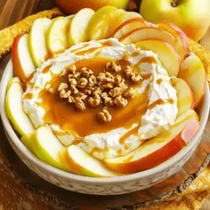 - 8 oz cream cheese, softened - 1/2 cup powdered sugar - 1/4 cup brown sugar - 1 tsp vanilla extract - 1/4 cup caramel sauce - 1/2 tsp ground cinnamon - 4 apples (Fuji or Honeycrisp, cored and sliced) - Optional toppings: Chopped nuts (pecans or walnuts) To make a delicious cream cheese apple dip, you need some simple ingredients. Start with 8 ounces of softened cream cheese. This makes the dip smooth and creamy. Next, add 1/2 cup of powdered sugar and 1/4 cup of brown sugar. These sugars give the dip a sweet taste. A teaspoon of vanilla extract adds a nice flavor. Then, pour in 1/4 cup of caramel sauce for a rich touch. Sprinkle in 1/2 teaspoon of ground cinnamon for warmth. You will also need 4 apples. I love using Fuji or Honeycrisp apples because they are sweet and crisp. Slice and core them for easy dipping. If you want a bit of crunch, add chopped nuts like pecans or walnuts on top. This combination creates a fantastic dip that everyone will love. You can find the full recipe at the end of this article. - Combine cream cheese and sugars Start by taking the softened cream cheese and placing it in a mixing bowl. Add in the powdered sugar, brown sugar, vanilla extract, and ground cinnamon. These ingredients create a sweet and flavorful base. - Mix ingredients using an electric mixer Next, grab your electric mixer. Beat the mixture on medium speed for about 2-3 minutes. You want it to be smooth and creamy, with no lumps. This step is key to a great texture. - Fold in caramel sauce Now, take half of the caramel sauce and gently fold it into the cream cheese blend. Use a spatula to mix until it is evenly combined. This adds a delicious caramel flavor that pairs well with apples. - Transfer mixture and smooth the top Once your dip is ready, transfer it to a shallow serving dish. Use a spatula to smooth the top. This makes it look pretty and ready for serving. - Drizzle caramel and arrange apple slices Drizzle the remaining caramel sauce over the top of the cream cheese mixture. Then, arrange your sliced apples around the dip for easy access. This makes it fun and inviting. - Add optional toppings If you want to add some extra crunch, sprinkle chopped nuts like pecans or walnuts on top. This gives the dip a nice texture and extra flavor. For more detailed instructions, check the Full Recipe. To make a great cream cheese apple dip, start with softened cream cheese. Softened cream cheese mixes well and creates a smooth texture. You can leave it out at room temperature for about 30 minutes before use. This small step ensures that your dip will be creamy and easy to spread. Next, adjust the sweetness to your taste. The recipe calls for powdered sugar and brown sugar. You can add more sugar if you like it sweeter. Tasting as you go is key. Each person has a different preference, so don’t be afraid to find your perfect balance. Presentation adds to the fun! Garnish your dip with a sprinkle of cinnamon and some chopped nuts. This simple touch makes it look fancy and tastes great too. The cinnamon adds warmth, and the nuts give a nice crunch. Serve the dip in an attractive dish. A colorful bowl will catch the eye and make your table look inviting. Arrange the apple slices around the dip for easy access. This way, guests can enjoy the dip without any mess. For the full recipe, check the details provided earlier. {{image_2}} You can easily change the flavor of your cream cheese dip. Try using different flavored cream cheeses, like chive or strawberry. Each type adds a unique twist. You can also experiment with spices. Nutmeg and allspice can give your dip a warm, cozy taste. Just a pinch can make a big difference! Want a fluffier dip? Add whipped cream! It lightens the texture and makes it fun to eat. You can also add chocolate chips for extra sweetness. This will appeal to chocolate lovers and make the dip even more exciting. Mix and match these ideas to create your perfect blend. For the full recipe, check out the details above. After enjoying your dip, store leftovers in an airtight container. This keeps the dip fresh and safe. You can eat the dip within 3-5 days. If it starts to smell off or changes color, it’s best to toss it. Can the dip be frozen? Yes, you can freeze it. However, keep in mind that freezing may change the texture. To freeze, put the dip in a freezer-safe container. Leave some space at the top, as it may expand. For thawing, move the dip to the fridge for several hours or overnight. Once thawed, stir it well before serving. This restores some of its original creaminess. For the best taste, consume within a month. For the full recipe, check out the instructions above. To make your cream cheese dip sweeter, simply add more sugar. Start with one tablespoon of powdered sugar. Mix it in and taste. You can keep adding sugar until it reaches your desired sweetness. You can also try using honey or maple syrup for a different flavor. These natural sweeteners can add a nice twist. Yes, you can use low-fat cream cheese. It will change the dip's texture and flavor a bit. Low-fat cream cheese can be creamier but may not be as rich. If you want to keep the dip tasty, add a little more caramel or sugar. This will help boost the flavor. For dipping, I recommend Fuji or Honeycrisp apples. These apples are sweet and crisp, making them great for this dip. They hold their shape well, too. You can also try Granny Smith apples if you like a tart flavor. Mixing different apple types can create a fun taste experience. For the full recipe, check out the Creamy Caramel Apple Delight section above. In this blog post, we explored how to make a tasty cream cheese dip. We covered necessary ingredients, step-by-step instructions, and creative tips for serving. Variations give you fun options, like flavored cream cheese or extra mix-ins. Proper storage keeps your dip fresh for days. This dip is simple, fun, and delicious. Try it out for your next gathering!