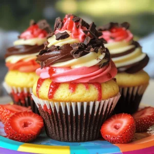 For Neapolitan cupcakes, you need a few key items. Here’s a list: - 1 ½ cups all-purpose flour - 1 ½ teaspoons baking powder - ½ teaspoon salt - ½ cup unsalted butter, softened - 1 cup granulated sugar - 2 large eggs - 2 teaspoons vanilla extract - ½ cup milk - ¼ cup cocoa powder - ½ cup strawberry puree (fresh or from the store) Each ingredient plays a vital role. The flour gives structure, while the butter adds moisture and flavor. Sugar sweetens and helps with texture. Eggs bind everything together. Vanilla extract adds a warm flavor, and milk keeps the batter smooth. Cocoa powder brings the chocolatey taste, and strawberry puree gives a fruity twist. To make your cupcakes truly delightful, you need frosting and some fun toppings. Here’s what you’ll want: - Vanilla, chocolate, and strawberry frosting - Chocolate shavings and fresh strawberries for garnish - Optional sprinkles or edible glitter for decoration The frosting adds creaminess and sweetness. Using three flavors gives each bite a fun surprise. Chocolate shavings and fresh strawberries make your cupcakes look stunning. You can also add sprinkles or glitter for a festive touch. For the complete recipe, check the Full Recipe to get started! 1. Preheat the oven: Set your oven to 350°F (175°C). Line a 12-cup muffin tin with cupcake liners. 2. Mix dry ingredients: In a medium bowl, whisk together 1 ½ cups of all-purpose flour, 1 ½ teaspoons of baking powder, and ½ teaspoon of salt. Set this mixture aside. 3. Cream butter and sugar: In a large bowl, cream together ½ cup of softened unsalted butter and 1 cup of granulated sugar. Whip until it's light and fluffy. This should take about 3 to 4 minutes. 1. Add eggs and vanilla: Beat in 2 large eggs one at a time. Then stir in 2 teaspoons of vanilla extract until mixed well. 2. Divide batter: Gradually add the dry mixture into the wet mix, alternating with ½ cup of milk. Stir until just combined. Now, divide the batter into three bowls. Leave one bowl plain for vanilla. In the second bowl, mix in ¼ cup of cocoa powder. In the third bowl, gently fold in ½ cup of strawberry puree. 1. Layer the batters: In each cupcake liner, add a tablespoon of vanilla batter. Next, add a tablespoon of chocolate batter, then a tablespoon of strawberry batter. Fill each liner about 2/3 full. 2. Bake: Place the muffin tin in the preheated oven. Bake for 18 to 20 minutes. Check doneness with a toothpick; it should come out clean. 3. Cool: Let the cupcakes cool in the tin for 5 minutes. Then, transfer them to a wire rack to cool completely. Follow this method for a delightful treat. For the full recipe, check the timing and tips for perfect cupcakes. To make the best Neapolitan cupcakes, focus on the batter's consistency. It should be smooth and not too thick. If it feels sticky, add a bit more milk. This will help the cupcakes rise well. To check if the cupcakes are done, use a toothpick. Insert it into the center of a cupcake. If it comes out clean, they are ready. If not, bake for a few more minutes. For frosting, use a piping bag with a round tip. This will help you create smooth, even swirls on top. You can also use a spatula for a rustic look. To layer and marble the frosting, start with one color on the bottom. Add another color on top and use a knife to swirl them together. This makes each cupcake look special. Presentation matters! Arrange cupcakes on a bright platter. Drizzle extra strawberry puree over them for a pop of color. For drinks, pair these cupcakes with milk or coffee. They also go great with vanilla ice cream for an extra treat. Enjoy every bite! For the full recipe, check out the detailed instructions. {{image_2}} You can make Neapolitan cupcakes even more fun by switching up the flavors. Here are some tasty ideas: - Alternate fruit purees: Instead of strawberry, try raspberry or blueberry puree. They add a nice twist to the classic cupcake. Each fruit gives a unique taste and color. - Incorporating nuts or chocolate chunks: Add chopped nuts like walnuts or almonds for crunch. You can also mix in chocolate chunks for a richer flavor. This makes each bite exciting and different. If you need different options, you can easily adjust the recipe to fit your needs. - Gluten-free and vegan options: Use gluten-free flour for a gluten-free version. For vegan cupcakes, swap eggs with flax eggs and use plant-based butter. This way, everyone can enjoy them, no matter their diet. - Sugar alternatives for healthier versions: You can use honey, maple syrup, or stevia to cut down on sugar. These options can make your cupcakes sweeter without the guilt. Just remember to adjust the liquid in the recipe if you use liquid sweeteners. Feel free to experiment with these variations. Each change can bring a delightful surprise to your Neapolitan cupcakes. For the complete recipe, check out the Full Recipe section. To keep your Neapolitan cupcakes fresh, store them in a cool place. Use an airtight container to prevent them from drying out. You can also place parchment paper between layers of cupcakes to avoid sticking. If you have frosting on top, let it set before covering. This helps maintain the shape of the frosting. The best temperature for storing cupcakes is room temperature, about 70°F (21°C). If your kitchen is warm, consider refrigerating them. However, refrigeration can change the texture. Always bring them back to room temperature before serving. Freezing cupcakes is easy and effective. To freeze Neapolitan cupcakes, first ensure they are completely cool. Then, wrap each cupcake tightly in plastic wrap. Place them in a freezer-safe bag or container. This helps prevent freezer burn. You can freeze them for up to three months. When you want to enjoy a cupcake, take it out and let it thaw in the fridge overnight. You can also thaw them at room temperature for a few hours. Once thawed, you can add more frosting or toppings before serving. For the full recipe, check out the complete guide for making these delightful treats. Neapolitan cupcakes can last about 2 to 3 days at room temperature. Keep them in an airtight container to stay fresh. If you store them in the fridge, they can last up to a week. Make sure to wrap them well to avoid drying out. Yes, you can make the batter ahead of time. Mix your dry and wet ingredients separately. Store the dry mix in an airtight container. Keep the wet mix in the fridge for up to 24 hours. When ready, just combine them. This saves time on busy days and keeps things easy. Avoid overmixing the batter. This can make your cupcakes dense and tough. Mix until just combined. Also, underbaking is a common problem. Always check with a toothpick. If it comes out clean, your cupcakes are done. If not, give them a few more minutes. You’ve learned how to make delicious Neapolitan cupcakes from scratch. We covered essential ingredients, step-by-step instructions, and tips for perfect frosting. Plus, you discovered fun variations, storage tips, and common mistakes to avoid. With these insights, you can bake and impress anyone. So, gather your ingredients, start mixing, and enjoy your sweet treats! Your Neapolitan cupcakes will surely be a hit at any occasion.