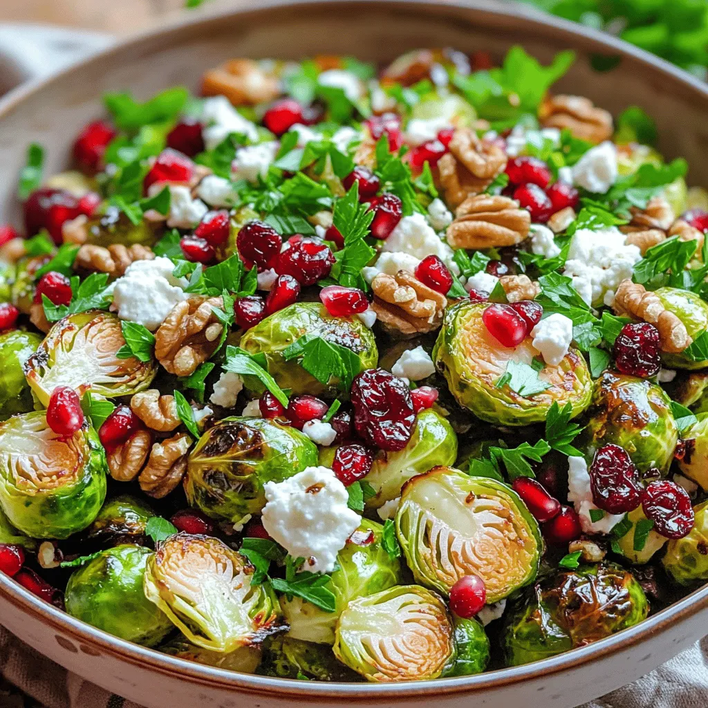 - 1 pound Brussels sprouts, trimmed and halved - 2 tablespoons olive oil - Salt and pepper to taste Fresh Brussels sprouts are key to this salad's crisp and delightful texture. When you choose Brussels sprouts, pick ones that are firm and bright green. They should feel heavy for their size and have no yellow leaves. This ensures you get the freshest flavor. Tossing them in olive oil adds richness and helps them roast perfectly. Don't forget the salt and pepper for seasoning! - 1/4 cup crumbled feta cheese - 1/4 cup dried cranberries - 1/4 cup chopped walnuts - 1/4 cup pomegranate seeds These additions bring color, flavor, and crunch to your salad. Feta cheese adds a creamy tang that contrasts with the sprouts. Dried cranberries give a sweet burst. Chopped walnuts provide a nice crunch, while pomegranate seeds add a juicy pop. Together, these toppings make the salad fun and exciting to eat. - 3 tablespoons balsamic vinegar - 1 tablespoon honey - 1 teaspoon Dijon mustard - Fresh parsley, chopped (for garnish) The dressing is what ties everything together. Balsamic vinegar gives a sweet and sour kick that enhances the sprouts. Honey adds a touch of sweetness, balancing the acidity. Dijon mustard gives it a nice tang and depth. Fresh parsley not only adds color but also a fresh flavor to the dish. You can find the full recipe to guide you through making this delicious salad! - Preheat your oven to 400°F (200°C). - Toss the halved Brussels sprouts with 2 tablespoons of olive oil, salt, and pepper until they are well coated. This step adds flavor and helps them roast nicely. - Spread the Brussels sprouts on a baking sheet in a single layer. Make sure they have space to roast evenly. - Roast for 20-25 minutes. Stir them halfway through to ensure they caramelize and get that nice golden color. - While the Brussels sprouts roast, prepare the dressing. In a small bowl, whisk together 3 tablespoons of balsamic vinegar, 1 tablespoon of honey, and 1 teaspoon of Dijon mustard until smooth. - After roasting, let the Brussels sprouts cool for a few minutes. Then, combine them in a large bowl with 1/4 cup of crumbled feta cheese, 1/4 cup of dried cranberries, 1/4 cup of chopped walnuts, and 1/4 cup of pomegranate seeds. - Drizzle the balsamic dressing over the salad and toss gently to combine all ingredients without crushing the sprouts. Finish by garnishing with fresh parsley. You can find the Full Recipe for a more detailed guide on making this delicious salad. To get the best caramelization on your Brussels sprouts, use high heat. Roasting them at 400°F (200°C) works wonders. Spread them out on the baking sheet. If they touch, they will steam instead of roast. This will keep them crisp and tasty. To avoid soggy Brussels sprouts, don’t skip the olive oil. It helps to crisp them up. Make sure to add enough salt and pepper. This enhances their natural flavor. Stir them halfway through roasting. This ensures even cooking and browning. If you want a different taste, try swapping the dressing. You can mix in lemon juice or even orange juice for a fresh twist. For a creamy option, add some yogurt to the balsamic mix. It gives a rich flavor. Adjust the sweetness by adding more honey or reducing it. If you want more acidity, add extra balsamic vinegar. This will balance the flavors just right. Serve this salad warm or at room temperature. It tastes great either way. Use a large, shallow bowl to show off the bright colors. Top with extra pomegranate seeds for a fun look. This salad pairs well with roasted chicken or grilled fish. Its flavors complement these dishes, making a full meal. You can also serve it alongside a hearty soup for a cozy lunch. For the complete recipe, check out the Full Recipe. {{image_2}} You can change the toppings in the salad to suit your taste. Try adding goat cheese instead of feta for a creamier texture. Nuts can also add a nice crunch. Pecans or almonds work well. If you want to switch up the flavor, consider using apple cider vinegar or red wine vinegar instead of balsamic vinegar. Each vinegar will give the salad a unique twist. Adding seasonal fruits and vegetables can enhance the salad's flavors. In fall, try diced apples or pears for sweetness. In spring, fresh peas or radishes can add a crisp bite. Fresh herbs like basil or mint can brighten the dish. Add these herbs right before serving to keep their flavor strong. If you want a vegan version, simply leave out the cheese. You can add avocado for creaminess instead. For a gluten-free option, check that your mustard is gluten-free. This salad is very flexible and still tastes great with these changes. Enjoy making it your own! For the full recipe, check out the Balsamic Brussels Sprout Salad section above. To keep your Balsamic Brussels Sprout Salad fresh, store it in the fridge. Use an airtight container. This helps keep moisture out and flavors in. If you have extra dressing, keep it separate. This way, the salad stays crisp. In the fridge, the salad lasts about three days. After that, it may lose its taste and texture. Signs that the salad has gone bad include a sour smell, slimy leaves, or wilted sprouts. If you notice these signs, it’s best to toss the salad. You can serve the salad cold or at room temperature. If you prefer warm Brussels sprouts, heat them gently. Use a pan on low heat to warm them. Don’t cook them too long; this can make them mushy. For the best flavor, I recommend enjoying it cold as a refreshing dish. For the full recipe, check out the complete guide above. What is the best way to clean Brussels sprouts? The best way to clean Brussels sprouts is simple. Start by rinsing them under cool water. Then, trim off the tough stem ends. After that, remove any yellow or damaged leaves. This step makes them fresh and ready for cooking. Can I make this salad ahead of time? Yes, you can make this salad ahead of time. Roast the Brussels sprouts and prepare the dressing. Store them separately in the fridge. Combine them just before serving to keep everything crisp. What are the health benefits of Brussels sprouts? Brussels sprouts are packed with nutrients. They are high in fiber, which helps digestion. They also contain vitamins C and K, which support your immune system and bone health. Plus, they are low in calories, making them a great choice for weight management. Overview of calorie count and nutrient breakdown per serving. One serving of this salad has about 180 calories. It contains 10 grams of fat, 12 grams of carbs, and 5 grams of protein. The mix of feta, cranberries, and walnuts adds healthy fats and proteins, making this salad both tasty and nutritious. How can I make this salad spicier? To spice up this salad, add sliced jalapeños or a pinch of red pepper flakes. You could also mix in some spicy mustard in the dressing. These options will give your salad a nice kick without overpowering the other flavors. Suggestions for additional proteins to add for a heartier meal. For a heartier meal, consider adding grilled chicken or sliced turkey. Chickpeas or black beans also work well for a vegetarian option. These proteins will make the salad more filling and add extra nutrition. In this blog post, we explored a delicious balsamic Brussels sprout salad. We covered fresh ingredients, step-by-step roasting, and tasty dressings. I shared tips for perfecting the dish and ideas for variations. Remember, fresh ingredients and proper storage are key for great taste. This salad can please many diets. Enjoy making it your own! With these tips, you'll create a dish that becomes a favorite at any meal. Now, it’s time for you to try it and enjoy the flavors!