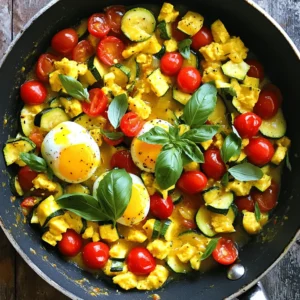 - 2 medium zucchinis, diced - 1 red bell pepper, chopped - 1 small onion, finely chopped - 2 cloves garlic, minced - 4 large eggs - 1 cup cherry tomatoes, halved - 1 teaspoon dried oregano - 1 teaspoon smoked paprika - Salt and pepper to taste - 2 tablespoons olive oil - Fresh basil leaves for garnish To make this Zucchini Breakfast Skillet, you need fresh, vibrant ingredients. Start with two medium zucchinis. They add great texture and nutrition. The red bell pepper gives a sweet crunch that balances the dish. A small onion adds flavor, while garlic brings an aromatic touch. You’ll also need four large eggs. They provide protein and make this skillet filling. Cherry tomatoes add a juicy burst of flavor. Dried oregano and smoked paprika give a nice depth to the dish. Don’t forget salt and pepper to enhance all the tastes. Finally, use olive oil for cooking and fresh basil for a bright garnish. - Large skillet - Cutting board and knife - Measuring spoons Using the right tools makes cooking easier. A large skillet is key to cooking everything evenly. A cutting board and knife help you chop ingredients safely and quickly. Measuring spoons ensure you use the right amount of spices and oil. With these tools, you'll create a delicious breakfast in no time. For the full recipe, you can check the details I’ve shared above. - Heat olive oil in a large skillet over medium heat. - Sauté onion until translucent. In this first step, I use olive oil because it adds nice flavor. I heat the oil in a large skillet. The skillet needs to be over medium heat to avoid burning. Once the oil is hot, I add the finely chopped onion. I sauté the onion for about three minutes. This makes it soft and translucent. - Add garlic and cook until fragrant. - Incorporate zucchini and red bell pepper, cooking until softened. Next, I add the minced garlic to the skillet. I cook it for about one minute. The garlic gives a great aroma. After that, I add the diced zucchini and chopped red bell pepper. I stir these veggies in and cook for about five to seven minutes. They should soften nicely during this time. - Add tomatoes, seasonings, and create wells for eggs. - Cover and cook until eggs are set to preference. Now, I toss in the halved cherry tomatoes. I also add the dried oregano, smoked paprika, salt, and pepper. I stir everything well and cook for another three to four minutes. This makes all the flavors blend. Then, I create four little wells in the veggie mix. I crack an egg into each well. I cover the skillet and cook for about five minutes. The eggs should be set to your liking. You can cook them less if you want runny yolks. This dish is now ready to serve! For the full recipe, check out the details above. - Use fresh ingredients for the best flavor. Fresh zucchini and peppers make a difference. - Adjust cooking time for preferred egg consistency. Cook longer for firmer yolks, shorter for runny ones. - Serve directly from the skillet for a rustic presentation. It looks inviting and casual. - Add balsamic glaze for extra flavor and color. A drizzle brightens the dish and adds depth. - Zucchini is low in calories and high in vitamins. It provides fiber and antioxidants. - Combining veggies with protein contributes to a balanced meal. This dish fuels your day with good nutrition. For the full recipe, check out the Zucchini Breakfast Skillet 🥒. {{image_2}} You can easily switch out ingredients in your Zucchini Breakfast Skillet. - Swap zucchini for yellow squash or spinach for a different taste. - Use different types of cheese like feta or cheddar for added flavor. If you want a vegetarian dish, just skip the eggs. - For a vegan option, replace eggs with firm tofu. Just crumble it and sauté it with the veggies. To make the dish your own, play with spices and herbs. - Try spices like cayenne or chili powder for a kick. - Fresh herbs like thyme or rosemary can add a lovely aroma. Feel free to get creative! Each tweak can bring new life to this dish. For the full recipe, check out the details above. Store any leftovers in an airtight container. This keeps them fresh for up to 3 days. I often use glass containers; they help me see what's inside easily. If you want quick meals later, freeze the skillet in individual portions. This way, you can enjoy a healthy breakfast without much prep. Just pack them in freezer-safe bags or containers. To enjoy your leftovers, reheat them in a skillet or microwave. Heat until everything is warm and the eggs are cooked to your liking. Enjoy your meal again! Follow the step-by-step instructions for best results. Start by heating olive oil in your skillet. Sauté the onion until it's soft and clear. Add in garlic and let it cook for a minute. Then, toss in zucchini and red bell pepper. Cook them until they start to soften, about 5-7 minutes. Next, mix in the halved cherry tomatoes, oregano, and smoked paprika. Make four small wells in the veggies and crack an egg into each one. Cover the skillet and cook until the eggs are just right for you. You can find the full recipe above for all details. Yes, you can chop the vegetables beforehand and cook just before serving. This makes it quick and easy when you are ready to eat. You can store the chopped veggies in the fridge. Just remember to cook them fresh to keep the flavors bright. Pair it with whole-grain toast or a side of fresh fruit. Whole-grain toast adds a nice crunch and fiber. Fresh fruit adds sweetness and a burst of freshness to your meal. You can choose your favorite fruits like berries or slices of orange. Yes, it's packed with vegetables and protein, making it a healthy breakfast option. Zucchini is low in calories and high in vitamins. The eggs add protein, which helps keep you full longer. This meal is colorful, tasty, and good for you! This recipe for a Zucchini Breakfast Skillet brings fresh flavors to your table. You saw how to prepare it step by step and the tools needed. Cooking tips ensure a tasty result, while variations let you customize your dish. Storing leftovers is easy, and I provided answers to your common questions. Enjoy this healthy meal packed with nutrients. It's great for any morning. Try it out and make it your own!