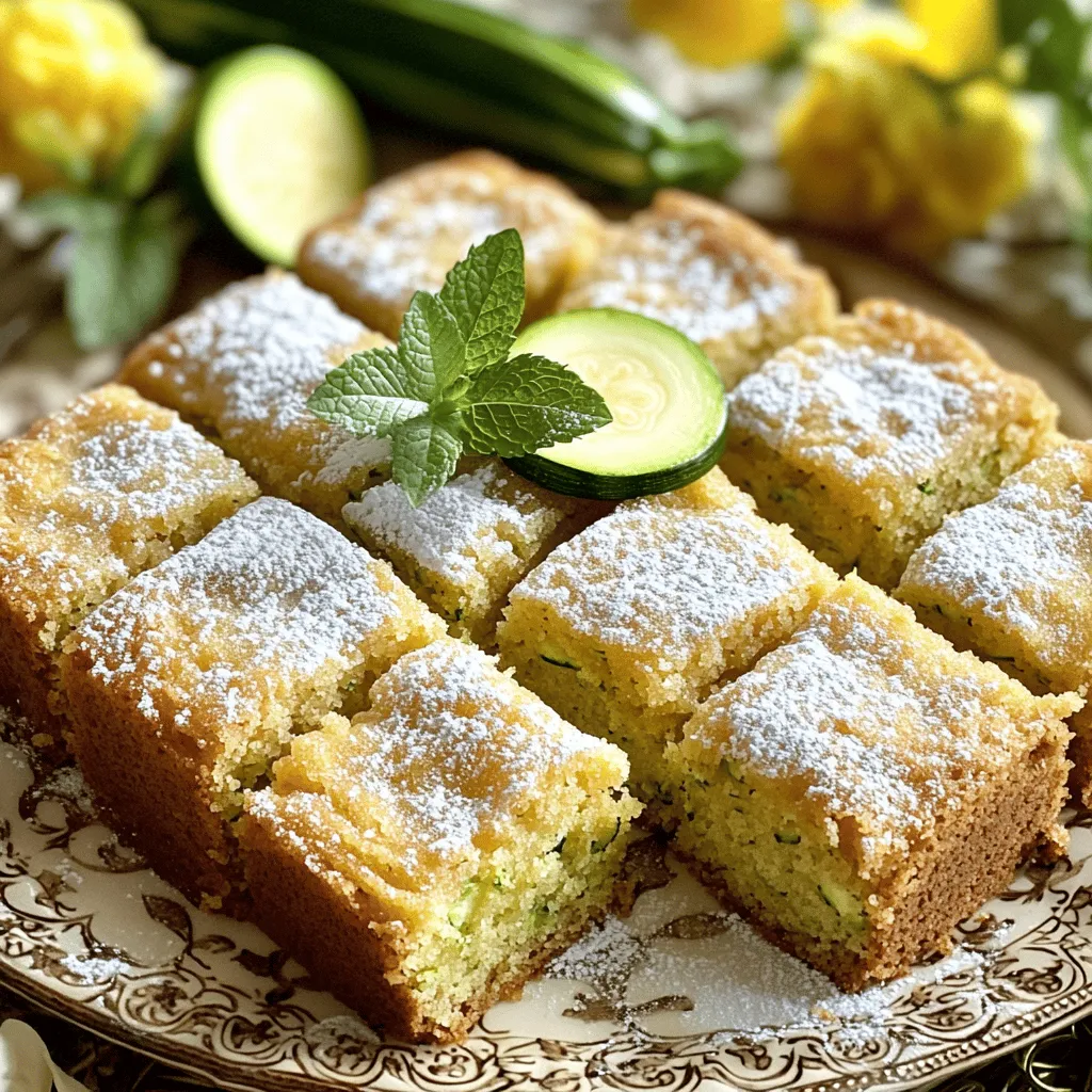 To make this cake, you need fresh ingredients. Here's what you will use: - 2 cups grated zucchini (about 2 medium zucchinis) - 1 cup brown sugar, packed - 1/2 cup granulated sugar - 1/2 cup vegetable oil - 1/4 cup unsweetened applesauce - 3 large eggs - 1 teaspoon vanilla extract - 2 cups all-purpose flour - 1 teaspoon baking powder - 1 teaspoon baking soda - 1 teaspoon ground cinnamon - 1/2 teaspoon ground nutmeg - 1/2 teaspoon salt - 1 cup chopped walnuts (optional) - 1/2 cup chocolate chips (optional) These key ingredients create a moist and sweet cake. The zucchini adds moisture, while the brown sugar gives it a rich flavor. You can make the cake even better with some optional add-ins. Here are a few ideas: - Chopped walnuts add a nice crunch. - Chocolate chips bring a sweet touch. - Raisins or dried cranberries add a fruity burst. - Shredded coconut gives a tropical vibe. Feel free to mix any of these into your batter. They can really boost the taste and texture. If you need to change some ingredients, here are some simple swaps: - Use coconut oil instead of vegetable oil for a different flavor. - Swap applesauce for mashed banana for extra sweetness. - Whole wheat flour can replace all-purpose flour for added fiber. - Use egg substitutes if you want a vegan option. These swaps work well and still keep the cake tasty. Don't be afraid to experiment! For the complete recipe, check the Full Recipe section. First, gather all your ingredients. You will need grated zucchini, brown sugar, and more. Preheat your oven to 350°F (175°C). Prepare a 9x13-inch baking dish by greasing and flouring it. You can also line it with parchment paper. This helps with easy removal later. In a large bowl, combine the grated zucchini with the brown sugar and granulated sugar. Let it sit for five minutes. This draws out moisture from the zucchini. After that, add the vegetable oil, applesauce, eggs, and vanilla extract. Whisk everything until well mixed. In another bowl, sift together the flour, baking powder, baking soda, cinnamon, nutmeg, and salt. Gradually add the dry mix to the wet mix. Stir gently until just combined. Do not overmix! If you want, fold in walnuts and chocolate chips for extra flavor. Pour the batter into your prepared dish. Spread it out evenly. Place the dish in the preheated oven. Bake for 30 to 35 minutes. To test if it's done, insert a toothpick into the center. It should come out clean. If you see batter on it, bake a bit longer. Once done, remove the cake from the oven. Let it cool in the pan for about 10 minutes. Then, transfer it to a wire rack to cool completely. After the cake cools, you can serve it as is. For a nice touch, dust the top with powdered sugar. Cut the cake into squares and arrange them on a decorative platter. You might add a sprig of mint or a slice of fresh zucchini for color. This makes a lovely presentation. You can find the full recipe for more details. Enjoy your moist brown sugar zucchini cake! When baking, small mistakes can ruin your cake. Here are some to watch for: - Not measuring ingredients: Always use the right tools to measure. A scale or measuring cups help. - Overmixing the batter: Mix until just combined. Overmixing makes the cake tough. - Skipping the oven preheat: Preheat your oven fully. This step ensures even baking. - Using cold eggs: Let eggs sit at room temperature. Cold eggs can affect the batter. A moist and soft cake starts with great ingredients and methods. Follow these tips: - Use fresh zucchini: Fresh zucchini holds more moisture. Old zucchini can lead to a dry cake. - Don’t squeeze out the moisture: Keep the moisture in the zucchini. It helps make the cake soft. - Add applesauce: This ingredient adds moisture. It also makes the cake even more tender. - Check your oven temperature: Use an oven thermometer. Your oven might be too hot or too cold. Grating zucchini right is key to this recipe. Here’s how to do it well: - Choose the right grater: Use a box grater or a food processor. Both work well for grating zucchini. - Grate just before using: Grate zucchini right before you mix it in. This keeps it fresh. - Leave the skin on: The skin adds color and nutrients. It also helps keep the zucchini intact. - Use a clean towel: After grating, use a clean towel to remove excess water. This keeps your batter from getting too wet. By following these tips and tricks, you can make the most delicious Moist Brown Sugar Zucchini Cake. For the complete guide, check out the Full Recipe. {{image_2}} You can make this zucchini cake gluten-free with a few easy swaps. Use a gluten-free flour blend instead of all-purpose flour. Look for blends that include xanthan gum. This helps the cake rise and hold its shape. You may need to adjust the liquid slightly, as gluten-free flour can absorb more moisture. Always check the blend’s instructions for the best results. Spice it up! You can add more flavor to your zucchini cake. Consider adding a teaspoon of ground ginger or cardamom. A dash of allspice gives a warm taste too. You can also add extracts like almond or coconut for a unique twist. These small changes can make your cake stand out. Just remember to keep the balance of flavors in mind. Feel free to get creative! You can mix in other fruits or veggies. Carrots or apples work well with zucchini. They add extra moisture and sweetness. Try adding crushed pineapple for a tropical vibe. You can also fold in berries like blueberries or raspberries. Just be careful not to add too much, as it can make the batter too wet. The goal is to enhance the cake, not overwhelm it. For the complete recipe, check out the Full Recipe section. To keep your zucchini cake fresh, store it in an airtight container. Place it on the counter if you will eat it within a few days. If you need to store it longer, put it in the fridge. Make sure it is completely cooled before wrapping it. This will help keep it moist and tasty. Freezing is a great option for leftovers. First, cut the cake into slices for easy serving later. Wrap each slice in plastic wrap tightly. Then, place the wrapped slices in a freezer bag or container. Label the bag with the date. You can freeze it for up to three months without losing flavor. When you're ready to enjoy it, let it thaw in the fridge overnight. When stored properly, zucchini cake can last about four to five days at room temperature. In the fridge, it can last a week. Watch for signs of spoilage like mold or an off smell. If it becomes dry or hard, it may not taste good. Always trust your senses. If it looks or smells bad, it's best to toss it. To make your zucchini cake more moist, use fresh, grated zucchini. Avoid squeezing out too much moisture. Adding unsweetened applesauce helps too. You can also try replacing some oil with yogurt. This keeps the cake soft and tender. Yes, you can use shredded zucchini in your cake. However, grated zucchini blends better into the batter. Shredded pieces may create a chunkier texture. If you like a bit of texture, go ahead and use shredded zucchini. Brown sugar is important for flavor and moisture. It gives the cake a rich taste. If you don't have brown sugar, you can use granulated sugar. But, you will lose some of the unique flavor. For the best results, stick with brown sugar for this recipe. To check if your cake is done, use a toothpick. Insert it into the center of the cake. If it comes out clean, your cake is ready. If it has wet batter on it, bake for a few more minutes. Keep checking until it is done. Yes, you can make this cake ahead of time. It stays fresh for a few days. Wrap it tightly in plastic wrap or store it in an airtight container. This helps keep it moist. For best taste, serve within three days of baking. You can also freeze it for later use. For the full recipe, check out the details above. You’ve learned the key ingredients for a moist brown sugar zucchini cake, along with how to prepare, bake, and serve it. We discussed tips to avoid common mistakes and ways to enhance flavor with options like gluten-free variants. Effective storage methods will keep your cake fresh. Remember, the right textures and flavors make a big difference. Enjoy baking and sharing your delicious creation—your friends and family will love it!