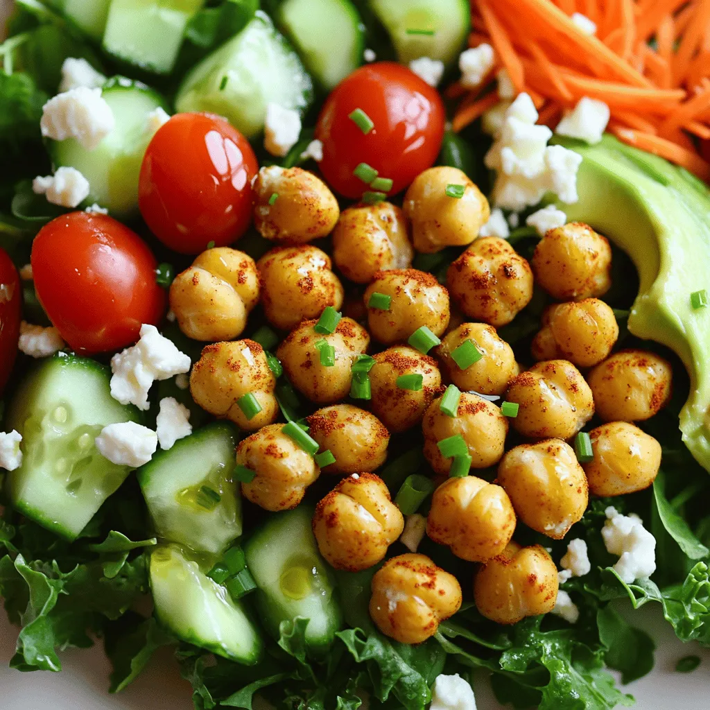 To make a great Chick-fil-A Cobb Salad, you need the following key ingredients: - Grilled chicken - Bacon - Hard-boiled eggs - Mixed greens - Cherry tomatoes - Cheese types (like blue cheese or feta) These ingredients give the salad its classic taste and texture. The grilled chicken adds protein, while the bacon adds a nice crunch. Hard-boiled eggs provide creaminess. Mixed greens serve as a fresh base. Cherry tomatoes add a sweet burst. Lastly, the cheese adds flavor and richness. Your salad won't be complete without a tasty dressing. Here are some great options: - Avocado lime dressing - Creamy ranch dressing - Balsamic vinaigrette Each dressing brings its own unique taste. The avocado lime dressing adds a creamy, zesty twist. Creamy ranch offers a familiar flavor that complements the salad well. Balsamic vinaigrette gives a tangy kick that brightens the dish. Understanding the nutritional value helps you make informed choices. Here’s a quick look at the salad: - Calories per serving: about 430 - Macronutrient breakdown: - Protein: 28g - Carbohydrates: 12g - Fats: 30g - Vitamins and minerals: Rich in vitamins A and C, calcium, and iron The Cobb salad is filling and offers a range of nutrients. It provides good protein, healthy fats, and essential vitamins. Enjoy this salad guilt-free, knowing it nourishes your body. For the full recipe, check out the original post. To make the Chick-fil-A Cobb Salad, start with the chicken and bacon. 1. Cooking grilled chicken: You can grill or pan-sear chicken breasts. Cook until they reach an internal temperature of 165°F. Slice the chicken into bite-sized pieces. 2. Bacon: Cook bacon until crispy. You can use a skillet or bake it in the oven. Once cooked, drain on paper towels and chop into small bits. 3. Hard-boiling the eggs: Place eggs in a pot and cover them with water. Bring to a boil, then turn off the heat. Let them sit for 10-12 minutes. Cool in ice water and peel once cool. Now comes the fun part—putting it all together! 1. Layering mixed greens and vegetables: In a large bowl, start with a base of mixed greens. Add your choice of greens like romaine, spinach, or kale. 2. Adding toppings like cheese and bacon: Next, add diced tomatoes, cucumbers, and the chopped hard-boiled eggs. Sprinkle cheese on top. Blue cheese or feta works great. Finally, add the crispy bacon pieces for a savory touch. What goes well with this salad? - Best pairings or sides: This salad pairs well with a light soup or whole-grain bread. You can also add some fruit on the side for a sweet touch. - Ideal serving temperature: Serve the salad cold or at room temperature. Freshness is key for the best flavor. For the complete recipe, check out the Full Recipe. Enjoy your Chick-fil-A Cobb Salad! To grill chicken, start with marinated breasts. Use olive oil, salt, and pepper. Grill for six to eight minutes on each side. This keeps the chicken juicy and flavorful. Let it rest before slicing to keep it tender. For hard-boiling eggs, place them in cold water. Bring the water to a boil, then cover and turn off the heat. Let them sit for about 12 minutes. Cool them in ice water right after. This makes peeling easy and keeps the yolk bright. You can add seasonings to boost flavor. Try smoked paprika, cumin, or fresh herbs like basil or parsley. These give your salad a fresh twist. For creative swaps, think about using grilled corn or roasted red peppers. They add color and taste. Swap feta for goat cheese or blue cheese for a tangy kick. This makes the salad unique and tailored to your tastes. To plate a photo-worthy salad, use a large, shallow bowl. Layer the ingredients in sections for a beautiful look. This makes each component pop. When choosing between bowls and plates, bowls keep ingredients contained. Plates allow for more visual space. Choose based on your serving style. Both can look stunning with the right arrangement. For the full recipe, check out the Crispy Chickpea Cobb Salad 🥗 section. {{image_2}} You can switch up the protein in your Cobb salad. Instead of grilled chicken, try using chickpeas. They add great flavor and texture. Plus, they are a good source of protein. To make a vegetarian version, simply skip the meat. This way, you can enjoy a full meal without any animal products. Toppings can change your salad game. Add seasonal vegetables like bell peppers, corn, or radishes. These veggies can give your salad a fresh crunch. You can also experiment with different cheeses. Instead of feta, try goat cheese or even mozzarella. Nuts like walnuts or almonds add extra crunch and flavor. Dressing makes a big difference in taste. You can make your own dressings at home. A simple lemon vinaigrette is always tasty. Another option is to use store-bought favorites. Creamy ranch or balsamic vinaigrette works well, too. These choices can help you customize your salad to your liking. For a complete recipe, check out the Full Recipe. To store your Chick-fil-A Cobb Salad, place it in an airtight container. This keeps your salad fresh and safe. If you have dressing left, store it separately. This way, it won't make your greens soggy. The salad will last up to three days in the refrigerator. Making the salad ahead is smart for busy days. You can chop all your veggies in advance. Store them in separate containers to keep them fresh. Use glass or BPA-free plastic containers. They seal well and help prevent spills. Salads are best served cold, but if you want to warm them up, do it gently. Avoid using a microwave, as it can make greens limp. Instead, let the salad sit at room temperature for a few minutes. This way, you can enjoy the flavors more. If you add warm chickpeas, they can add a nice touch without ruining the salad's crispness. You can make your Chick-fil-A Cobb Salad healthier in a few easy ways. First, consider using low-calorie dressing alternatives. You might try a light vinaigrette or a yogurt-based dressing. These options cut calories without losing flavor. Next, focus on reducing portion sizes. You can use less cheese or bacon. This helps lower both calories and fat. You can still enjoy a tasty salad while making it lighter. The price of the Chick-fil-A Cobb Salad can vary. At most locations, it costs between $8 to $10. This price may change based on your area. When you compare it to other menu items, it is often a good value. The salad gives you a lot of protein and veggies for a reasonable price. You get great taste without breaking the bank. Yes, you can find the Chick-fil-A Cobb Salad year-round. It is a popular menu item that customers love. However, Chick-fil-A sometimes has seasonal items or limited-time promotions. Keep an eye out for these specials, as they may offer new flavors or ingredients. Enjoying the salad year-round means you can savor its freshness whenever you want. This post covered how to create a delicious Chick-fil-A Cobb Salad at home. We discussed key ingredients, dressings, and how to prepare and assemble everything. I shared tips for flavor and presentation, along with storage advice for leftovers. You can even customize your salad with different proteins and toppings. Finally, don’t forget to check the FAQs for extra info. Enjoy your tasty and healthy salad any time!