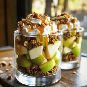 - Apples: Use Granny Smith for tartness or Honeycrisp for sweetness. - Granola: Choose a mix with nuts, seeds, or dried fruit for texture. - Whipped cream: You can use homemade or store-bought options. - Caramel sauce: Make your own or pick a good-quality store-bought brand. - Optional garnishes: Consider chopped nuts, chocolate chips, or a sprinkle of cinnamon. Using fresh, quality ingredients will make your Autumn Caramel Apple Parfait pop with flavor. Apples give a crisp bite, while granola adds crunch. The whipped cream smooths it all out, and caramel provides a sweet touch. You can customize garnishes to surprise your guests, keeping it fun and fresh. For the full recipe, visit the linked section above. To get started, wash your apples well. Choose Granny Smith or Honeycrisp for the best flavor. - Peeling: Use a sharp knife or a peeler. Start at the top and peel down in a smooth motion. - Dicing: Cut the apples into quarters. Remove the core, then slice each quarter into small cubes. Aim for about half an inch in size. To coat the apples with cinnamon, do this: - Place diced apples in a bowl. Add 1/2 teaspoon of cinnamon. - Toss the apples gently until they are evenly covered. This makes each bite tasty. Layering is key to a great parfait. Here’s how to do it: - Start with a clear glass or bowl. This shows off the pretty layers. - Place a layer of the cinnamon-coated apples at the bottom. - Next, add a layer of granola. This gives a nice crunch. - Drizzle some caramel sauce on top of the granola. Repeat these layers until you fill the glass, finishing with whipped cream on top. This order keeps the flavors balanced and makes your parfait look great! Chilling your parfaits is very important. It allows the flavors to mix and taste better. - Chill in the fridge for at least 30 minutes before serving. This makes them cool and refreshing. When it’s time to serve: - Take the parfaits out of the fridge. Drizzle extra caramel sauce on top. - If you like, sprinkle some chopped nuts for a nice crunch. Your guests will love these Autumn Caramel Apple Parfaits! For the full recipe, check the complete instructions above. To avoid soggy layers, start with the apples. Make sure you dice them small. This way, they blend well with the granola. Toss the diced apples with cinnamon and let them sit for a few minutes. This helps remove excess moisture. For the granola, use a crunchy mix. The crunch adds texture and keeps the parfait light. Layering the ingredients is key. Start with apples, then granola, and finish with whipped cream. Repeat this until you reach the top. To achieve the perfect balance of sweetness, taste before you build. Adjust the caramel sauce based on your preference. If you like it sweeter, add more caramel. If you prefer less, hold back. This makes the dessert just right for everyone. Serving ideas can impress your guests. Use clear glasses to show off the layers. You can use mason jars for a rustic look too. Arrange the parfaits on a large platter. This creates a fun and inviting display. Garnishes can elevate your dish. Drizzle extra caramel on top for a splash of color. Chopped nuts add crunch and flair. You can also sprinkle a bit of cinnamon on top. This adds a nice touch and makes it look fancy. If you are busy, consider make-ahead strategies. You can prepare the apples and granola a day before. Just store them in the fridge separately. Layer them the day of the party for freshness. Using store-bought components can save time too. Buy your favorite granola instead of making it. You can also choose whipped cream from the store. This makes the process quick and stress-free. Just focus on the fun part: assembling your parfaits! {{image_2}} You can easily switch up the flavors in your parfait. Try using pears or berries instead of apples. Berries add a sweet-tart taste. Pears bring a soft and juicy bite. You can also mix in spices like nutmeg or allspice. These spices warm up the flavor and add depth. A pinch of these spices can change the whole dish. If you want a gluten-free option, look for gluten-free granola. Many brands now offer tasty choices that fit this need. For a dairy-free version, use coconut whipped cream instead of regular whipped cream. This will keep your dessert light and fluffy while being dairy-free. Both adjustments keep the fun and flavor intact. Change your parfait for the holidays! Add pumpkin puree for a festive twist. Pecans also make a great addition, adding crunch and flavor. You can even mix apple with different autumn spices like ginger or cloves. These changes will make your dessert feel perfect for fall. Each variation keeps the core idea while introducing new tastes and textures. To store parfaits overnight, use airtight containers or jars. This keeps them fresh. You can also cover them tightly with plastic wrap. Parfaits stay good in the fridge for up to three days. Parfaits are not great for freezing. They can lose their texture and flavor. If you must freeze, use a freezer-safe container. Thaw them in the fridge overnight. This helps keep them from becoming mushy. Before serving stored parfaits, check the layers. If they look mixed, gently stir them. You can also add fresh ingredients, like extra granola or whipped cream. This gives a fresh taste and a nice look. Yes, you can prepare this dessert ahead of time. I suggest making the parfaits a few hours before your party. This allows the flavors to mix well. Store them in the fridge. They taste even better after chilling for at least 30 minutes. For this recipe, I love using Granny Smith or Honeycrisp apples. Granny Smith apples are tart and crisp, which gives a nice contrast to the sweet caramel. Honeycrisp apples are sweet and juicy, adding a delightful flavor. Both types work well together, enhancing your dessert. You can lower the sugar by using less caramel sauce. Try using a sugar-free version if you like. You can also swap some whipped cream with Greek yogurt. It adds creaminess without too much sugar. Using fresh fruits also boosts flavor without added sweetness. This article helped you create delicious apple parfaits. We explored key ingredients, from choosing apples to using different whipped creams. I shared step-by-step instructions for preparing and layering, ensuring your parfaits look and taste great. You learned tips to avoid soggy layers and impress guests with presentation. Plus, we covered variations for seasonal flavors and dietary needs. Now, you’re ready to enjoy or share this dessert. Follow these tips for a delightful treat that everyone will love. Happy parfait-making!