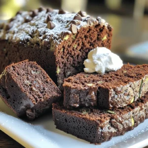 To make the perfect chocolate zucchini bread, you'll need a mix of dry and wet ingredients. Each one plays a key role in making this bread moist and delicious. - 1 ½ cups all-purpose flour - ½ cup unsweetened cocoa powder - 1 teaspoon baking soda - ½ teaspoon baking powder - ½ teaspoon salt These dry ingredients form the base of your bread. The flour gives structure, while cocoa adds rich flavor. Baking soda and baking powder help it rise, and salt enhances all the flavors. - 1 ½ cups grated zucchini (about 1 medium zucchini) - 1 cup granulated sugar - ½ cup brown sugar, packed - ½ cup vegetable oil - 2 large eggs - 1 teaspoon vanilla extract The wet ingredients keep the bread moist. Grated zucchini adds natural moisture and nutrition. The sugars provide sweetness, while oil keeps the bread tender. Eggs help bind everything together, and vanilla adds a lovely aroma. - 1 cup chocolate chips (semi-sweet or dark) - ½ cup chopped walnuts or pecans Adding chocolate chips boosts the chocolate flavor. Nuts give a nice crunch and depth. Feel free to mix and match according to your taste! Now you have your ingredients ready! For the full recipe, let's get cooking! Preheat your oven to 350°F (175°C). This step is key for even baking. While the oven warms up, grease a 9x5 inch loaf pan or line it with parchment paper. Greasing helps the bread slide out easily after baking. In a large mixing bowl, combine the grated zucchini, granulated sugar, brown sugar, vegetable oil, eggs, and vanilla extract. Stir until everything blends well. This mixture gives the bread a moist texture and sweet flavor. The zucchini adds moisture without a strong taste. In another bowl, sift together the all-purpose flour, cocoa powder, baking soda, baking powder, and salt. Sifting breaks up lumps and mixes the ingredients well. This step helps the bread rise evenly. Gradually add this dry mix to the wet ingredients. Stir gently until just combined. Avoid overmixing to keep the bread light and fluffy. Now, fold in the chocolate chips and, if you like, the chopped walnuts or pecans. These ingredients add rich flavor and texture. Pour the batter into your prepared loaf pan. Smooth the top with a spatula to get an even bake. Bake the bread for 50-60 minutes. Check for doneness by inserting a toothpick into the center. If it comes out clean, your bread is ready. Let it cool in the pan for about 10 minutes before moving it to a wire rack. This cooling helps the bread set and makes slicing easier. For the full recipe, visit the section above. - Using fresh zucchini Fresh zucchini adds moisture. Look for firm, shiny skin. Grate it right before using. This keeps it juicy and flavorful. If you have some extra zucchini, don't worry! You can grate and freeze it for later use. - Avoiding overmixing Mix just until the batter comes together. Overmixing makes the bread tough. I like to fold in the dry ingredients gently. This way, the bread stays light and airy. It’s a key step for perfect texture. - Variations in sugars Using a mix of granulated and brown sugar gives depth. Granulated sugar adds sweetness, while brown sugar adds a hint of caramel. You can also try coconut sugar for a unique twist. - Adding spices or extracts A dash of cinnamon or nutmeg enhances the chocolate flavor. You can also add a splash of almond extract or orange zest. These little touches can transform your bread into a delightful treat. - Best way to slice and serve Slice the bread while it is still warm. This helps it maintain its moistness. I recommend serving it with a light dusting of powdered sugar. For a special touch, add whipped cream on top. - Pairing options for extra flavor Chocolate zucchini bread pairs well with coffee or tea. You can also enjoy it with a scoop of ice cream. It makes for a perfect dessert. For a healthier option, serve with Greek yogurt. For the full recipe, check out the Moist Chocolate Zucchini Delight. {{image_2}} Healthy substitutions make this recipe fun and nutritious. You can swap all-purpose flour for whole wheat flour. Whole wheat adds fiber and gives a nutty flavor. Reducing sugar is another smart choice. Try using less granulated sugar or brown sugar. This change keeps the bread tasty but cuts some calories. Flavor enhancements bring new life to your chocolate zucchini bread. Adding spices like cinnamon or nutmeg can boost the flavor. A sprinkle of these spices makes the bread warm and cozy. You can also incorporate fruits like banana or apple. These fruits add sweetness and moisture, making each bite delightful. Different nut options can change the texture and taste of your bread. You can use walnuts, pecans, or even almonds. Each nut gives a unique crunch and flavor. If you want a nut-free version, simply leave them out. The bread will still be rich and tasty without nuts. For the full experience, check out the Full Recipe for all the details! To keep your chocolate zucchini bread fresh, you can store it on the counter. Place it in a cool, dry area. Use a clean kitchen towel to wrap it. This method helps it stay moist for about three days. If you want to store it longer, refrigeration works too. Wrap the bread in plastic wrap or place it in an airtight container. This can help it last up to a week. Freezing is a great option for long-term storage. First, let the bread cool completely. Then, slice it into pieces for easy thawing. Wrap each piece in plastic wrap. Place them in a freezer-safe bag or container. This way, it can last up to three months in the freezer. When you're ready to enjoy it, simply take out a slice. Thaw it at room temperature for about an hour. You can also use a microwave for quick thawing. Just heat it for about 15 seconds. For best results, use airtight containers for storage. Glass jars or plastic bins with tight lids work well. This helps keep out air and moisture. If you have leftover bread, you can refresh it. Simply pop it in the oven at 350°F for about 5-10 minutes. This will warm it up and restore some of its original texture. Enjoy your Classic Chocolate Zucchini Bread whenever you like! For the full recipe, check out the details above. Yes, you can use frozen zucchini. First, thaw it completely. Place the zucchini in a colander to drain excess water. Pat it dry with paper towels to remove more moisture. This step helps keep your bread from becoming too wet. Chocolate zucchini bread has some healthy aspects. Zucchini is rich in vitamins A and C. It also has fiber, which aids digestion. Dark chocolate contains antioxidants, which are good for heart health. These ingredients make the bread a tasty yet nutritious choice. Zucchini bread can last up to a week at room temperature. Store it in an airtight container to keep it fresh. You can refrigerate it for up to two weeks. If you freeze it, it can last for several months. Just make sure to wrap it well to prevent freezer burn. Yes, you can substitute eggs for vegan options. Use 1/4 cup of applesauce or mashed banana for each egg. Another option is flax eggs. Mix 1 tablespoon of ground flaxseed with 2.5 tablespoons of water. Let it sit for a few minutes until it thickens. These alternatives work well in the recipe. For the full recipe of Classic Chocolate Zucchini Bread, check the earlier sections! Classic chocolate zucchini bread is easy to make and tastes great. This recipe uses simple dry and wet ingredients, with fun options like nuts and chocolate chips. Preheating the oven, mixing the batter, and baking are straightforward steps. You can also tweak the recipe for healthier versions or new flavors. Finally, proper storage keeps your bread fresh longer. Enjoy this tasty treat in many ways, and share it with family and friends! Your baking will impress everyone. Happy baking!