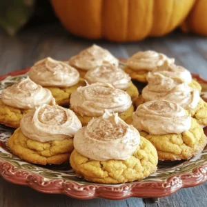 To make soft pumpkin cookies, gather these key ingredients: - 2 cups all-purpose flour - 1 teaspoon baking soda - 1 teaspoon baking powder - 1 teaspoon ground cinnamon - 1/2 teaspoon ground nutmeg - 1/4 teaspoon ground ginger - 1/2 teaspoon salt - 1/2 cup unsalted butter, softened - 1 cup brown sugar, packed - 1/2 cup granulated sugar - 1 cup canned pumpkin puree - 1 large egg - 1 teaspoon vanilla extract These ingredients work together to create a soft and flavorful cookie that captures the essence of fall. The pumpkin puree adds moisture and a lovely color, while the spices bring warmth and comfort. Next, let’s prepare the sweet cinnamon frosting. You will need: - 1/2 cup unsalted butter, softened - 2 cups powdered sugar - 1 teaspoon ground cinnamon - 3 tablespoons milk (or as needed) - 1/2 teaspoon vanilla extract This frosting is creamy and sweet, perfect for topping your cookies. The cinnamon adds a delightful kick that pairs beautifully with pumpkin. - Selecting the best pumpkin puree: Use 100% pure pumpkin puree for the best flavor. Check labels to avoid added sugars or spices. - Importance of room temperature ingredients: Make sure your butter and egg are at room temperature. This helps them mix well, resulting in a smoother dough. For the complete recipe, check out the Full Recipe link. 1. Preheat oven and prepare the baking sheet: First, set your oven to 350°F (175°C). This is the perfect temperature for soft cookies. Line a baking sheet with parchment paper. This helps the cookies not stick. 2. Whisk together dry ingredients: In a medium bowl, mix 2 cups of all-purpose flour, 1 teaspoon of baking soda, 1 teaspoon of baking powder, 1 teaspoon of ground cinnamon, 1/2 teaspoon of ground nutmeg, 1/4 teaspoon of ground ginger, and 1/2 teaspoon of salt. Whisk them well. This step helps blend the flavors. 3. Cream butter and sugars until fluffy: In a large bowl, use an electric mixer to cream together 1/2 cup of softened unsalted butter, 1 cup of packed brown sugar, and 1/2 cup of granulated sugar. Mix until it becomes light and fluffy. This process gives your cookies a great texture. 1. Incorporating pumpkin, egg, and vanilla: Add 1 cup of canned pumpkin puree, 1 large egg, and 1 teaspoon of vanilla extract into the butter and sugar mix. Beat until everything is well combined. The pumpkin keeps the cookies moist and tasty. 2. Gradually adding dry mixture: Slowly add the dry mixture to the wet ingredients. Mix just until everything is incorporated. Be careful not to overmix. Overmixing can make the cookies tough. 1. Forming dough balls and spacing on the baking sheet: Use a cookie scoop or two tablespoons to drop rounded balls of dough onto your prepared baking sheet. Leave about 2 inches of space between each ball. This space lets them spread while baking. 2. Recommended baking time and visual cues for doneness: Place the baking sheet in the oven and bake for 12-15 minutes. You want the edges to be set and the tops to be slightly firm. They should stay soft in the center. You can check them by lightly touching the top. If it springs back, they're done. For the full recipe, including the delicious cinnamon frosting, refer to the Full Recipe section. Baking time is key for soft cookies. Bake them for 12 to 15 minutes. The edges should set, but the center stays soft. If you overbake, your cookies will turn hard. Cooling on the baking sheet matters too. Let the cookies cool for about 5 minutes. This helps them firm up without losing that soft texture. After that, transfer them to a wire rack to cool completely. For spreading or piping frosting, use a spatula or a piping bag. A spatula gives a smooth finish. If you pipe, use a star tip for a nice look. To achieve smooth frosting, beat the mixture well. If it feels thick, add a little milk. Just one tablespoon at a time helps keep it fluffy and easy to spread. You can add spices or extracts for more flavor. A dash of nutmeg or cloves can boost the taste. Vanilla extract enhances sweetness, making each bite special. Try using different types of sugar too. Brown sugar gives a caramel flavor, while granulated sugar keeps it sweet. Mixing them can create a balanced taste. {{image_2}} You can easily make these cookies gluten-free. Substitute regular flour with a gluten-free flour blend. Look for blends that include xanthan gum. This helps mimic the texture of all-purpose flour. Follow the same measurements as in the Full Recipe. Your cookies will still be soft and delicious! To make the cookies even more fun, try adding chocolate chips or nuts. A half cup of chocolate chips makes a sweet twist. Walnuts or pecans add a nice crunch. You can also experiment with different frostings. Cream cheese frosting offers a tangy taste. Or try maple frosting for a seasonal flair! Incorporate cranberries or pecans for a festive touch. Dried cranberries add a burst of tartness. Chopped pecans give a lovely nutty flavor. These additions make the cookies perfect for holiday gatherings. Enjoy the blend of flavors and the cozy feeling they bring! To keep your soft pumpkin cookies fresh at room temperature, place them in an airtight container. This helps prevent them from drying out. You can also add a slice of bread inside the container. The bread keeps the cookies moist. If you want to refrigerate or freeze cookies, first, let them cool completely. Wrap each cookie in plastic wrap. Then, place them in a freezer bag or container. Cookies stay fresh in the freezer for up to three months. To keep leftover cinnamon frosting fresh, store it in an airtight container. Make sure to refrigerate it. Use the frosting within one week for best taste. You can reuse leftover frosting on other treats. Spread it on cupcakes, brownies, or even on pancakes. It adds a nice touch of flavor! Soft pumpkin cookies can last about five days at room temperature. If refrigerated, they can last up to a week. Cinnamon frosting lasts about a week in the fridge. Watch for signs of spoilage, like off smells or changes in color. If you see any, it’s best to throw it away. For the full recipe, you can check the link provided. Enjoy your baking! To check if your cookies are done, look for slight firmness. The edges should be set, but the tops may look soft. A little browning is okay, but don’t let them get too dark. The cookies will continue to cook a bit after you take them out. Yes, you can make the dough ahead of time. Just wrap it in plastic wrap and chill it in the fridge. You can keep it there for up to three days. When you're ready, scoop and bake them fresh. This keeps the cookies soft and tasty. If you don’t have pumpkin puree, you can use applesauce. It gives a nice sweetness and moisture. Butternut squash puree is another great option. Both will keep your cookies soft and delicious. If your frosting is too runny, you can thicken it. Add more powdered sugar, a little at a time. Mix it in well until you reach the right thickness. If it’s too thick, add milk slowly until it’s smooth. You can make some swaps for a healthier cookie. Use less sugar or try coconut sugar. You can also replace butter with applesauce or a healthier oil. These changes keep the flavor while making them a bit better for you. For the complete recipe, check out the Full Recipe. It has all the step-by-step details you'll need. In this post, I shared key ingredients for making soft pumpkin cookies and cinnamon frosting. I explained how to prepare the dough, bake the cookies, and keep them fresh. I also covered tips for flavor variations and storage methods. These cookies are a fun treat for any time of year. Experiment with flavors to find your favorite version. Enjoy baking and sharing these delightful cookies with family and friends!