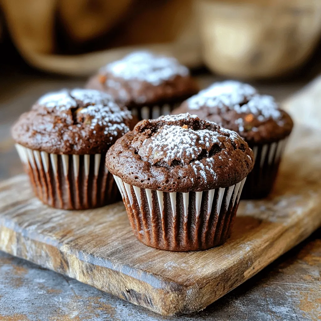 To make Hidden Veggie Chocolate Muffins, you need a few key ingredients. These will create a rich, tasty treat. Here's what you'll need: - 1 cup all-purpose flour - 1/2 cup cocoa powder - 1 teaspoon baking powder - 1/2 teaspoon baking soda - 1/4 teaspoon salt - 1/2 cup sugar (or coconut sugar for a healthier alternative) - 1/2 cup unsweetened applesauce - 1/4 cup vegetable oil - 1 teaspoon vanilla extract - 1/2 cup finely grated zucchini (excess moisture squeezed out) - 1/2 cup finely grated carrot - 2 large eggs - 1/2 cup semi-sweet chocolate chips (optional) These ingredients work together to create a moist and flavorful muffin. The cocoa powder gives it a deep chocolate taste, while the veggies add moisture without being detected. Next, you can add optional ingredients for extra flavor or sweetness. Chocolate chips make these muffins even more delicious. You can also use alternative sweeteners if you wish to make them healthier. For variations, you can easily switch to gluten-free flour. You can also use almond milk or coconut milk instead of regular milk. This makes the muffins dairy-free as well. Following the [Full Recipe], you can enjoy these muffins as a healthy treat. They are perfect for breakfast or a snack. 1. Preheat the oven and prepare the muffin tin: First, preheat your oven to 350°F (175°C). This helps your muffins bake evenly. Line a muffin tin with paper liners or grease it with non-stick spray. This keeps the muffins from sticking. 2. Mixing dry ingredients: In a large bowl, combine the flour, cocoa powder, baking powder, baking soda, salt, and sugar. Whisk it all together until it’s well mixed. This step gives your muffins a nice rise and flavor. 3. Combining wet ingredients: In another bowl, whisk together the applesauce, vegetable oil, vanilla extract, and eggs. Mix until it’s smooth. This mix is key for moist and tasty muffins. 1. Combining wet and dry mixtures: Slowly add the wet mix to the dry mix. Stir until just combined. Be careful not to overmix. Overmixing can make your muffins tough. 2. Adding hidden vegetables: Gently fold in the grated zucchini and grated carrot. If you want, you can also add chocolate chips here. This is where the hidden veggies come in. They add moisture and nutrients without changing the chocolate flavor. 3. Baking time and checking for doneness: Divide the batter evenly among the muffin cups, filling each about two-thirds full. Bake for 15-18 minutes. Check for doneness by inserting a toothpick into the center. If it comes out clean, your muffins are ready! 1. Cooling tips: Let the muffins cool in the pan for 5 minutes. Then, transfer them to a wire rack to cool completely. This keeps them from getting soggy. 2. Serving suggestions: Serve these muffins warm. You can dust them with powdered sugar or add a dollop of yogurt on top for extra creaminess. For a rustic touch, place them on a wooden board. Enjoy these tasty treats! To make the best muffins, mix dry and wet ingredients separately. This helps keep the texture light. When you combine them, stir gently. Avoid overmixing; this makes the muffins tough. Aim for a lumpy batter. That’s a sign you did it right! Finely grating or pureeing vegetables works wonders. For zucchini, squeeze out excess moisture first. This keeps the muffins from getting soggy. Carrots add sweetness and color. You can also try sweet potatoes or spinach. They blend well and boost nutrition without changing flavor. Adding veggies to baked goods increases fiber and vitamins. This makes treats healthier without losing taste. Kids often eat more vegetables when they’re hidden in muffins. They’ll enjoy the taste while getting nutrients. It’s a win-win for both parents and kids! Try the Full Recipe to make your own Hidden Veggie Chocolate Muffins. Enjoy deliciousness while sneaking in those healthy veggies! {{image_2}} You can change the flavor of your Hidden Veggie Chocolate Muffins easily. One fun way is to use different types of cocoa powder. Dark cocoa powder adds a rich taste. You can also try Dutch-process cocoa for a smooth flavor. The choice of cocoa can change the muffin's taste and color. Adding spices like cinnamon or nutmeg can also boost flavor. A teaspoon of cinnamon gives warmth and depth. Nutmeg adds a hint of sweetness. These spices pair well with chocolate and enhance the overall taste. If you follow a vegan diet, you can make a vegan version of these muffins. Replace eggs with flaxseed meal or chia seeds mixed with water. Use a plant-based oil instead of vegetable oil. Make sure your cocoa powder is dairy-free. These swaps keep the muffins moist and delicious. You can also make nut-free and low-sugar adaptations. For nut-free, just avoid adding nuts. Use sunflower seeds or pumpkin seeds for crunch instead. For low-sugar, you can cut down on sugar or use a sugar alternative. Coconut sugar is a great choice, as it has a lower glycemic index. Get creative with mix-ins! You can add nuts, seeds, or dried fruits to your batter. Chopped walnuts or pecans add texture. Seeds like chia or flaxseed boost nutrition. Dried fruits like raisins or cranberries add sweetness and chewiness. Swapping applesauce for other fruit purees is another great idea. Mashed bananas work well and add natural sweetness. You can also use pureed pumpkin for a seasonal twist. Each fruit brings its unique flavor and moisture, making your muffins special. For the full recipe, check out the complete guide on Hidden Veggie Chocolate Muffins. To keep your Hidden Veggie Chocolate Muffins fresh, store them at room temperature. Place them in an airtight container to prevent drying out. Enjoy them within three days for the best taste. If you need a longer shelf life, consider refrigerating them. Just be aware that refrigeration can change the texture. For long-term enjoyment, freezing is the best option. Wrap each muffin tightly in plastic wrap. Then place them in a freezer-safe bag or container. This helps to keep them fresh for up to three months. When you’re ready to enjoy, simply thaw them at room temperature. For a warm treat, pop them in the microwave for about 15 seconds. Enjoy your muffins just like fresh! Can I use other vegetables besides zucchini and carrots? Yes, you can! Try using finely grated beetroot, pumpkin, or even sweet potato. Each adds its own flavor and nutrients. Just remember to squeeze out extra moisture for the best texture. How do I make these muffins gluten-free? To make these muffins gluten-free, swap the all-purpose flour for a gluten-free blend. Look for one that includes xanthan gum for the best rise and texture. Can I replace sugar with another sweetener? Absolutely! You can use honey, maple syrup, or coconut sugar. If you use liquid sweeteners, reduce the liquid in the recipe slightly for the right balance. What is the best way to know when muffins are baked? Insert a toothpick into the center of a muffin. If it comes out clean or with a few crumbs, they are done. Avoid any wet batter on the toothpick. Are these muffins suitable for freezing? Yes, they freeze well! Just cool them completely, then wrap them tightly in plastic wrap and place in a freezer bag. They stay fresh for up to three months. What goes well with Hidden Veggie Chocolate Muffins? These muffins pair nicely with a dollop of yogurt or a scoop of ice cream. You can also enjoy them with a glass of milk or a cup of coffee. Can I add frosting or glaze to muffins? Yes! A light glaze of melted chocolate or a simple vanilla icing adds a nice touch. Just keep it light so the muffins remain a healthy treat. You learned how to make delicious Hidden Veggie Chocolate Muffins. We covered key ingredients, steps, and variations. Remember, hiding veggies helps improve nutrition and taste. With tips on storage and common questions, you’re ready to bake. Try out these ideas, and make this recipe your own. I’m sure you’ll enjoy making and sharing these tasty muffins!