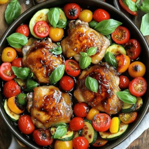 To make One-Pan Balsamic Chicken & Veggies, you need fresh, simple ingredients. Each one adds flavor and nutrition to the dish. Here’s the list: - 4 boneless, skinless chicken thighs - 2 cups cherry tomatoes, halved - 1 zucchini, sliced - 1 bell pepper (any color), chopped - 1 red onion, sliced - 3 cloves garlic, minced - 1/4 cup balsamic vinegar - 2 tablespoons olive oil - 1 tablespoon honey - 1 teaspoon dried oregano - 1 teaspoon dried basil - Salt and pepper to taste - Fresh basil leaves for garnish These ingredients work together to create a tasty meal. The chicken thighs stay juicy, while the veggies add color and crunch. The balsamic vinegar gives everything a tangy kick. You can find the full recipe in the article. Enjoy cooking! 1. Preheat your oven and prepare marinades: Start by setting your oven to 400°F (200°C). This ensures your oven is hot when you bake the dish. Next, grab a large bowl and mix the balsamic vinegar, olive oil, honey, dried oregano, dried basil, minced garlic, salt, and pepper. Whisk it well until all the ingredients blend nicely. 2. Marinate the chicken thighs: Take your boneless, skinless chicken thighs and add them to the marinade. Make sure to coat them thoroughly. Let them sit in the marinade for at least 15 minutes. For a stronger flavor, you can marinate them for up to 2 hours in the fridge. 1. Arrange chicken and vegetables in the pan: Get an oven-safe skillet or a baking dish. Place the marinated chicken thighs inside. Pour any leftover marinade over the chicken. Now, surround the chicken with the halved cherry tomatoes, zucchini slices, chopped bell pepper, and sliced red onion. Drizzle a bit of olive oil over the veggies and season with salt and pepper. 2. Baking instructions and timing: Place the skillet or baking dish into your preheated oven. Bake for 25-30 minutes. Check that the chicken reaches an internal temperature of 165°F (75°C). The veggies should be tender, too. 1. Resting the dish and garnishing: After baking, take the dish out of the oven. Let it rest for about 5 minutes before serving. This helps the juices settle. For a lovely finish, garnish with fresh basil leaves before you serve. The colors and flavors will shine through beautifully. If you're looking for more details, check out the full recipe. To keep your chicken juicy, marinate it properly. Use the balsamic mixture and let it soak for at least 15 minutes. If you have time, marinate for two hours in the fridge. This step helps the chicken absorb flavors and retain moisture while cooking. For roasting vegetables, cut them into even pieces. This ensures they cook at the same rate. Spread them out in the pan. Avoid crowding, as this traps steam and makes them soggy. Drizzle with olive oil and season well for the best flavor. For a complete meal, serve with a side of rice or crusty bread. These pair well with the chicken and veggies. You can also add a fresh salad for a light touch. For presentation, serve directly from the skillet for a rustic feel. If using a platter, arrange the chicken and veggies nicely. Drizzle any leftover marinade over the top. This adds flavor and makes the dish look shiny and inviting. {{image_2}} You can easily switch out the veggies. Try using broccoli, carrots, or asparagus. These vegetables add different flavors and textures. You can also use sweet potatoes or green beans for a tasty twist. If you want to change the protein, chicken is not your only option. You can swap chicken for tofu or shrimp. Tofu absorbs flavors well, making it a great choice. Shrimp cooks quickly and brings a nice seafood taste. Changing herbs or spices can really boost your dish. You can use rosemary or thyme for a different flavor. Fresh herbs like parsley or cilantro can also make it pop. If you want some heat, try adding red pepper flakes or cayenne pepper. They will spice up your meal without overpowering it. For a sweet touch, you could add a splash of orange juice. This adds a fresh twist to the balsamic flavor. Don't be afraid to play around with flavors to find what you love! For the full recipe, check [Full Recipe]. To store your One-Pan Balsamic Chicken & Veggies, cool the dish first. Place leftovers in an airtight container. This keeps the chicken and veggies fresh. You can store them in the fridge for up to three days. After that, the quality may drop. Always check for any off smells before eating. When reheating, avoid drying out your chicken. Use the oven or a skillet for the best results. For the oven, preheat to 350°F (175°C). Place the chicken and veggies in a baking dish, cover with foil, and heat for about 15-20 minutes. This helps keep everything moist. If using a skillet, add a splash of water and cover with a lid. Heat over medium-low for about 10 minutes. Check until warm. Enjoy your tasty leftovers! How do I know when chicken is fully cooked? You can check the chicken’s doneness with a meat thermometer. The center should reach 165°F (75°C). If you don’t have a thermometer, cut into the thickest part. The meat should be white, with no pink inside. Juices should run clear, not red. Can I make this recipe ahead of time? Yes, you can prepare the marinade and coat the chicken ahead of time. Marinate the chicken for up to 2 hours in the fridge. You can also chop the veggies ahead of time. Store everything in the fridge until you are ready to cook. What other vegetables pair well with balsamic chicken? Many vegetables work well with balsamic chicken. Consider adding broccoli, asparagus, or carrots. Sweet potatoes also add a nice touch. Just make sure to cut them into similar sizes for even cooking. Can I freeze One-Pan Balsamic Chicken & Veggies? Yes, you can freeze this dish. Cook it first, let it cool, and store in airtight containers. It will stay good for up to three months. When ready to eat, thaw in the fridge overnight and reheat in the oven. This recipe for One-Pan Balsamic Chicken & Veggies is simple and tasty. We covered ingredients, preparation, cooking, and storage tips. Juicy chicken and fresh vegetables create a healthy meal in one pan. You can customize it with different veggies or spices to suit your taste. Remember to store leftovers properly and reheat gently. Enjoy making this dish that fits your kitchen and diet needs. Happy cooking!