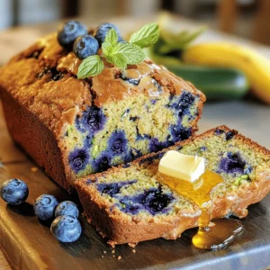 To make Blueberry Banana Zucchini Bread, gather these simple ingredients: - 1 cup ripe bananas, mashed (about 2 medium) - 1 cup grated zucchini (about 1 medium zucchini) - 1/2 cup unsweetened applesauce - 1/3 cup vegetable oil - 1/2 cup brown sugar - 1/4 cup granulated sugar - 2 large eggs - 1 teaspoon vanilla extract - 1 1/2 cups all-purpose flour - 1 teaspoon baking soda - 1/2 teaspoon baking powder - 1/4 teaspoon salt - 1 teaspoon ground cinnamon - 1 cup fresh or frozen blueberries - Optional: 1/2 cup chopped walnuts or pecans Choose ripe bananas that are brown and soft. This gives the bread sweetness. Look for zucchini that is firm and shiny. Avoid any with soft spots or wrinkles. Fresh blueberries should be plump and not mushy. If you use frozen, let them thaw first. For applesauce, choose a brand without added sugar. This keeps your bread healthy. You can swap out ingredients based on your needs: - Use Greek yogurt instead of applesauce for a tangy taste. - If you want a nut-free version, skip the walnuts or pecans. - For gluten-free bread, try a gluten-free flour blend. - Replace vegetable oil with melted coconut oil for extra flavor. By using these tips, you can make this recipe your own. For the complete baking process, check the Full Recipe. To start, gather all your ingredients. This makes it easy to work. Preheat your oven to 350°F (175°C). Grease a 9x5-inch loaf pan or line it with parchment paper. Next, in a large bowl, mash about two ripe bananas until smooth. Then, grate one medium zucchini and add it to the bowl. Mix in 1/2 cup of unsweetened applesauce and 1/3 cup of vegetable oil. Stir until the mixture is well blended. Now, add 1/2 cup of brown sugar, 1/4 cup of granulated sugar, and two large eggs. Don’t forget the teaspoon of vanilla extract. Whisk everything together until it looks nice and smooth. In another bowl, mix 1 1/2 cups of all-purpose flour, 1 teaspoon of baking soda, 1/2 teaspoon of baking powder, 1/4 teaspoon of salt, and 1 teaspoon of ground cinnamon. Gradually add this dry mix to the wet mix. Stir gently until just combined. Fold in 1 cup of blueberries. If you like, add 1/2 cup of chopped walnuts or pecans. Be careful not to overmix. Pour the batter into your prepared loaf pan. Smooth the top with a spatula. Place it in your preheated oven. Bake for 55-65 minutes. Keep an eye on it as it bakes. The bread should rise and turn golden brown. To check if your bread is done, use a toothpick. Insert it into the center of the loaf. If it comes out clean or with a few crumbs, your bread is ready. If not, give it a few more minutes and test again. Once done, take it out and let it cool in the pan for about 10 minutes. Then, move it to a wire rack to cool completely. Enjoy your Blueberry Banana Zucchini Bread! You can find the Full Recipe in the earlier section. Mixing the batter well is key to tasty bread. Start by mashing your ripe bananas in a large bowl. Use a fork or potato masher; this keeps things simple. Next, add the grated zucchini and applesauce. Mix these wet ingredients until they are smooth. Then, add the sugars, eggs, and vanilla extract. Whisk it all together until you see no lumps. In a separate bowl, combine all the dry ingredients. This includes the flour, baking soda, baking powder, salt, and cinnamon. Gradually add these to the wet mix. Stir gently. Too much mixing can cause tough bread. To get a soft and moist texture, use ripe bananas and fresh zucchini. Ripe bananas add natural sweetness and moisture. Grated zucchini keeps the bread light. When you fold in the blueberries, do it gently. Overmixing can break the berries and change the texture. Bake your bread at the right temperature of 350°F. This helps it rise well and cook evenly. If you want a crusty top, leave it in the oven for the full time. One mistake is using too much flour. Always spoon flour into your measuring cup. Then level it off with a knife. Another common error is not checking your oven temperature. An oven thermometer can help ensure perfect baking. Let your bread cool completely before slicing. Cutting it too soon can make it fall apart. If you can, wait a few hours. This helps the flavors blend and the texture set. For more details, check the Full Recipe. {{image_2}} You can make this blueberry banana zucchini bread even better with some fun extras. Adding nuts like walnuts or pecans gives a nice crunch. They also add healthy fats. You can mix in about half a cup for a tasty twist. Spices can elevate the flavor too. Try adding a dash of nutmeg or ginger. These spices bring warmth and depth. Start with a half teaspoon and adjust to your taste. You can also experiment with other spices like cardamom for a unique flavor. If you need a gluten-free version, swap the all-purpose flour for a gluten-free blend. Many blends work well and keep the bread moist. Check the package for the right amount to use. To make it vegan, use flax eggs instead of regular eggs. Mix one tablespoon of ground flaxseed with three tablespoons of water. Let it sit for five minutes to thicken. You can also replace the vegetable oil with applesauce. This keeps the bread moist while cutting down fat. This recipe is great for using fresh, seasonal produce. In summer, swap zucchini for yellow squash for a sweet taste. In fall, add pumpkin puree for a seasonal flair. Just reduce the applesauce a bit to keep the batter right. You can also switch blueberries with other fruits. Try raspberries or chopped strawberries when they are in season. Each fruit brings its own flavor, making your bread special. To keep your blueberry banana zucchini bread fresh, wrap it tightly in plastic wrap. You can also place it in an airtight container. This method helps maintain moisture and flavor. Store it at room temperature for up to three days. If you want it to last longer, refrigeration is an option, but it may dry out faster. Freezing is a great way to save your bread for later. Once it cools completely, slice the bread. Wrap each slice in plastic wrap, then place them in a freezer bag. Remove as much air as possible before sealing. Your bread can stay in the freezer for up to three months. When you're ready to eat it, thaw at room temperature or heat in the oven. If stored properly, the bread lasts about three days at room temperature. In the fridge, it may last up to a week. If you freeze it, expect the best quality for three months. After that, it may lose some flavor but is still safe to eat. Enjoy your delicious blueberry banana zucchini bread anytime! For more details, check the Full Recipe. Yes, you can use frozen blueberries in this recipe. They add great flavor and keep well. Just toss them in some flour before adding to the batter. This helps prevent them from sinking. Frozen blueberries are convenient and save time, especially when fresh ones are out of season. To make your bread moist, use ripe bananas and grated zucchini. The moisture from these ingredients keeps the bread soft. Adding applesauce also helps with moisture. Avoid overmixing the batter to keep it light and fluffy. Also, check the baking time; overbaking can dry it out. Overripe bananas are perfect for baking! You can mash them and use them in this bread. They add sweetness and flavor. You can also make banana pancakes, smoothies, or even banana muffins. Don't waste them; they are great in many recipes. You can find the Full Recipe for Blueberry Banana Zucchini Bread in this article. It includes all the steps and tips you need to make this delicious bread. Enjoy baking! We've explored the key ingredients and steps to bake delicious bread. You learned how to choose fresh ingredients and swap them when needed. Successful baking comes down to mixing, texture, and knowing common mistakes. We shared ways to add fun flavors and adjust for diets. Plus, you discovered how to store your bread properly. Baking is simple and fun, so get in the kitchen and try it! Enjoy your freshly baked bread, and remember, practice makes perfect.