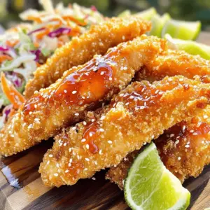 For the main dish, you need: - 1 lb chicken tenders - 1/2 cup all-purpose flour - 2 large eggs - 3/4 cup breadcrumbs (panko for extra crunch) These ingredients form the base of the dish. The chicken tenders provide the protein, while flour, eggs, and breadcrumbs create a crunchy coat. To flavor the chicken, gather: - 1 teaspoon garlic powder - 1 teaspoon onion powder - 1/2 teaspoon salt - 1/4 teaspoon black pepper These seasonings add depth to the chicken. They enhance flavor without overpowering the dish. To make your dish pop, consider: - 1/4 cup honey - 3 tablespoons Sriracha sauce - 1 tablespoon soy sauce - 1 teaspoon sesame oil - Fresh lime wedges - Sesame seeds for a sprinkle These garnishes add texture and flavor. They also make your plate look inviting. Drizzling some extra sauce on top gives a lovely finish. Serve with a side of crispy coleslaw for a refreshing crunch. Start by gathering your bowls. In one bowl, mix 1/2 cup of flour, 1 teaspoon garlic powder, 1 teaspoon onion powder, 1/2 teaspoon salt, and 1/4 teaspoon black pepper. This mix adds great flavor. In a second bowl, whisk 2 large eggs until they are smooth. In the last bowl, pour in 3/4 cup of breadcrumbs. I like using panko for extra crunch. Set these bowls up in a row. This way, you can coat the chicken easily. Take a chicken tender and dip it into the flour mix. Make sure it is well covered. Shake off any extra flour. Next, dip the chicken into the egg mix, letting the excess drip off. Finally, coat it in the breadcrumbs. Press down gently to help the crumbs stick. Place the coated chicken tenders on a plate. Repeat this process with all the chicken tenders. In a small bowl, combine 1/4 cup honey, 3 tablespoons Sriracha sauce, 1 tablespoon soy sauce, and 1 teaspoon sesame oil. Whisk them together until smooth. This sauce will add a sweet and spicy kick to your chicken. Set aside a few tablespoons. You’ll use this for drizzling later. Heat cooking oil in a large skillet over medium heat. The oil should be hot but not smoking. Add the coated chicken tenders in batches. Don’t overcrowd the pan; this helps them cook evenly. Fry each side for about 4-5 minutes until they turn golden brown. Check if they are done by ensuring the inside reaches 165°F. Once cooked, remove them from the skillet and let them rest. Place the cooked chicken tenders in a large mixing bowl. Pour the Sriracha honey sauce over them. Toss gently until every tender is coated well. Serve the chicken on a plate. Drizzle with the reserved sauce for extra flavor. Enjoy your meal with some fresh lime wedges and crunchy coleslaw on the side. To get that perfect crunch on your chicken tenders, use panko breadcrumbs. They provide a light and crispy texture. Make sure to coat the chicken well in flour and eggs. This helps the breadcrumbs stick better. Fry the tenders in hot oil. This keeps them crispy. Avoid overcrowding the pan. Fry in batches to ensure even cooking. If you need to change ingredients, you can use cornstarch instead of flour. It gives a nice crisp too. For a gluten-free option, use gluten-free breadcrumbs. If you want less heat, swap Sriracha for a mild hot sauce. Honey can be replaced with maple syrup for a different flavor. To lower the spice, use less Sriracha in the sauce. You can add more honey to balance the heat. If you love spice, add extra Sriracha to the sauce. Another option is to sprinkle red pepper flakes over the chicken. This lets everyone control their spice level. {{image_2}} Oven-baked chicken tenders are a great option. Preheat your oven to 425°F. Line a baking sheet with parchment paper. Prepare the chicken as usual. After coating, place the tenders on the sheet. Bake for 20-25 minutes, flipping halfway. This method gives you crispy tenders with less oil. Using an air fryer makes these tenders even healthier. Set your air fryer to 400°F. Arrange the chicken tenders in a single layer. Cook for about 10-12 minutes, turning halfway through. The result is juicy and crunchy chicken with less fat. For a gluten-free version, swap out the regular flour and breadcrumbs. Use almond flour or a gluten-free blend instead. Check labels for the Sriracha and soy sauce. Many brands offer gluten-free options. This way, you can enjoy the same tasty chicken without gluten. After making Sriracha Honey Chicken Tenders, let them cool to room temperature. Place leftovers in an airtight container. This keeps them fresh and tasty. If you have lots, divide them into smaller portions. This makes it easy to heat just what you need later. To reheat, preheat your oven to 375°F. Place the chicken tenders on a baking sheet. Heat for about 10-15 minutes. This helps them stay crispy. You can also use the microwave. Just cover them with a damp paper towel and heat for 1-2 minutes. These chicken tenders last about 3-4 days in the fridge. Make sure they stay in an airtight container. If you notice any strange smells or changes in texture, it’s best to toss them out. Always prioritize food safety! Yes, you can use chicken breasts. Cut them into strips. This gives you similar size pieces. You may need to adjust cooking time. Make sure they reach 165°F inside. Many dips work great with these tenders. Here are some tasty options: - Ranch dressing - Blue cheese dressing - Sweet chili sauce - Creamy garlic dip These dips add more flavor and contrast to the chicken. To spice up the sauce, add more Sriracha. A teaspoon or two can do the trick. You can also mix in crushed red pepper flakes. If you like heat, try fresh chopped jalapeños. Yes, you can make these tenders ahead. Cook them, then let them cool. Store in the fridge for up to two days. When you're ready, reheat in an oven for crispiness. Enjoy them warm! In this post, I shared how to make tasty Sriracha honey chicken tenders. You learned about the main ingredients, easy steps for cooking, and tips for the best results. I also covered fun variations and how to store leftovers. Now, you can enjoy this dish in many ways! Don't be afraid to try new ideas or adjust the spice. Happy cooking!