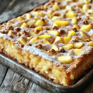 To make the apple cinnamon sheet cake, gather these items: - 2 cups all-purpose flour - 1 ½ cups granulated sugar - 1 teaspoon baking powder - 1 teaspoon baking soda - 1 teaspoon ground cinnamon - ½ teaspoon salt - ½ cup unsalted butter, softened - 3 large eggs - 1 teaspoon vanilla extract - 1 cup buttermilk - 2 cups apples, peeled, cored, and diced (about 2 medium apples) - Optional: ½ cup chopped walnuts or pecans It’s important to measure your ingredients accurately. Use a kitchen scale for the flour and sugar. If you’re out of buttermilk, combine 1 cup of milk with 1 tablespoon of vinegar or lemon juice. Let it sit for five minutes. You can swap the eggs with flax eggs for a vegan version. Mix 1 tablespoon of flaxseed meal with 2.5 tablespoons of water to replace one egg. For the best flavor, use a mix of apples. I suggest these types: - Granny Smith for tartness - Honeycrisp for sweetness - Fuji for crunch These apples add great taste and texture to your cake. Feel free to use your favorites! To start, gather all your ingredients. You need simple items that you likely have at home. Measure out 2 cups of all-purpose flour, 1 ½ cups of granulated sugar, and 1 teaspoon each of baking powder, baking soda, and ground cinnamon. Don’t forget ½ teaspoon of salt! You will also need ½ cup of softened unsalted butter, 3 large eggs, 1 teaspoon of vanilla extract, and 1 cup of buttermilk. Lastly, prepare 2 medium apples by peeling, coring, and dicing them. If you like nuts, have ½ cup of chopped walnuts or pecans ready. Preheat your oven to 350°F (175°C) and grease a 9x13-inch baking pan. In a large bowl, whisk together the flour, sugar, baking powder, baking soda, cinnamon, and salt. This mix gives your cake its lovely flavor. In a separate bowl, beat the softened butter until it is creamy. Then, add the eggs one at a time. Mix well after each egg. Next, stir in the vanilla extract for that warm, inviting smell. Gradually add your dry mix to the wet mix. Alternate this with the buttermilk, mixing until everything is smooth. Finally, gently fold in the diced apples and nuts, making sure they spread throughout the batter. Pour the batter into your prepared pan and spread it evenly. Bake for 30-35 minutes. You can check if it’s done by inserting a toothpick in the center. If it comes out clean, your cake is ready! Once baked, let it cool in the pan for about 10 minutes. After that, transfer it to a wire rack to cool completely. If you want, you can dust the top with powdered sugar for a sweet touch. Enjoy your delicious apple cinnamon treat! Baking is all about balance. Measure your flour correctly. Too much flour makes a dry cake. Use the spoon-and-level method for best results. When mixing, don’t overmix the batter. This keeps the cake light and fluffy. Always preheat your oven. A hot oven ensures even baking. One common mistake is skipping the greasing step. This can cause the cake to stick. Another mistake is not letting the cake cool properly. If you cut it too soon, it may crumble. Always check your oven temperature with an oven thermometer. An incorrect temperature can ruin your cake. To boost flavor, use fresh apples. Tart apples work well for a nice contrast. Add nuts for crunch. Walnuts or pecans give great texture. A pinch of nutmeg with your cinnamon adds warmth. You can also top the cake with powdered sugar for a sweet finish. {{image_2}} You can change the flavor of your apple cinnamon sheet cake with fun add-ins. Chop up some nuts like walnuts or pecans for a nice crunch. You can mix in about half a cup of your favorite nuts. This adds texture and a nutty taste. Dried fruits also work well. Try raisins or dried cranberries for a sweet surprise. Just make sure to keep the total amount of add-ins to around one cup. This way, the cake stays moist. While this cake is great on its own, a little frosting can make it better. Cream cheese frosting is a lovely choice. It adds a tangy taste that pairs well with the sweet apples. You can also use a simple glaze made from powdered sugar and milk. Just mix one cup of powdered sugar with two tablespoons of milk until smooth. Drizzle it over the cooled cake for a sweet finish. If you want to keep it classic, dust the top with powdered sugar. If you need a gluten-free option, you can still enjoy this cake. Swap the all-purpose flour for a gluten-free blend. Many blends work well in baking, but look for one that has xanthan gum in it. This helps the cake rise and gives it a good texture. You can also check the baking powder to ensure it's gluten-free. The rest of the ingredients, like eggs and apples, are naturally gluten-free. Enjoy a slice without worry! To keep your apple cinnamon sheet cake fresh, place it in an airtight container. This helps to lock in moisture and flavor. If you do not have a container, cover the cake with plastic wrap. Store it at room temperature for up to three days. If you want to keep it longer, consider refrigeration. You can freeze the cake for later enjoyment. First, let the cake cool completely. Then, wrap it tightly in plastic wrap. After that, place the wrapped cake in a freezer-safe bag. It will stay good for about three months in the freezer. When you are ready to eat it, thaw the cake in the fridge overnight. The shelf life of the cake is about three days at room temperature. If stored in the fridge, it can last about a week. Always check for any signs of spoilage before eating. If the cake looks dry or has an off smell, it is best to toss it out. For the best taste, enjoy it fresh! Yes, you can use other fruits. Pears or peaches work well in this cake. They add sweetness and moisture. Make sure to peel and dice them, just like the apples. You can also mix fruits for a fun twist! Check the cake at 30 minutes by inserting a toothpick in the center. If it comes out clean, your cake is ready. If it has wet batter on it, bake for a few more minutes. Keep an eye on it to avoid overbaking. If the cake turns out dry, check your oven temperature. It may be too high. You can add a bit of simple syrup to the cake after it cools. This adds moisture and helps revive the cake’s texture. If you want to use a different pan, adjust the baking time. A smaller pan may need more time, while a larger pan may bake faster. For a round pan, use two 9-inch pans. Just check for doneness with a toothpick. Yes, you can make the cake a day ahead. Just store it in an airtight container. It will stay fresh at room temperature. You can also freeze it for longer storage. Just wrap it well to avoid freezer burn. In this post, we explored how to make a tasty apple cinnamon sheet cake. We covered key ingredients, including recommended measurements and types of apples. I shared step-by-step instructions for prepping, mixing, and baking. Plus, I offered tips for baking success and ways to enhance flavor. You found variations for add-ins and frosting options, as well as storage tips to keep your cake fresh. Remember, baking should be fun and rewarding, so don’t stress! Enjoy making this cake and sharing it with others.