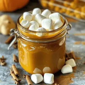 - 1 cup canned pumpkin puree - 1 cup sugar - 1 cup water - 1 teaspoon vanilla extract - 1 teaspoon ground cinnamon - 1/2 teaspoon ground nutmeg - 1/4 teaspoon ground ginger - 1/4 teaspoon salt - 1/2 cup mini marshmallows The main ingredients for this syrup include canned pumpkin puree, sugar, water, and vanilla extract. Canned pumpkin puree adds rich flavor and a nice texture. Sugar gives sweetness, while water helps to mix everything smoothly. Vanilla extract enhances the overall taste, making it warm and inviting. For spices, we use cinnamon, nutmeg, ginger, and salt. Ground cinnamon brings warmth and sweetness. Ground nutmeg adds a hint of earthiness, while ground ginger gives a slight zing. A pinch of salt balances the sweetness and round out the flavors. Finally, we have mini marshmallows. These little treats melt into the syrup, creating a creamy finish. They add a fun texture and extra sweetness. This syrup is not just for coffee; you can drizzle it over pancakes or waffles too. To start, gather your ingredients. In a medium saucepan, combine: - 1 cup canned pumpkin puree - 1 cup sugar - 1 cup water Stir these together over medium heat. Keep stirring until the sugar dissolves completely. This step is key for a smooth syrup. After the sugar dissolves, it’s time to add flavor. Stir in: - 1 teaspoon vanilla extract - 1 teaspoon ground cinnamon - 1/2 teaspoon ground nutmeg - 1/4 teaspoon ground ginger - 1/4 teaspoon salt Mix well to blend all the spices. Let the mixture simmer gently for about 10 minutes. Stir occasionally to avoid any sticky spots. This simmering time helps develop rich flavors. Once simmered, remove the saucepan from the heat. Let the syrup cool for a few minutes. Then, stir in: - 1/2 cup mini marshmallows Mix until they melt into the syrup, creating a creamy texture. Now, strain the syrup through a fine mesh sieve into a clean jar. This step removes any lumps and ensures a smooth syrup. Allow it to cool completely before sealing it in an airtight container. You can store it in the fridge for up to two weeks. - Alternative sweeteners: You can swap sugar for honey or maple syrup. This change adds a unique flavor. Just remember to adjust the amount since these sweeteners are sweeter than sugar. - Using fresh pumpkin puree: If you use fresh pumpkin, roast it first. This step brings out a deeper flavor. Simply blend it until smooth before adding it to the pot. - Preventing sticking during simmering: Stir the mixture often. This action helps keep it smooth and prevents it from sticking to the pan. Use a silicone spatula for easy scraping. - Achieving the perfect consistency: Keep an eye on the syrup as it simmers. You want it to thicken slightly but not become too thick. If it gets too thick, add a little water to adjust. - Ways to enjoy the syrup: Drizzle this syrup over pancakes or waffles. It also works great in coffee. Just stir it in for a sweet boost. - Creative pairings for beverages and desserts: Try pairing the syrup with whipped cream or ice cream. You can also mix it into hot chocolate for a fun fall twist! {{image_2}} You can make your Pumpkin Marshmallow Coffee Syrup even more special. Adding chocolate or caramel flavors can create a rich twist. For chocolate, simply stir in cocoa powder while mixing the syrup. If you love caramel, consider drizzling caramel sauce in the mix. This adds sweetness and a creamy texture. Experimenting with different spices can also transform the flavor. Try adding a pinch of cardamom or allspice. These spices bring out warmth and depth. A dash of clove can give it a holiday feel. Just remember, a little goes a long way. If you want a sugar-free option, you can use sugar substitutes. Sweeteners like stevia or monk fruit work well. They can add sweetness without extra calories. Just make sure to check the package for conversion ratios. You may need less of the substitute than regular sugar. Mix it in just like you would with sugar. This way, you can enjoy the same great flavor without the added sugar. For those who avoid dairy, adapting this recipe is easy. Use non-dairy alternatives like almond milk or oat milk. You can mix these into your hot coffee with the syrup. This creates a lovely creamy drink without dairy. When serving, try topping your drink with coconut whipped cream. It adds a fun flair and a hint of coconut flavor. This way, everyone can enjoy your tasty syrup, no matter their dietary needs. To keep your pumpkin marshmallow coffee syrup fresh, use an airtight container. A glass jar works great. Make sure the lid seals tightly. This helps to lock in the flavors and keep out air. You can store the syrup in your fridge for up to two weeks. After that, check for signs of spoilage. If you see mold or notice an off smell, it’s best to toss it out. Always trust your senses! If you want to save some for later, you can freeze the syrup. Pour it into an ice cube tray for easy portions. Once frozen, transfer the cubes into a freezer-safe bag. To thaw, just leave them in the fridge overnight or pop them in the microwave for a quick warm-up. You can enjoy this syrup in many ways. Here are some popular uses: - Coffee: Add it to your morning brew for a warm flavor. - Pancakes and Waffles: Drizzle it over your breakfast favorites. - Milkshakes: Mix it with ice cream and milk for a tasty shake. - Oatmeal: Stir it into your oatmeal for a sweet touch. - Ice Cream: Pour it over vanilla ice cream for a fall-inspired dessert. This syrup adds a cozy flavor to any dish. Its rich taste and creamy texture will brighten your meals. Yes, you can make this syrup ahead of time. Here are some tips for meal prep and storage: - Make It Early: You can prepare this syrup up to two weeks in advance. - Cool and Store: Let it cool completely, then place it in an airtight container. - Refrigerate: Store your syrup in the fridge to keep it fresh. - Use It Often: Just shake it before each use to mix the ingredients. Having this syrup ready ahead of time makes mornings easier and more delicious! This syrup can be vegan-friendly with a few changes. Here’s what to consider: - Sugar: Some sugar types aren’t vegan. Look for organic or raw sugar. - Mini Marshmallows: Regular mini marshmallows have gelatin. Choose vegan marshmallows instead. - Other Ingredients: All other ingredients in this recipe are vegan. By making these small swaps, you can enjoy this syrup without worry! This blog post covered everything you need to know about making pumpkin marshmallow coffee syrup. We discussed key ingredients, preparation steps, and added helpful tips. You can enjoy this syrup in many ways, and it’s easy to store. Get creative with flavors and make it your own! Keep experimenting, and don’t hesitate to adjust the recipe for your needs. With simple steps, you can have a delicious syrup ready to enhance your drinks and desserts.