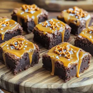 To make these Salted Caramel Pretzel Brownies, gather these items: - 1 cup unsalted butter (2 sticks) - 2 cups granulated sugar - 4 large eggs - 1 teaspoon vanilla extract - 1 cup all-purpose flour - 1 cup unsweetened cocoa powder - 1 teaspoon baking powder - 1/2 teaspoon salt - 1 cup pretzels, crushed - 1 cup caramel sauce (store-bought or homemade) - Flaky sea salt for topping You can swap some ingredients if needed. For butter, use coconut oil for a dairy-free option. Instead of granulated sugar, try brown sugar for a richer flavor. Egg substitutes like applesauce or flaxseed meal work well too. If you want a gluten-free option, use a gluten-free flour blend. Choose fresh eggs. They should feel heavy and have a clean shell. For butter, select unsalted for better control over saltiness. Look for high-quality cocoa powder. A deeper color often means richer flavor. When picking pretzels, choose thick ones for better crunch. Finally, opt for a good caramel sauce; it can make a big difference in taste. First, set your oven to 350°F (175°C). This heat makes the brownies bake just right. Next, grab a 9x13-inch baking pan. Grease it lightly and line it with parchment paper. Leave some paper hanging over the edges. This will help you lift the brownies out later. Now, let’s melt the butter. Use a medium saucepan over low heat. Stir it until it's fully melted, then take it off the heat. Let it cool for a minute. In a large mixing bowl, combine the melted butter with 2 cups of granulated sugar. Whisk them together until they mix well. Add 4 large eggs one by one, mixing after each. Finally, stir in 1 teaspoon of vanilla extract. In another bowl, mix the dry ingredients. Whisk together 1 cup of all-purpose flour, 1 cup of unsweetened cocoa powder, 1 teaspoon of baking powder, and 1/2 teaspoon of salt. Gradually add this dry mix to the wet mix. Stir gently until just combined. Be careful not to overmix; a few lumps are okay. Pour half the brownie batter into the pan. Spread it evenly. Drizzle half of your caramel sauce on top. Then, add the rest of the brownie batter, smoothing it out. Drizzle the remaining caramel sauce on top. Take a knife or skewer and swirl the caramel in the batter a bit. This creates a beautiful pattern. Sprinkle the reserved crushed pretzels on top. Finish with a pinch of flaky sea salt. Bake the brownies for 25-30 minutes. Check with a toothpick; it should come out with some moist crumbs. Once done, let the brownies cool in the pan for at least 30 minutes. Use the parchment to lift them out and cut them into squares. For a great presentation, serve them on a wooden board. Drizzle with more caramel and add a sprinkle of sea salt. Enjoy! To get the best texture in your brownies, you must mix well. Start by melting the butter slowly. This gives the brownies a rich flavor. When you mix the sugar with the butter, combine them until smooth. Add the eggs one by one. Mixing after each one helps the batter stay fluffy. When you mix the dry and wet ingredients, do not overmix. Just combine them until you see no dry flour. This keeps the brownies soft and chewy. One common mistake is using cold eggs. Always use room-temperature eggs. This helps the batter mix well and rise properly. Another mistake is pouring all the batter at once. Pour half, add caramel, then add the rest. This gives a nice caramel swirl. Also, watch the baking time. Check your brownies at 25 minutes. If a toothpick comes out with a few moist crumbs, they are done. To boost flavor, use high-quality cocoa powder. This makes a big difference. You can also add a splash of coffee to the batter. It enhances the chocolate taste without making it taste like coffee. For a fun twist, try adding nuts. Chopped pecans or walnuts can add a crunchy texture. You can mix them into the batter or sprinkle on top with the pretzels. Lastly, serve with a drizzle of extra caramel. This adds a sweet touch and makes it look beautiful. Enjoy your salted caramel pretzel brownies! {{image_2}} You can add nuts to your brownies for extra crunch. Walnuts, pecans, or almonds work well. Just chop them roughly and fold them in with the pretzels. You can also mix in chocolate chips. They add a sweet touch and make the brownies even more rich. To make these brownies gluten-free, swap all-purpose flour with a gluten-free blend. Look for a blend that includes xanthan gum. This helps mimic the texture of regular brownies. You can also check labels for certified gluten-free oats. They work great as an alternative. If you prefer homemade caramel, you can easily make it. Combine sugar, butter, and cream in a pot. Stir until smooth and thick. Let it cool before drizzling over the brownies. You can also try using dulce de leche. It adds a creamy, sweet flavor that pairs well with pretzels. Store your Salted Caramel Pretzel Brownies in an airtight container. This keeps them fresh and moist. Place parchment paper between layers to prevent sticking. Keep the container at room temperature for up to four days. If you want them to last longer, consider refrigeration. Just remember, cold can change the texture a bit. To freeze brownies, first let them cool completely. Cut them into squares, then wrap each piece tightly in plastic wrap. Place the wrapped brownies in a freezer-safe bag or container. They can stay frozen for up to three months. When you’re ready to enjoy, thaw them overnight in the fridge or at room temperature. Freshly baked brownies last about four days at room temperature. If you refrigerate them, they can last up to a week. Signs of spoilage include a dry texture or an off smell. If the brownies develop mold, discard them immediately. Always trust your senses to judge freshness. Yes, you can use dark or milk chocolate instead of cocoa powder. Each type of chocolate gives a unique flavor. Dark chocolate adds richness, while milk chocolate is creamier. Just remember to adjust the sugar if you use sweeter chocolate. You can check if the brownies are done by inserting a toothpick in the center. If it comes out with a few moist crumbs, they are ready. If it comes out wet with batter, bake them a bit longer. Keep an eye on them; overbaking can make them dry. Absolutely! You can make these brownies a day in advance. Just store them in an airtight container at room temperature. If needed, warm them in the microwave for a few seconds before serving. This keeps them soft and delicious. This blog post covered the key ingredients and provided step-by-step instructions for baking brownies. You learned how to prep your oven and combine ingredients for the best results. I shared tips for texture, flavor, and avoiding mistakes. We explored variations like gluten-free options and storage methods to keep your brownies fresh. Remember, baking is about experimenting. Try new flavors and enjoy the process. Happy baking!