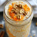 To make Carrot Cake Overnight Oats, you will need: - 1 cup rolled oats - 1 cup almond milk (or your preferred milk) - 1 medium carrot, finely grated - 1/4 cup Greek yogurt (or dairy-free alternative) - 2 tablespoons maple syrup (adjust to taste) - 1 teaspoon cinnamon - 1/2 teaspoon nutmeg - 1/4 teaspoon ginger powder - 1/4 cup finely chopped walnuts or pecans - 1/4 cup raisins (optional) - Pinch of salt You can swap some ingredients for your needs. If you want a nut-free option, use sunflower seed butter instead of nuts. For a dairy-free version, almond or coconut yogurt works well. You can also use honey instead of maple syrup if you prefer. Any milk, like oat or soy, can replace almond milk. Toppings can add extra flavor and fun. Consider these options: - Chopped walnuts or pecans for crunch - A dollop of Greek yogurt for creaminess - A sprinkle of cinnamon for extra spice - Shredded coconut for a tropical twist - Fresh fruit like banana slices or berries for color and taste These toppings make your oats look great and add more flavor! To make carrot cake overnight oats, start with a medium bowl. Add 1 cup of rolled oats. Pour in 1 cup of almond milk. You can use any milk you like. Add 1/4 cup of Greek yogurt. Stir well until the oats soak up the liquid. Next, grate 1 medium carrot finely. Add the carrot to the bowl. Now, mix in 2 tablespoons of maple syrup. This sweetens your oats. Next, add 1 teaspoon of cinnamon, 1/2 teaspoon of nutmeg, and 1/4 teaspoon of ginger powder. These spices bring the carrot cake flavor. Toss in 1/4 cup of finely chopped walnuts or pecans for crunch. If you like, add 1/4 cup of raisins. Finally, sprinkle in a pinch of salt. This enhances all the flavors. Once everything is in the bowl, mix it well. You want a nice, even blend. After mixing, transfer the oat mixture into airtight containers or jars. Seal each container tightly. This keeps the oats fresh. Place the containers in the fridge. Let them chill overnight or for at least 4 hours. This soaking time makes the oats soft and tasty. In the morning, check your oats. Give them a good stir before serving. If you want, add more chopped walnuts on top. A dollop of Greek yogurt adds creaminess. You can also sprinkle some cinnamon for extra flavor. Serve your oats chilled or at room temperature. Enjoy your delicious carrot cake overnight oats! You can easily change this recipe to fit your taste. Want it sweeter? Add more maple syrup. Enjoy more spice? Toss in extra cinnamon or nutmeg. You can even change the nuts. Use almonds or skip them altogether. Don’t like raisins? Leave them out or swap them for dried cranberries. You can also use quick oats if you like a softer texture. To get the best flavor, use fresh ingredients. Fresh carrots give a nice crunch. Make sure your oats are rolled oats, not instant. They soak up the milk well overnight. Mix everything in a bowl before putting it in jars. This helps the flavors blend. Seal your jars tightly to keep them fresh. Refrigerate for at least four hours, but overnight is best. If your oats are too thick, add a splash of milk in the morning. If they are too runny, use less milk next time. Make sure you mix well. This helps prevent clumps. If you find the oats too bland, add a pinch more spice or syrup. It's all about finding what works for you! {{image_2}} To make a vegan version, swap Greek yogurt for a plant-based yogurt. Use almond milk or another non-dairy milk. This keeps the flavor rich and creamy. Choose maple syrup as your sweetener. It’s vegan and adds a nice touch. For the nuts, use walnuts or pecans if you like. You can also skip them if you prefer. Adding chia seeds can boost the nutrition. They add fiber and protein too. For a gluten-free option, use certified gluten-free rolled oats. This ensures you avoid any gluten. The other ingredients are naturally gluten-free. Almond milk, carrots, and spices all fit the bill. If you enjoy a nutty flavor, try almond flour instead of nuts. This can add a unique twist. Just remember to check labels on all your ingredients to ensure they are gluten-free. Get creative with flavors to make your oats special. You can add a splash of vanilla extract for sweetness. Diced pineapple or apples can add a fruity touch. If you love spice, increase the cinnamon or add cardamom. You can also mix in shredded coconut for a tropical vibe. Top with fresh fruit in the morning for extra color and taste. This way, you can make each serving unique! To store your carrot cake overnight oats, use airtight containers or jars. This keeps the oats fresh and moist. Make sure to seal them tightly. If you want to add toppings later, store those separately. This way, they stay crunchy when you eat. Your carrot cake overnight oats can last in the fridge for up to five days. After that, they may lose flavor and texture. Always check for any signs of spoilage, like an off smell or change in color. If you notice anything odd, it’s best to toss them out. You can freeze leftover carrot cake overnight oats if you made too much. Use freezer-safe containers for this. When ready to eat, let them thaw in the fridge overnight. You can also warm them up in the microwave. Just stir well before enjoying! What are overnight oats? Overnight oats are a no-cook method for making oatmeal. You soak oats in liquid overnight. This makes them soft and ready to eat the next day. It’s a quick, easy breakfast option. Are overnight oats healthy? Yes! Overnight oats are healthy. They are rich in fiber and protein. You can add fruits and nuts for extra nutrients. This makes them a balanced meal. How long can you keep overnight oats? You can keep overnight oats in the fridge for up to 5 days. Just make sure to store them in airtight containers. This keeps them fresh and tasty. To make your oats creamier, add more yogurt or milk. Greek yogurt adds protein and a smooth texture. You can also blend the oats with the liquid before mixing. This gives it a nice, creamy base. Another tip is to let the oats soak longer. Aim for at least 8 hours. The longer they soak, the creamier they become. Yes, you can make this recipe ahead of time! In fact, it’s best to prepare it the night before. This allows the oats to soak up all the flavors. You can easily make several jars at once. Just grab one in the morning, and enjoy a quick, tasty breakfast! You now have all the essential steps to make tasty carrot cake overnight oats. We covered ingredients, preparation, storage, and even fun variations. Remember, customizing your oats is key to enjoying them every day. Don't hesitate to try new flavors or toppings. With these tips, you’ll conquer any issues and create a perfect breakfast. Enjoy your healthy choice and feel good about your meals!