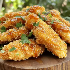 - 1 lb chicken tenders - 1/2 cup honey - 1/4 cup Sriracha sauce - 1 tablespoon soy sauce (or tamari for gluten-free) - 1 teaspoon garlic powder - 1 teaspoon onion powder - 1/2 teaspoon salt - 1/2 teaspoon black pepper - 1 cup breadcrumbs (Panko for extra crunch) - 1/4 cup all-purpose flour - 2 large eggs When making Honey Sriracha Chicken Tenders, choose good-quality chicken. Fresh tenders work best. The honey and Sriracha mix gives a sweet and spicy kick. You can adjust the heat by adding more or less Sriracha. For added flavor, soy sauce adds depth. Garlic and onion powders boost the taste. A little salt and pepper balance everything out. For the breading, I love using Panko breadcrumbs. They create a nice crunch. Flour helps the egg stick to the chicken. Eggs bind everything together, making a tasty coating. Gather all these ingredients for a fun cooking experience. Each part plays a role in making the chicken tenders delicious and satisfying. Start by grabbing a small bowl. In this bowl, whisk together these ingredients: - 1/2 cup honey - 1/4 cup Sriracha sauce - 1 tablespoon soy sauce - 1 teaspoon garlic powder - 1 teaspoon onion powder - 1/2 teaspoon salt - 1/2 teaspoon black pepper Mix them until they blend well. This mix gives the chicken a sweet and spicy kick. Next, take your chicken tenders. Place them in a large resealable bag. Pour the marinade over the chicken. Seal the bag tightly and toss it to coat the chicken well. Refrigerate it for at least 30 minutes. For the best flavor, try to marinate for up to 2 hours. Now, set up your breading station. Preheat your oven to 400°F (200°C). Line a baking sheet with parchment paper. Get three shallow dishes ready: 1. One with 1/4 cup flour 2. One with 2 beaten eggs 3. One with 1 cup breadcrumbs Take the chicken out of the marinade. Let any excess drip off. First, coat each tender in flour. Then dip it in the egg. Finally, press it into the breadcrumbs to cover it fully. Place the breaded chicken tenders on your prepared baking sheet. Drizzle a little oil on top to make them crispy. Bake them for about 15 to 20 minutes. Turn them halfway through. They should be golden brown and cooked all the way through. For the best flavor, marinate your chicken tenders for at least 30 minutes. You can keep them in the fridge for up to 2 hours. This helps the chicken soak up all that sweet and spicy goodness. Use a resealable bag for easy storage and less mess. If you plan to marinate for a longer time, avoid too much acidity, as it can toughen the chicken. To get that perfect crispy texture, set up your breading station wisely. Start with a shallow dish of flour, then beaten eggs, and finally breadcrumbs. For extra crunch, use Panko breadcrumbs. Coat the chicken well. First, dip it in flour, then the egg, and finally press it into the breadcrumbs. This three-step process locks in moisture and creates a great crunch. To prevent sogginess, do not skip the flour step. It helps absorb moisture. Make sure to shake off excess marinade before breading. This keeps the coating crispy. When you bake, place the tenders on parchment paper and drizzle a bit of oil on top. This encourages browning and crisping. Remember to turn them halfway through baking for even cooking. {{image_2}} You can easily change the heat of your Honey Sriracha Chicken Tenders. If Sriracha is too spicy for you, use less. Start with one tablespoon and taste it. You can also mix in other hot sauces, like Frank's RedHot or Tabasco. Each sauce has its own flavor. You could even use a milder hot sauce for a gentler kick. Boost the flavor with extra spices. Try adding paprika for a smoky touch or cumin for warmth. You can also mix in some ginger for a fresh zing. If you love sweet heat, drizzle a bit of maple syrup or agave on top. You can enhance the glaze by adding lime juice for brightness or sesame oil for depth. These little tweaks can make a big difference! You can cook your chicken tenders in different ways. Frying gives a crispy crust. Heat oil in a pan over medium heat and cook for about 4–5 minutes on each side. For a healthier option, try air-frying. Set the air fryer to 400°F (200°C) and cook for 10–12 minutes, flipping halfway. Both methods yield tasty results, so choose the one that fits your style! To keep your Honey Sriracha chicken tenders fresh, store them in an airtight container. Make sure they cool down first. Place them in the fridge for up to four days. This helps lock in the tasty flavors. If you want to keep them longer, freezing is a great option. Place the chicken tenders in a single layer on a baking sheet. Freeze them for about one hour. Once they are firm, transfer them to a freezer-safe bag. They can last for up to three months in the freezer. When you're ready to eat, reheating is key. The oven works best for keeping them crispy. Preheat your oven to 375°F (190°C). Place the chicken tenders on a baking sheet. Heat for about 10-15 minutes or until hot. You can also use the microwave. But, be aware it may make them less crunchy. If you use the microwave, place a paper towel under the chicken to absorb moisture. Yes, you can use chicken breast. Just cut the breast into strips. Cooking time will change. Chicken breast strips may take 20-25 minutes to bake. Check they reach 165°F for safety. This method keeps the chicken juicy and tender. To make the chicken tenders gluten-free, use gluten-free breadcrumbs. Substitute all-purpose flour with almond flour or coconut flour. Make sure the soy sauce is tamari, which is gluten-free. These swaps keep the taste but make them safe for those avoiding gluten. These tenders pair well with crispy fries or a fresh salad. Try serving with coleslaw for a crunchy side. You can also add rice or quinoa for a heartier meal. For dipping, a cool ranch or blue cheese dressing works great too. You now have a great guide for making Honey Sriracha Chicken Tenders. From the easy marinade to the crunchy breading, each step helps you create a tasty dish. Remember to let your chicken marinate well for the best flavor. Consider adjusting the heat level and trying new spices to keep it exciting. Proper storage and reheating will keep your leftovers just as delicious. Enjoy making this dish your own!