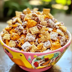 - 4 cups Chex cereal (rice or corn) - 1 cup creamy peanut butter - 1 cup canned pumpkin puree - 1 teaspoon vanilla extract - 1/2 teaspoon pumpkin pie spice - 1 cup powdered sugar - 1/2 cup chocolate chips (optional for extra flavor) - 1/4 cup chopped nuts (e.g., walnuts or pecans) This Peanut Butter Pumpkin Puppy Chow has simple and tasty ingredients. The Chex cereal gives it a nice crunch. The creamy peanut butter adds richness, while the canned pumpkin puree brings moisture and flavor. Don't forget the vanilla extract and pumpkin pie spice to elevate the taste! You can use powdered sugar to coat the mixture, adding sweetness. If your pup loves chocolate, you can melt chocolate chips to drizzle on top. Chopped nuts can add texture and flavor too. Just make sure to introduce nuts slowly to your dog's diet. First, grab a large mixing bowl. In it, combine these ingredients: - 1 cup creamy peanut butter - 1 cup canned pumpkin puree - 1 teaspoon vanilla extract - 1/2 teaspoon pumpkin pie spice Mix until smooth. The flavors will blend well and smell nice! Next, take another large bowl. Measure out 4 cups of Chex cereal. You can use rice or corn Chex. Set this bowl aside for now. Now, pour the peanut butter mixture over the Chex cereal. Gently stir to coat each piece. Be careful not to break the cereal. Once it’s coated, transfer everything into a large resealable plastic bag. Add 1 cup of powdered sugar to the bag. Seal it tightly. Shake well until the cereal is fully covered in sugar. It should be nice and sweet! If you want to add chocolate, grab some chocolate chips. Place 1/2 cup of them in a microwave-safe bowl. Microwave in 30-second intervals. Stir after each interval until it’s smooth. Drizzle the melted chocolate over the coated cereal. If you like, you can mix in 1/4 cup of chopped nuts too. Spread the puppy chow onto a parchment-lined baking sheet. Let it cool for about 15-20 minutes. After that, you can serve it in a fun bowl or store it in an airtight container. Enjoy making this treat for your furry friend! To mix the puppy chow without breaking the cereal, use a gentle touch. Start by pouring the peanut butter and pumpkin mixture over the Chex cereal. Then, use a spatula or a large spoon. Stir slowly and carefully. This helps keep the cereal pieces intact. For an even coating with sugar, seal your mixture in a resealable plastic bag. After adding the powdered sugar, press out the air and seal it tightly. Shake the bag gently. This method ensures each piece gets coated evenly without clumping. For fun presentations, serve the puppy chow in a dog-themed bowl. You can also use treat bags for gifting. Choose colorful bags and tie them with a ribbon. This adds a special touch. Consider adding a sprinkle of extra powdered sugar on top before serving. It gives a festive look that is sure to delight both dogs and their owners! {{image_2}} If you want to switch things up, try using different nut butters. Almond butter or cashew butter can work well. Just ensure that your dog is not allergic. Each nut butter has its own taste and texture, adding unique flavors to the treat. You can also play with spices. Instead of pumpkin pie spice, try cinnamon or ginger. These spices add warmth and can enhance the flavor. Just a pinch can make a big difference. Adding dried fruits can boost the flavor and nutrients. Consider small pieces of apples, blueberries, or cranberries. Just be sure they are safe for dogs. Some fruits can be harmful, so do your research. Incorporating carob is a great chocolate substitute. Carob is safe for dogs and offers a sweet taste. It has a similar texture to chocolate, making it an excellent choice for this treat. You can melt it like chocolate and drizzle it on top for added flavor. These variations keep your Peanut Butter Pumpkin Puppy Chow exciting and tasty! To keep your Peanut Butter Pumpkin Puppy Chow fresh, use an airtight container. This helps keep moisture out and maintains crunchiness. It's best to store it in a cool, dry place. If stored properly, it can last up to two weeks. For longer storage, consider freezing as it preserves the treat well. You can freeze your puppy chow for up to three months. To freeze, place the puppy chow in an airtight bag or container. Remove as much air as possible to avoid freezer burn. When you want to enjoy it, take it out and let it thaw at room temperature. This process usually takes about an hour. Enjoy the treat fresh and tasty! Can dogs eat pumpkin? Yes, dogs can eat pumpkin. It is safe and healthy for them. Pumpkin helps with digestion. It is rich in fiber and vitamins. Just use plain canned pumpkin, not pie filling. Is Peanut Butter Puppy Chow safe for all dog breeds? Peanut Butter Puppy Chow is safe for most dog breeds. Always check for allergies first. Some dogs may have issues with peanut butter. If unsure, consult your vet. How long can I store homemade puppy chow? You can store homemade puppy chow for up to two weeks. Keep it in an airtight container. Make sure it stays cool and dry to keep it fresh. Can I make it lower in calories? Yes, you can make it lower in calories. Use less peanut butter or a light version. You can skip the powdered sugar too. Substitute with a small amount of honey for sweetness. What can I use instead of Chex cereal? You can use other cereals like Rice Krispies or oat cereal. Just ensure they are safe for dogs. You can also use popped popcorn, but avoid butter and salt. This blog post covered how to make Peanut Butter Pumpkin Puppy Chow, from the main and optional ingredients to final storage tips. You learned step-by-step instructions to create a tasty treat for your dog. Remember, mixing carefully ensures the cereal stays whole, and feel free to try variations for fun flavors. Proper storage keeps your treats fresh longer. Enjoy making this fun snack, and your dog will surely love it!