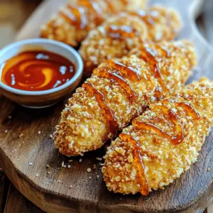 - 1 pound chicken tenders - 1/2 cup all-purpose flour - 1/2 teaspoon paprika - 1/2 teaspoon garlic powder - 1/2 teaspoon salt - 1/2 teaspoon black pepper - 2 large eggs - 1 cup panko breadcrumbs - 1/3 cup honey - 1/4 cup Sriracha sauce - 2 tablespoons soy sauce - 1 tablespoon lime juice - Cooking oil for frying For this recipe, I like to use simple measurements. You need one pound of chicken tenders. The flour, paprika, garlic powder, salt, and black pepper are all measured in half teaspoons. Eggs are large, and you need two of them. Use one cup of panko breadcrumbs for that great crunch. For the sauce, I recommend using one-third cup of honey, one-fourth cup of Sriracha sauce, two tablespoons of soy sauce, and one tablespoon of lime juice. Finally, you'll need cooking oil for frying. If you don't have chicken tenders, you can use chicken breasts cut into strips. For a gluten-free option, swap all-purpose flour and panko breadcrumbs with gluten-free versions. If you dislike Sriracha, try another hot sauce, or add more honey for sweetness. For the soy sauce, a tamari or coconut aminos can work well. If you don’t have lime, lemon juice is a good substitute. First, take your chicken tenders and pat them dry. This helps the coating stick. In a medium bowl, mix together the flour, paprika, garlic powder, salt, and black pepper. This blend adds great flavor. Set this bowl aside for later. Next, grab a separate bowl and whisk the two eggs. Dip each chicken tender first in the flour mix. Then, dip it in the egg wash. Finally, coat it with panko breadcrumbs. Press gently to ensure they stick well. This process makes your chicken crispy and delicious. In a small saucepan, mix the honey, Sriracha sauce, soy sauce, and lime juice. Heat this over medium until warm. Stir it well for about 2-3 minutes. The sauce brings a sweet and spicy kick to the dish. Once ready, remove it from heat and set aside. Now it’s time to fry! Heat about 1/4 inch of cooking oil in a large skillet over medium-high heat. Once hot, add the chicken tenders in batches. Don't crowd the pan, or they won’t cook evenly. Fry each side for 3-4 minutes until golden brown. Check that the chicken reaches an internal temperature of 165°F. After frying, take the chicken out and place it on paper towels. This helps drain any extra oil. While still hot, drizzle some of the Sriracha honey sauce over the tenders. This adds flavor right from the start. Plate your chicken tenders nicely. Serve them with the rest of the Sriracha honey sauce on the side. This makes for a fun dipping experience. You can pair them with rice or veggies for a complete meal. Enjoy your tasty creation! To get that nice, crunchy coating, start with dry chicken. Pat the tenders with paper towels to remove moisture. Use panko breadcrumbs for a crispier texture. Press the breadcrumbs onto the chicken firmly. This helps them stick better. Fry in hot oil for the best crunch. Keep the oil at 350°F for a golden finish. Sriracha brings heat, but you can control it. For a milder dish, use less Sriracha. Mixing honey with more soy sauce also tones down the spice. If you love heat, add more Sriracha or sprinkle red pepper flakes. Taste the sauce before pouring it on to find your perfect balance. Choose oils with high smoke points for frying. Canola or peanut oil works great here. They fry the chicken evenly and keep it crispy. Avoid olive oil, as it burns at lower temperatures. Always heat the oil before adding the chicken to ensure a good fry. {{image_2}} You can make baked Sriracha honey chicken tenders for a lighter meal. Preheat your oven to 400°F. Instead of frying, place the coated chicken on a baking sheet. Spray the tenders lightly with cooking oil. Bake for 20-25 minutes, flipping halfway through. This method gives you crispy, tasty tenders without the extra oil. Want a gluten-free option? Substitute all-purpose flour and panko breadcrumbs with gluten-free versions. Use gluten-free flour blends and gluten-free breadcrumbs. Follow the same steps in the recipe. These tenders will still be crispy and flavorful. You won’t miss the gluten at all! Feel free to add some extra flavors! You can mix in sesame seeds or chopped green onions into the panko. This adds crunch and a fresh taste. If you want more heat, add extra Sriracha to the sauce. For a sweet twist, mix in a little orange juice or zest. These changes make your chicken tenders even more exciting! To store leftover Sriracha honey chicken tenders, let them cool first. Place them in an airtight container. They will stay fresh in the fridge for up to three days. If you want to keep them longer, freeze them instead. To reheat the chicken tenders, use the oven for the best results. Preheat your oven to 375°F. Place the tenders on a baking sheet. Bake for about 10-15 minutes until they are hot and crispy again. You can also use a microwave, but the texture may not be as good. To freeze chicken tenders, first let them cool completely. Then, wrap them tightly in plastic wrap or use a freezer-safe bag. Label the bag with the date. You can freeze them for up to three months. When ready to eat, thaw them in the fridge overnight before reheating. Sriracha honey chicken tenders can last 3 to 4 days in the fridge. Store them in an airtight container. If you want to keep them longer, freeze them. They can last up to 3 months in the freezer. Just make sure to thaw them in the fridge before reheating. Yes, you can use chicken breasts! Just cut them into strips to match the size of tenders. This will help them cook evenly. The texture will be slightly different, but the flavor will still be great. These chicken tenders pair well with several sides. Here are some ideas: - Rice: Steamed white or brown rice works well. - Salad: A fresh garden salad adds crunch. - Veggies: Serve with roasted or sautéed vegetables. - Fries: Crispy fries or sweet potato fries are a tasty option. To spice up the Sriracha honey sauce, you can: - Add more Sriracha: Simply increase the amount you use. - Include red pepper flakes: Sprinkle in some flakes for extra heat. - Mix in hot sauce: Use a different hot sauce if you want more flavor. Adjust to your taste, and enjoy the heat! In this article, we explored the essential ingredients for Sriracha Honey Chicken Tenders and their measurements. We detailed step-by-step instructions to prepare, fry, and glaze the chicken. You learned tips for a crispy coating and how to adjust spice levels. We also covered storage options and variations like gluten-free and baked versions. With these tools, you can create a delicious dish that fits your taste. Enjoy cooking and sharing this tasty treat!