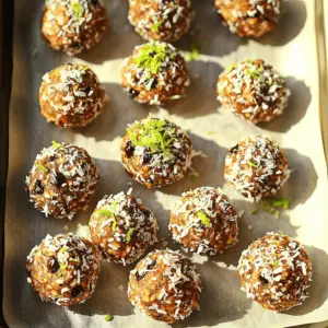 - 1 cup rolled oats - 1/2 cup unsweetened shredded coconut - 1/4 cup almond butter - 1/4 cup honey or maple syrup - Zest of 1 lime - 2 tablespoons fresh lime juice - 1/4 teaspoon sea salt - 1/4 teaspoon pure vanilla extract - 2 tablespoons chia seeds (optional) - 1/4 cup mini dark chocolate chips (optional) The base of these energy bites is simple yet packed with flavor. Rolled oats provide a hearty texture. Unsweetened shredded coconut adds a tropical twist. Almond butter gives a creamy richness. You can switch to peanut or cashew butter if you like. Honey or maple syrup serves as a natural sweetener. Zest from the lime brightens the taste. Fresh lime juice adds zing. Sea salt balances the sweetness. Pure vanilla extract enhances the flavors. Chia seeds offer extra nutrition and are optional. Mini dark chocolate chips add a fun crunch and sweetness, also optional. You can mix and match these ingredients to suit your taste. - Try sunflower seed butter if you want a nut-free option. - Use agave syrup or coconut sugar for vegan sweeteners. - For gluten-free bites, choose certified gluten-free oats. These substitutions keep the recipe flexible. You can enjoy the energy bites, even if you have allergies or dietary needs. - Each serving has about 100 calories. - The bites provide a balance of carbs, fats, and protein. - Rolled oats and chia seeds add fiber and healthy fats. These energy bites also offer potential health benefits. They can boost your energy and help with focus. The wholesome ingredients make them a smart snack choice. - Mixing dry ingredients Start by taking a large mixing bowl. Add 1 cup of rolled oats and 1/2 cup of unsweetened shredded coconut. Stir them together well. This mix gives your energy bites great texture and flavor. - Preparing wet ingredients In a separate bowl, combine 1/4 cup of almond butter, 1/4 cup of honey or maple syrup, the zest of 1 lime, 2 tablespoons of fresh lime juice, 1/4 teaspoon of sea salt, and 1/4 teaspoon of pure vanilla extract. Mix these until smooth. This mixture adds moisture and a lovely taste. - Merging wet and dry mixtures Now, pour the wet ingredients into the dry mix. Stir everything together until it is well combined. The mixture should hold together nicely, with no dry oats left. - Folding in optional ingredients If you like, fold in 2 tablespoons of chia seeds and 1/4 cup of mini dark chocolate chips. These optional items add a fun twist and more nutrients. - Forming the energy bites Use your hands to shape the mixture into small balls, about 1 inch in diameter. If the mixture sticks to your hands, wet them slightly. This helps form perfect little bites. - Chilling instructions Place the energy bites on a parchment-lined baking sheet. Refrigerate them for at least 30 minutes. This step helps the bites firm up, making them easier to eat. After chilling, store them in an airtight container. To get the right texture for your Coconut Lime Energy Bites, focus on stickiness. If your mixture feels too sticky, try wetting your hands with a little water. This helps shape the bites without making a mess. If the mixture is too dry, add a splash of lime juice or a bit more almond butter. This will help bind it together. Rolling the bites can be fun! Use your palms to roll them into balls. Aim for one-inch sizes for the best bite. Make sure your hands are slightly damp to avoid sticking. This way, you’ll end up with smooth, round bites that look great. These energy bites pair well with drinks. Try them with a cold glass of coconut milk or a refreshing herbal tea. The flavors of lime and coconut bring out the best in both drinks. Presentation matters too! Arrange the bites on a colorful plate. You can sprinkle extra shredded coconut on top for flair. Add some lime wedges around the plate for a pretty touch. It makes a great snack for parties or a healthy treat for yourself. To save time, you can make these energy bites in advance. Prepare a batch and store them in the fridge. They stay fresh for about a week. For meal prep, keep them in an airtight container. This helps keep them soft and tasty. You can also freeze the bites for longer storage. Just thaw them in the fridge overnight before eating. This way, you always have a quick snack ready to go! {{image_2}} You can change the flavor of your Coconut Lime Energy Bites easily. Try adding different citrus zests like lemon or orange. These zests will give your bites a fresh twist. You can also mix in spices like cinnamon. Cinnamon adds warmth and depth. Just a pinch can make a big difference! If you follow a vegan diet, swap honey for maple syrup. This keeps your bites sweet and plant-based. You can also choose gluten-free oats for those avoiding gluten. Look for certified gluten-free oats to ensure safety. Want to try a different taste? Switch up the nut butter! Peanut butter or cashew butter works well too. If you prefer a different sweetener, use agave syrup or coconut nectar. These swaps keep the bites tasty and fun! To keep your Coconut Lime Energy Bites fresh, use an airtight container. This prevents moisture and keeps them tasty. Place the container in the fridge. A temperature of 35 to 40 degrees Fahrenheit works best for storage. In the fridge, these energy bites stay fresh for up to one week. If you want to keep them longer, use the freezer. They will last up to three months in the freezer. Just make sure to wrap them well to avoid freezer burn. You can enjoy these energy bites cold right from the fridge. If you prefer them warm, heat them in the microwave for about 10-15 seconds. This will make them soft and tasty. Just be careful not to overheat them, as they can become too gooey. Coconut Lime Energy Bites stay fresh for about one week in the fridge. Store them in an airtight container. You can also freeze them for up to three months. This way, you always have a tasty snack ready. Just let them thaw in the fridge before eating. Yes, you can make these bites without nuts. Substitute almond butter with sun butter or a seed butter. This keeps the bites creamy and tasty. Just make sure to check for allergies when serving them to others. You can change up the flavors easily! Try adding different zests like orange or lemon. You can also mix in spices like cinnamon or nutmeg. For a crunch, add seeds or dried fruit. This lets you make a unique snack each time. Absolutely! Coconut Lime Energy Bites are great for kids. They are sweet and fun to eat. Plus, they pack a nutritious punch. Just keep an eye on any nut allergies when sharing them. These Coconut Lime Energy Bites are easy to make and tasty too. We covered the simple ingredients and helpful substitutions to fit your needs. You can adjust the flavor and texture with different mix-ins or spices. Store them in an airtight container for freshness. These bites are perfect for snacks or on-the-go energy. Try them out and enjoy the benefits of a healthy treat!