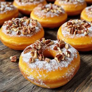 To make these baked pumpkin cake donuts, gather the following items: - 1 cup all-purpose flour - 1/2 cup brown sugar, packed - 1/2 cup granulated sugar - 1 teaspoon baking powder - 1/2 teaspoon baking soda - 1/2 teaspoon salt - 1 teaspoon ground cinnamon - 1/2 teaspoon ground nutmeg - 1/4 teaspoon ground ginger - 1/2 cup canned pumpkin puree - 1/4 cup unsweetened applesauce - 1/4 cup vegetable oil - 2 large eggs - 1 teaspoon vanilla extract - 1/4 cup chopped pecans or walnuts (optional) - Powdered sugar (for dusting) Sometimes, you might not have all the ingredients. No worries! Here are some easy swaps: - All-purpose flour: Use whole wheat flour for a healthier option. - Brown sugar: White sugar works too, but it won’t add that rich taste. - Canned pumpkin puree: Fresh pumpkin puree is great if you have it. - Unsweetened applesauce: Use mashed banana or yogurt for moisture. - Vegetable oil: Melted coconut oil can replace it for a different flavor. - Eggs: Flax eggs or applesauce can work if you need an egg-free option. When picking your ingredients, freshness matters. Here’s how to choose well: - Flour: Check the expiration date. Fresh flour has a longer shelf life. - Pumpkin puree: Look for brands with no added sugar or preservatives. - Spices: Smell the spices. If they don’t smell strong, they may be old. - Nuts: Choose unsalted nuts with no cracks or blemishes. They should feel firm. - Eggs: Check for freshness by placing them in water. Fresh eggs sink, while old ones float. Use these tips to make sure your baked pumpkin cake donuts are as delicious as possible! First, set your oven to 350°F (175°C). This is the perfect temperature for baking. While the oven heats, grease your donut pan with non-stick spray. Make sure to cover each cavity well. This helps the donuts pop out easily after baking. In a large bowl, add the dry ingredients. Combine 1 cup of all-purpose flour with 1/2 cup brown sugar and 1/2 cup granulated sugar. Then, mix in 1 teaspoon baking powder, 1/2 teaspoon baking soda, and 1/2 teaspoon salt. Next, add 1 teaspoon ground cinnamon, 1/2 teaspoon ground nutmeg, and 1/4 teaspoon ground ginger. Whisk everything together until it looks even. This step is key for flavor. Get another bowl for the wet ingredients. Add 1/2 cup of canned pumpkin puree, 1/4 cup of unsweetened applesauce, and 1/4 cup of vegetable oil. Crack in 2 large eggs and pour in 1 teaspoon of vanilla extract. Mix these ingredients until they are smooth and well combined. This mixture gives your donuts their moist texture. Now, pour the wet mixture into the dry mix. Gently stir with a spatula until just combined. Be careful not to overmix; some lumps are okay. If you want a crunch, fold in 1/4 cup of chopped pecans or walnuts at this point. This adds a nice texture to your donuts. Spoon the batter into your greased donut pan. Fill each cavity about 3/4 full. This allows room for the donuts to rise. Place the pan in the preheated oven. Bake for about 15-18 minutes. To check if they are done, insert a toothpick into the center of a donut. It should come out clean. Once the donuts bake, remove them from the oven. Let them cool in the pan for about 5 minutes. Then, transfer them to a wire rack to cool completely. If you like, dust the cooled donuts with powdered sugar. This adds a sweet touch that makes them even more delightful. Enjoy your tasty treats! To get the best donuts, always preheat your oven to 350°F (175°C). This helps them bake evenly. Grease your donut pan well with non-stick spray. This step keeps the donuts from sticking. Fill each cavity about 3/4 full with batter. This gives them room to rise without overflowing. Bake for 15-18 minutes. Use a toothpick to check doneness; it should come out clean. One common mistake is overmixing the batter. Mix just until combined. If you mix too much, your donuts can become tough. Another mistake is not checking your baking powder and soda. Make sure they are fresh for the best rise. Also, avoid opening the oven door too soon. This can cause your donuts to sink. To boost flavor, try adding spices like cloves or allspice. You can also mix in chocolate chips for a sweet twist. For texture, chopped nuts like pecans or walnuts add crunch. Dust the donuts with powdered sugar for a sweet finish. Pair them with coffee or tea to enjoy their warmth. {{image_2}} You can easily add chocolate chips to your donut batter. Just mix in about 1/2 cup of mini chocolate chips. This extra touch adds sweetness and a rich flavor. The chocolate pairs well with the pumpkin spice base. Kids love these donuts, and they make a fun treat for any occasion. For a sweet glaze, mix 1 cup of powdered sugar with 2 tablespoons of milk. Stir until smooth. Drizzle this glaze over the cooled donuts. Let it set for a few minutes. This glaze makes the donuts even more special and adds an extra layer of sweetness. If you want a bolder flavor, try adding more spices. Increase the cinnamon to 1 1/2 teaspoons and add 1/4 teaspoon of cloves. This will give your donuts a warm, spicy kick. You can also add a pinch of allspice for extra depth. These spiced donuts are perfect for fall and winter. You can store baked pumpkin cake donuts in an airtight container. This keeps them fresh for up to three days at room temperature. If you want to keep them longer, consider refrigerating them. Just remember, refrigeration may change their texture slightly. To freeze your donuts, first let them cool completely. Place them in a single layer on a baking sheet. Freeze for about one hour. Once they are firm, transfer them to a freezer bag. They will keep well for up to three months. When you're ready to enjoy, just thaw them overnight in the fridge. To reheat your donuts, preheat your oven to 350°F (175°C). Place the donuts on a baking sheet and warm them for about 5-7 minutes. This makes them soft and tasty again. You can also use a microwave if you're in a hurry. Heat them for about 10-15 seconds, but be careful not to overdo it! Yes, you can use fresh pumpkin. First, cook the pumpkin until soft. Then, mash it well. Measure one cup of the mashed pumpkin to match the recipe. Fresh pumpkin gives a nice flavor. You can use applesauce or mashed banana as an egg substitute. Use 1/4 cup of either for each egg. This adds moisture and keeps the donuts soft. Check the donuts with a toothpick. Insert it into the center of a donut. If it comes out clean, the donuts are done. They should also feel firm to the touch. Yes, you can make them gluten-free. Use a gluten-free flour blend in place of all-purpose flour. Be sure the blend includes xanthan gum for the best texture. In this article, we explored making delicious pumpkin cake donuts. We covered ingredients, substitutes, and tips for freshness. You learned the step-by-step instructions for prepping and baking. I shared tricks for perfect donuts and common mistakes to avoid. Finally, we looked at fun variations and storage tips. Remember, practice improves your skills. Enjoy experimenting with flavors and share your results. Happy baking!