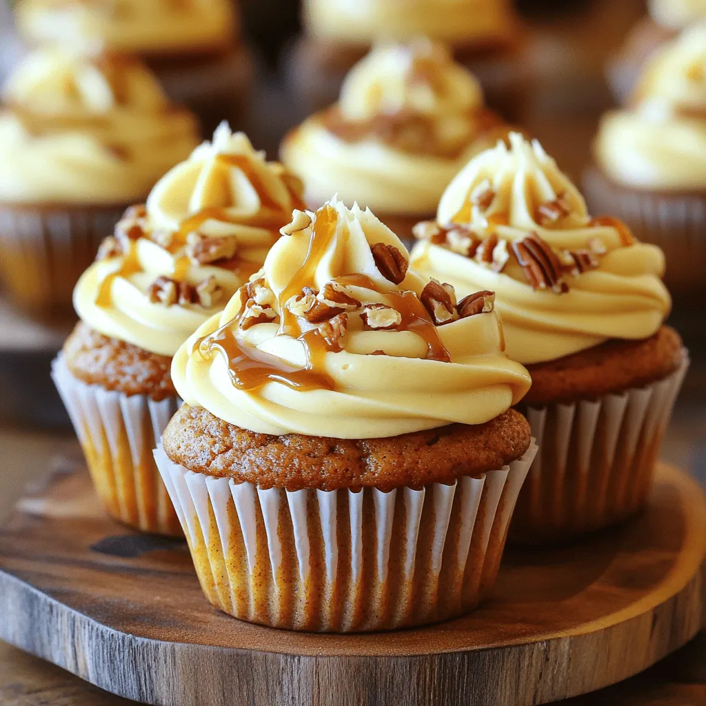 Pumpkin Cupcakes with Caramel Cream Cheese Frosting Delight