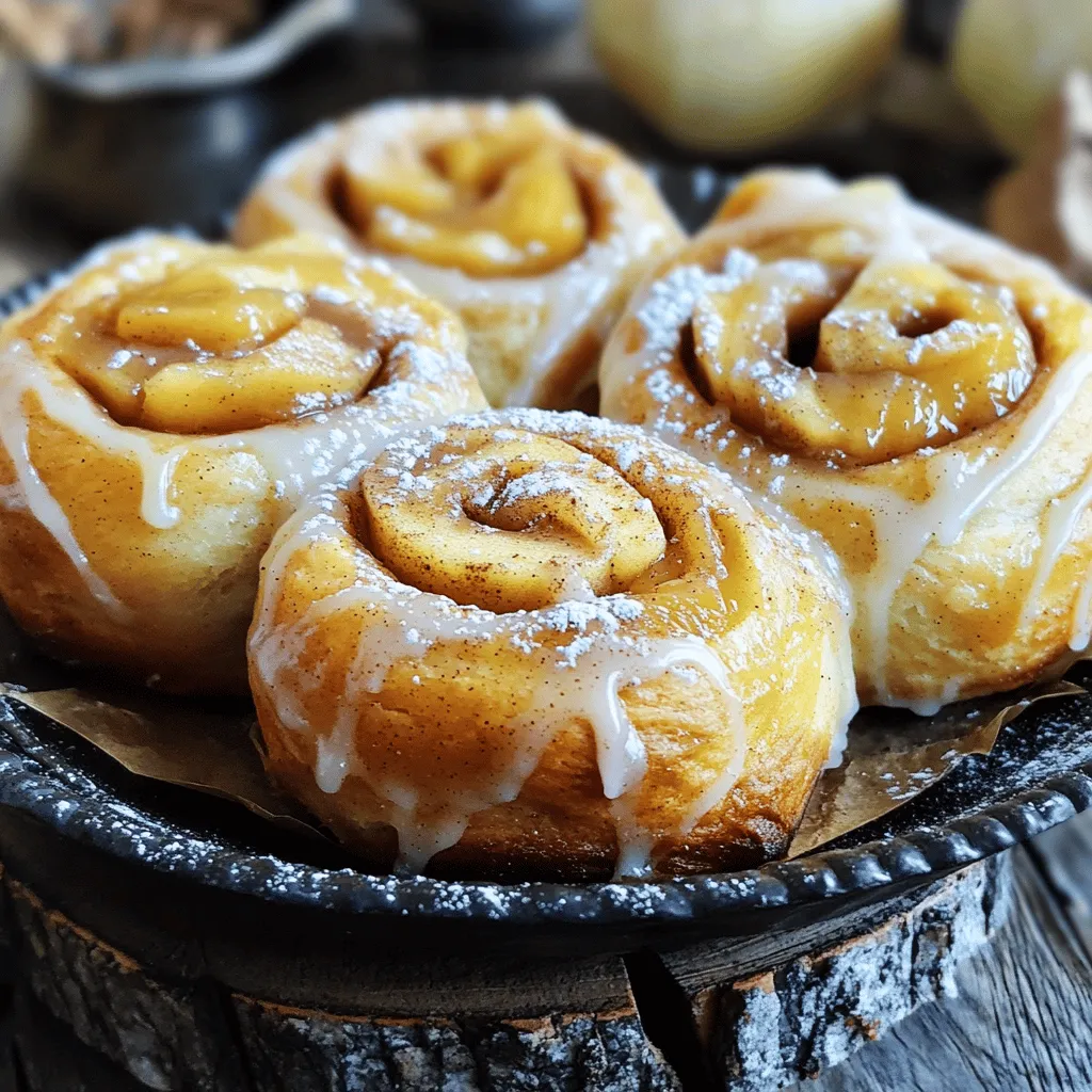 To make these delicious apple butter cinnamon rolls, gather the following ingredients: - 2 ¾ cups all-purpose flour - ¼ cup granulated sugar - 1 packet (2 ¼ teaspoons) active dry yeast - ½ teaspoon salt - 1 teaspoon ground cinnamon - ⅓ cup milk, warmed - 2 tablespoons unsalted butter, melted - 1 large egg - ½ cup apple butter - 1 tablespoon brown sugar - 1 teaspoon vanilla extract - 2 tablespoons unsalted butter, softened (for spreading) - Optional: 1 cup powdered sugar (for glaze) - Optional: 1-2 tablespoons milk (for glaze) Each ingredient plays a key role in making these rolls soft and flavorful. The flour provides structure, while the sugar adds sweetness. Yeast makes the dough rise and gives it a light texture. Salt enhances the flavor, and cinnamon brings warmth and spice. Warm milk helps the yeast work better. The melted butter adds richness, and the egg gives the dough its nice color. Apple butter is the star, giving these rolls their sweet, fruity flavor. Brown sugar adds a hint of caramel taste, and vanilla extract rounds it all out beautifully. If you want to add a glaze, powdered sugar mixed with milk creates a sweet topping that makes these rolls even more tempting. With all these ingredients ready, you're set to create a treat that will impress everyone! 1. In a large bowl, mix 1 cup of flour, sugar, yeast, salt, and cinnamon. 2. In another bowl, whisk the warmed milk, melted butter, and egg. 3. Add the wet mix to the dry mix, stirring until combined. 4. Gradually add the rest of the flour, ½ cup at a time, until a soft dough forms. 1. Turn the dough onto a floured surface. 2. Knead for 5-7 minutes until the dough is smooth and elastic. 3. Place the dough in a greased bowl. Cover it with a clean cloth. 4. Let it rise in a warm place for about 1 hour or until it doubles in size. 1. Punch down the risen dough. Roll it out into a rectangle, about 12x18 inches. 2. Spread the softened butter evenly over the dough. 3. Layer on the apple butter, brown sugar, and vanilla extract. 4. Starting from a long edge, roll the dough tightly into a log. 5. Slice the log into 12 equal rolls and place them in a greased baking dish. 1. Cover the rolls and let them rise for another 30 minutes. 2. Preheat your oven to 375°F (190°C). 3. Bake the rolls for 20-25 minutes or until golden brown. To make great rolls, knead the dough well. Kneading helps develop gluten. This gives the dough its stretch and softness. You should knead for about 5-7 minutes. When the dough feels smooth and elastic, it's ready. You can test the dough by pressing it gently. If it springs back, it’s good to rise. If it stays flat, keep kneading. To boost flavor, think about adding spices. A pinch of nutmeg or ground ginger can work wonders. You might also add chopped nuts for crunch. Walnuts or pecans are excellent choices. Try different apple butter brands too. Each brand has a unique taste. Some are sweeter, while others have a spicier kick. Experiment until you find your favorite. A smooth glaze makes your rolls shine. Mix powdered sugar with milk until it’s creamy. Adjust the milk for a thicker or thinner glaze as you like. You can also try other toppings. A cream cheese frosting adds richness. For a fruity twist, drizzle with a fruit sauce. These options will make your rolls even more special. {{image_2}} You can give your apple butter cinnamon rolls a fun twist. One great option is pumpkin spice apple butter. This mix adds warm flavors of nutmeg and clove. It makes the rolls perfect for fall. Just swap regular apple butter for pumpkin spice apple butter in the recipe. You will love the taste! Another fun idea is to add cranberries. You can use dried cranberries for a tart flavor. Just sprinkle them over the apple butter before you roll the dough. This addition gives a nice balance to the sweet apple butter. It adds a pop of color and taste, making your rolls even more special. If you need gluten-free options, you can still enjoy these rolls. Use a gluten-free all-purpose flour blend. Make sure it contains xanthan gum for the best texture. Follow the same steps in the recipe. Your rolls will still be soft and tasty. For vegan alternatives, replace the egg with a flaxseed meal mix. Combine one tablespoon of flaxseed meal with two and a half tablespoons of water. Let it sit for five minutes before adding it to the dough. Also, use plant-based milk and butter instead. Your vegan rolls will taste just as good! When serving these rolls, think about drinks. They pair well with warm apple cider or fresh coffee. The flavors blend nicely, making your meal even better. You can serve the rolls warm for a cozy treat. They are also great at room temperature. Just make sure to drizzle the glaze on top before serving. This way, everyone can enjoy the sweet, sticky goodness! To keep your apple butter cinnamon rolls fresh, store them in an airtight container. This will help keep them soft and moist. You can leave them at room temperature for up to three days. If you notice any signs of drying out, you can warm them slightly in the microwave. For long-term storage, freezing is your best option. First, allow the rolls to cool completely. Then, wrap each roll tightly in plastic wrap. Place the wrapped rolls in a freezer-safe bag or container. They can stay frozen for up to three months. When you're ready to enjoy them, thaw the rolls overnight in the fridge. To reheat, place them in a preheated oven at 350°F (175°C) for about 10-15 minutes. This will bring back their soft texture and warm flavors. You can also microwave them for about 20-30 seconds if you're in a hurry. Yes, you can use store-bought apple butter. It saves time and is easy to find. The advantage is convenience. You get a consistent flavor. However, homemade apple butter has a richer taste. It may have spices you like better. You can prepare the dough and roll it ahead. After shaping the rolls, place them in the fridge. Cover them tightly. Bake them the next day. You can also bake them and store leftovers. Just keep them in an airtight container. If your dough doesn't rise, check the yeast. It may be old or inactive. Make sure your milk is warm but not hot. Too much heat will kill the yeast. If dough still doesn’t rise, let it sit longer in a warm spot. You now have all the steps to make delicious apple butter cinnamon rolls. We've covered the ingredients, detailed instructions, and helpful tips. Remember to knead well for that perfect dough and explore variations to keep things exciting. Whether you choose to glaze them or not, these rolls will surely impress. Enjoy making them, and don’t forget to share your creations with friends and family! Happy baking!