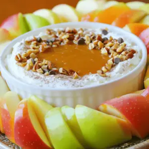 - 2 medium-sized apples (Granny Smith or Honeycrisp) - 1 cup caramel sauce - 1/2 cup cream cheese - 1/2 cup powdered sugar - 1/4 cup chopped nuts (pecans or walnuts) - Chocolate chips for garnish - Additional fruits for dipping (e.g., pears, bananas) The main ingredients for caramel apple dip are simple but delicious. You only need two apples. Granny Smith or Honeycrisp work best for their tartness. They balance well with the sweet caramel. You will also need cream cheese and powdered sugar to create a creamy base. For a fun twist, consider adding chopped nuts. Pecans or walnuts add a nice crunch. You can also sprinkle chocolate chips on top for extra sweetness. Don’t forget to serve with other fruits. Slices of pears or bananas make great choices. They add variety and color. This dip is not just tasty; it’s also a feast for your eyes! 1. Start with 1/2 cup of softened cream cheese. Place it in a medium bowl. 2. Use an electric mixer to beat the cream cheese until it is smooth. This takes about one minute. 3. Next, gradually mix in 1/2 cup of powdered sugar. Keep mixing until it blends well. 1. Now it’s time to bring in some flavor. Stir in 1 teaspoon of vanilla extract. 2. Add 1/4 teaspoon of cinnamon. Mix well until everything is combined. This gives the dip a warm taste. 1. In a separate bowl, gently heat 1 cup of caramel sauce. Use the microwave for about 15-20 seconds. 2. Layer the cream cheese mixture into a serving dish. Spread it evenly at the bottom. 3. Drizzle the warmed caramel sauce over the cream cheese. Make sure to create a beautiful swirl. 4. Finally, top it off with 1/4 cup of chopped nuts. You can also add chocolate chips if you like. 5. Serve this dip with sliced apples. Enjoy the tasty mix of flavors! To get a great dip, start by beating the cream cheese. Use an electric mixer and mix until it is fluffy. This step is key for a smooth texture. If it is too thick, the dip won't be as creamy. Next, check the caramel sauce. The right consistency is important. If it's too thick, it won't drizzle well. Heat it gently in the microwave. Just 15-20 seconds is enough. You want it warm, not hot. This makes it easy to swirl over the cream cheese. Making your own caramel sauce is simple and fun. You need just a few items: sugar, butter, and cream. Start by melting sugar in a pan until it turns golden. Then, add butter and stir until it melts. Finally, pour in the cream carefully. It will bubble, so be cautious. To avoid crystallization, keep the heat low and stir well. If you see sugar crystals forming, brush the sides of the pan with water. This helps keep your sauce smooth. Serving your dip in a fun way can impress your guests. Use a shallow bowl or a beautiful platter. This allows for easy dipping and shows off the layers. For garnishing, sprinkle chopped nuts on top. You can also add chocolate chips for a sweet touch. Arrange apple slices around the dip for a colorful display. This makes it look as tasty as it is! {{image_2}} You can make this dip even more exciting. Try adding different extracts like almond or maple. A few drops can change the taste. You can also mix in spices like nutmeg for warmth. These small changes can create big flavor shifts. If you want a vegan version, use vegan cream cheese. It tastes great and keeps the dip creamy. For those cutting sugar, look for sugar-free caramel sauce. These swaps keep the fun alive without the guilt. Seasonal flavors make this dip special. In fall, add pumpkin spice to capture that cozy vibe. During the holidays, peppermint or chocolate can give it a festive twist. These adaptations keep your dip fresh and fun all year long. To keep your caramel apple dip fresh, follow these tips: - Place the dip in an airtight container. - Store in the fridge right after serving. - Avoid leaving it out for too long. Using a glass or plastic container with a tight lid works best. This keeps the dip creamy and tasty. Can you freeze caramel apple dip? Yes, you can freeze it! - To freeze, place it in a freezer-safe container. - Leave some space at the top for expansion. For the best texture, thaw it in the fridge overnight. This way, it stays smooth and ready to eat. How long does it last in the fridge? Your caramel apple dip lasts about 3 to 5 days. Check for signs of spoilage: - If it smells off or has a different color, it’s best to toss it. - Also, if you see any mold, do not eat it. By following these tips, you can enjoy this dip even longer! You can serve many fruits with caramel apple dip. Here are some great options: - Sliced pears - Bananas - Strawberries - Pineapple chunks - Pretzels These fruits and snacks add fun flavors and textures. The sweet caramel pairs well with the fresh taste of the fruits. You can even try cookies or graham crackers for a unique twist! Yes, you can use store-bought caramel sauce. It saves time and is easy to find. Look for brands that have a smooth texture. A thicker sauce may not drizzle well. When shopping, check the label for natural ingredients. Some sauces can have extra additives. A high-quality sauce enhances your dip's flavor. You can make caramel apple dip ahead of time. First, prepare the cream cheese mixture and store it in the fridge. Keep it covered to prevent drying out. You can also heat the caramel sauce in advance. Just warm it slightly before serving. For best results, combine everything right before serving. This keeps the dip fresh and tasty! This blog post shared a simple recipe for caramel apple dip. You learned about key ingredients, step-by-step instructions, and helpful tips. I hope these insights inspire you to get creative. Use different flavors, toppings, and seasonal options to make it your own. Remember to store leftovers properly to enjoy later. Whether you share this dip with friends or keep it for yourself, it’s a treat worth trying. Enjoy every bite!