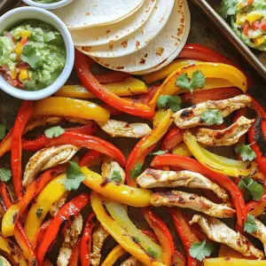 - 1.5 lbs boneless, skinless chicken breasts, sliced into thin strips - 2 bell peppers (red and yellow), sliced - 1 large red onion, sliced - 3 tablespoons olive oil - 2 teaspoons chili powder - 1 teaspoon cumin - 1 teaspoon smoked paprika - 1/2 teaspoon garlic powder - Salt and pepper to taste - Juice of 1 lime - Fresh cilantro, for garnish - Flour or corn tortillas, for serving Gathering these ingredients makes cooking easy and fun. The chicken gives you protein, while the peppers and onion add color and crunch. The spices bring out the best flavors, making your fajitas tasty and exciting. Don't forget the tortillas! They let everyone build their own perfect fajita. Prepping the Chicken and Vegetables First, slice the chicken into thin strips. I like to use boneless and skinless chicken breasts for this dish. Next, slice two bell peppers, one red and one yellow, and a large red onion. The colors make the dish bright and fun! Mixing Ingredients and Seasoning In a large bowl, combine the chicken, peppers, and onion. Drizzle three tablespoons of olive oil over the mix. Then, add two teaspoons of chili powder, one teaspoon of cumin, one teaspoon of smoked paprika, and half a teaspoon of garlic powder. Season with salt and pepper to your taste. Toss everything together well. I find this step key for great flavor! Spreading on the Sheet Pan Now, spread the chicken and vegetable mixture in a single layer on a large sheet pan. Make sure everything is even. This helps it cook nicely. Preheating the Oven Preheat your oven to 400°F (200°C). This step is crucial for getting that perfect roast. Roasting Time and Techniques Roast the pan in the oven for 20 to 25 minutes. Stir the mix halfway through. This helps the chicken cook through and gives the veggies a nice char. Final Touches Before Serving Once done, take the sheet pan out of the oven. Squeeze fresh lime juice over the fajitas for a zesty kick. Garnish with chopped cilantro. Serve warm with tortillas so everyone can build their own fajitas. Enjoy! How to Ensure Even Cooking To make sure your chicken and veggies cook evenly, cut them into similar sizes. Try to slice the chicken and bell peppers into thin strips, about the same thickness. This helps them cook at the same rate. When you put them on the sheet pan, spread them in one flat layer. Avoid stacking them. Halfway through cooking, give everything a stir. This keeps the heat flowing and helps all the pieces get that nice golden color. Achieving the Perfect Char on Vegetables For that tasty char on your veggies, use high heat. Roasting at 400°F (200°C) brings out the best in bell peppers and onions. The sugars in the veggies caramelize and add flavor. Don’t crowd the pan! If there’s too much on the sheet, the veggies will steam instead of roast. If you want extra char, broil the dish for the last 2-3 minutes. Just watch closely to avoid burning. Best Side Dishes to Accompany Fajitas Fajitas are great with simple sides. Try serving them with black beans or Mexican rice. A fresh salad with lime vinaigrette can also brighten the meal. Guacamole and salsa are must-have dips. They add creaminess and spice. You can also add chips for crunch. Creative Presentation Ideas Make your meal feel special by arranging the fajita filling on a large platter. Keep the tortillas warm in a towel or on a small skillet. Add small bowls of salsa, guacamole, and sour cream around the platter. This makes it fun for everyone to build their own fajitas. Use fresh cilantro as a garnish for color. {{image_2}} Using Different Protein Options You can swap chicken for other proteins. Shrimp or beef work well too. Use 1.5 pounds of shrimp or thinly sliced beef. They’ll cook in a similar time, so don’t worry. You can also try tofu for a plant-based option. It absorbs flavors nicely and adds protein. Adding Additional Vegetables Feel free to mix in more veggies! Zucchini, mushrooms, or corn add color and flavor. Just chop them into pieces similar to peppers and onions. This helps them cook evenly. More veggies mean more nutrients and taste. Spice Level Adjustments Want more heat? Add jalapeños or red pepper flakes. Start with a little and taste as you go. If you love spice, go for it! For less heat, reduce the chili powder. You can even skip it if you prefer milder flavors. Creative Marinades Try marinating the chicken to boost flavor. Mix lime juice, garlic, and your favorite spices. Let the chicken sit for 30 minutes before cooking. This adds depth and makes the chicken juicy. You can also use store-bought marinades for ease. To keep your chicken fajitas fresh, store leftovers in an airtight container. Place them in the fridge. They stay good for up to three days. Before you store them, let the fajitas cool down. This helps prevent moisture buildup. When you want to reheat, use the microwave or a skillet. If using a microwave, place the fajitas on a microwave-safe plate. Heat them for about one to two minutes. Stir halfway through to ensure even warming. If using a skillet, add a splash of water and cover it. Heat on low until warmed through. To freeze the fajita mixture, let it cool completely first. Then, place it in a freezer-safe bag. Squeeze out as much air as you can before sealing. This prevents freezer burn. You can freeze the mixture for up to three months. When you're ready to eat, thaw the fajitas overnight in the fridge. If you're short on time, you can thaw them in the microwave. After thawing, reheat them on the stovetop or in the microwave. If reheating on the stove, add a little olive oil and heat on medium until warm. Enjoy your delicious meal later! Can I use frozen chicken for this recipe? Yes, you can use frozen chicken. Just make sure to thaw it first. Frozen chicken will not cook evenly. If you use frozen chicken, add a few extra minutes to the cooking time. What are the best tortillas to use with chicken fajitas? Flour tortillas are soft and easy to fold. They work well with chicken fajitas. Corn tortillas are a tasty choice too. They add a nice flavor and texture. Choose what you like best! How long to cook chicken fajitas in the oven? Cook chicken fajitas for 20 to 25 minutes in the oven. Make sure the chicken is cooked through. The veggies should be tender and slightly charred. Can I make this recipe in a slow cooker? Yes, you can use a slow cooker for this recipe. Simply place the chicken, veggies, and spices in the slow cooker. Cook on low for about 6-7 hours or on high for 3-4 hours. This blog post walked you through making delicious chicken fajitas. We covered ingredients, prep steps, and cooking techniques. You learned tips for even cooking and how to serve fajitas attractively. Variations and storage tips help you customize and save leftovers. Remember, cooking is fun and creative. Enjoy trying new flavors and sharing meals with others. Your journey in the kitchen just got more exciting!