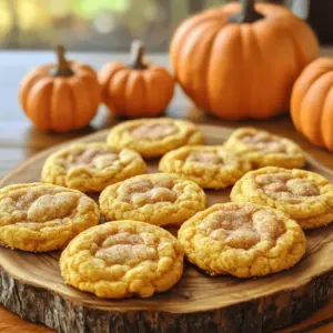 - 2 ¾ cups all-purpose flour - 1 teaspoon baking soda - ½ teaspoon baking powder - 1 tablespoon pumpkin pie spice - ½ teaspoon salt - 1 cup unsalted butter, softened - 1 ½ cups granulated sugar - ½ cup brown sugar, packed - 1 large egg - 1 teaspoon vanilla extract - ½ cup granulated sugar (for rolling) - 2 teaspoons pumpkin pie spice (for rolling) Each ingredient plays a key role in making these cookies great. The flour gives structure. Baking soda and baking powder help the cookies rise. Pumpkin pie spice gives that warm, cozy flavor. Salt enhances sweetness. Butter adds richness and moisture. Granulated and brown sugars sweeten and add texture. The egg binds everything, while vanilla adds depth. You can swap all-purpose flour with gluten-free flour for a gluten-free version. If you run out of butter, use coconut oil. Brown sugar can be replaced with an equal amount of white sugar. If you prefer, you can skip the egg and use a flax egg instead. For a nutty flavor, try almond extract instead of vanilla. First, gather your ingredients. You need: - 2 ¾ cups all-purpose flour - 1 teaspoon baking soda - ½ teaspoon baking powder - 1 tablespoon pumpkin pie spice - ½ teaspoon salt - 1 cup unsalted butter, softened - 1 ½ cups granulated sugar - ½ cup brown sugar, packed - 1 large egg - 1 teaspoon vanilla extract - ½ cup granulated sugar (for rolling) - 2 teaspoons pumpkin pie spice (for rolling) Start by preheating your oven to 350°F (175°C). Next, line two baking sheets with parchment paper. In a medium bowl, whisk together the flour, baking soda, baking powder, pumpkin pie spice, and salt. Set this mixture aside for later. In a large mixing bowl, cream together the softened butter, granulated sugar, and brown sugar. Mix until it feels light and fluffy, about 2-3 minutes. Beat in the egg and vanilla extract. Ensure they blend well. Gradually mix in the dry ingredients until just combined. Be careful, as overmixing can make the cookies tough. Now, let's prepare the coating. In a small bowl, mix the ½ cup granulated sugar with 2 teaspoons of pumpkin pie spice. This will give your cookies a lovely crust. Using a cookie scoop or tablespoon, portion out the dough into balls. Roll each dough ball in the pumpkin spice sugar mixture. Make sure they are evenly coated. Place them on the prepared baking sheets, leaving about 2 inches of space between each cookie. Gently flatten each cookie ball with the bottom of a glass or your hand. Bake in the preheated oven for 10-12 minutes. Look for golden edges and soft centers. Once baked, let the cookies cool on the baking sheet for about 5 minutes. This helps them set. After that, transfer them to a wire rack to cool completely. For a nice presentation, serve these cookies on a rustic wooden platter. Sprinkle a little cinnamon on top and add a small pumpkin on the side. They pair perfectly with warm apple cider or a latte. Enjoy these delightful cookies during the fall season! For the best Pumpkin Spice Snickerdoodles, follow these tips: - Use room temperature butter for easy mixing. This helps create a fluffy texture. - Measure flour correctly. Spoon it into your measuring cup and level it off. Too much flour makes cookies dry. - Chill the dough for 30 minutes if it feels too soft. This helps cookies hold their shape. - Rotate baking sheets halfway through baking. This ensures even cooking and browning. Watch out for these common errors: - Overmixing the dough can lead to tough cookies. Mix until just combined for soft results. - Not preheating your oven can lead to uneven baking. Always preheat to 350°F (175°C). - Skipping the rolling in sugar changes the flavor. This adds sweetness and spice to each bite. - Baking too long can dry out cookies. Look for golden edges and soft centers to know when they’re done. You can prepare these cookies in advance: - Make the dough ahead and refrigerate it for up to 3 days. Roll into balls before baking. - Freeze the dough balls for up to 2 months. Thaw in the fridge before baking. - Bake and store cookies in an airtight container for up to a week. Enjoy them fresh or warm them briefly in the oven. {{image_2}} You can make these cookies gluten-free with a simple swap. Use a gluten-free flour blend instead of all-purpose flour. Look for blends that include xanthan gum. This will help your cookies stay chewy and soft. To make these cookies vegan, replace the butter with coconut oil or vegan butter. Use a flax egg instead of a regular egg. To make a flax egg, mix 1 tablespoon of ground flaxseed with 2.5 tablespoons of water. Let it sit for five minutes until it thickens. This will help bind the cookies without eggs. Want to make your cookies more unique? Try adding chocolate chips, nuts, or dried fruit. You can also mix in a bit of maple syrup for extra sweetness. Another fun idea is to add white chocolate chips for a sweet twist. These add-ins will change the texture and taste, making each batch special. To keep your Pumpkin Spice Snickerdoodles fresh, store them in an airtight container. This container will keep the cookies soft and prevent them from drying out. You can layer parchment paper between the cookies to avoid sticking. Keep them at room temperature for the best taste. If you have a lot of cookies, consider separating them into batches. This way, you can enjoy them over time. Freezing these cookies is simple and effective. First, let them cool completely. Then, place them in a single layer on a baking sheet. Freeze them for about an hour until they are firm. After that, transfer the cookies to a freezer-safe bag. Remove as much air as possible to prevent freezer burn. You can freeze them for up to three months. When you are ready to eat, thaw them at room temperature. You can also warm them in the oven for a few minutes. When stored correctly, Pumpkin Spice Snickerdoodles last about a week at room temperature. If you freeze them, they will stay fresh for three months. Always check for signs of spoilage before eating. If they look or smell off, it’s best to throw them away. Enjoy your cookies while they are fresh for the best flavor! You can tell when the cookies are done by looking at the edges. They should be golden brown. The centers will look a bit soft and puffy. Take them out of the oven after 10 to 12 minutes. Let them cool on the pan for five minutes. This helps them set and finish cooking. If you like a chewier cookie, take them out sooner. If you want a crispier cookie, leave them in a bit longer. Using pumpkin puree instead of pumpkin pie spice is not a great swap. Pumpkin puree is moist and thick, while pumpkin pie spice is a blend of spices. You need the spice for that warm flavor. If you want to add pumpkin puree, keep in mind to reduce the butter or sugar. This helps balance the wet and dry ingredients. A common mix for pumpkin pie spice includes cinnamon, nutmeg, and ginger. These cookies taste great with warm drinks. Try serving them with apple cider or a latte. You can also pair them with a scoop of vanilla ice cream. For a fun twist, serve them with whipped cream and a sprinkle of cinnamon. If you want to impress guests, display them on a rustic platter. Add a small pumpkin for a festive touch. In this blog post, we explored the key ingredients and their roles in making pumpkin spice snickerdoodles. We provided step-by-step instructions for easy preparation, baking, cooling, and serving. I shared helpful tips to avoid common mistakes and suggested ways to make your cookies ahead of time. Variations, like gluten-free and vegan options, are available too. Lastly, we discussed the best storage practices to keep your cookies fresh. Remember, baking is fun, and with the right tips, you can create delicious treats to enjoy!