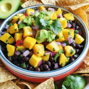 - 1 ripe mango, diced - 1 ripe avocado, diced - 1 can (15 oz) black beans, rinsed and drained - 1 small red onion, finely chopped - 1 red bell pepper, diced - 1 jalapeño, deseeded and minced - 2 tablespoons fresh lime juice - 1 tablespoon olive oil - 1/4 cup fresh cilantro, chopped This salsa shines with fresh flavors. I love using ripe mango and avocado. They bring sweetness and creaminess. Black beans add protein and heartiness. Red onion and red bell pepper provide crunch and color. The jalapeño adds a nice kick. Fresh lime juice gives it a zesty touch. Olive oil smooths everything out. Finally, fresh cilantro ties all the flavors together. - Salt and pepper to taste Salt and pepper are key to enhancing the flavors. I suggest starting with a little. You can always add more if needed. Taste the salsa after mixing to get it just right. - Serving size: 4-6 This recipe serves 4 to 6 people. It’s perfect for a party or a family meal. Just adjust the amounts if you need more. You can double or halve the recipe easily. Enjoy making this bright and tasty salsa! To start, grab a large mixing bowl. In this bowl, combine the following ingredients: - 1 ripe mango, diced - 1 ripe avocado, diced - 1 can (15 oz) black beans, rinsed and drained - 1 small red onion, finely chopped - 1 red bell pepper, diced - 1 jalapeño, deseeded and minced Mix these colorful ingredients together. Take your time to ensure everything is well combined. Next, we need to make the dressing. In a small bowl, whisk together: - 2 tablespoons fresh lime juice - 1 tablespoon olive oil - Salt and pepper to taste Whisk until everything blends nicely. This dressing adds a zesty touch to the salsa. Now it’s time to bring everything together. Pour the dressing over your salsa mixture. Gently toss everything together. Be careful not to mash the avocado; we want it to stay in nice chunks. After that, fold in the chopped cilantro. This herb adds a fresh flavor to the salsa. Ensure the cilantro is evenly mixed throughout. Let the salsa sit for about 10 minutes at room temperature. This waiting time helps the flavors meld together. The longer you let it sit, the more the tastes pop. After 10 minutes, taste your salsa. Adjust seasoning with more salt, pepper, or lime juice if needed. This step is vital to ensure your salsa shines! To make great mango avocado black bean salsa, you need ripe mango and avocado. Look for mangoes that feel soft but not mushy. The skin should be slightly wrinkled, which means it’s sweet. For avocados, press gently. It should yield slightly if it’s ready. Fresh ingredients are always better than canned ones. Fresh mango and avocado taste brighter. They also add a nice texture. Canned black beans are okay to use. Just rinse and drain them well. This keeps the salsa light and fresh. To boost the flavor, add more lime juice. It adds zing and makes the salsa taste bright. If you want some heat, try using more jalapeño or a spicier pepper. You can also leave the seeds in for extra kick. Don’t be afraid to taste as you go. You can always adjust the ingredients to match your flavor preference. Serve your salsa in a fun bowl. Bright colors make it pop! You can place tortilla chips around the bowl for dipping. This makes a great snack for parties. For a fancy touch, serve the salsa on grilled chicken or fish. The colors look beautiful, and it adds flavor. You can also sprinkle extra cilantro on top for a fresh look. {{image_2}} You can easily swap ingredients to fit your needs. If you cannot eat black beans, try chickpeas or kidney beans. They add a nice texture and flavor. For onions, use green onions or shallots for a milder taste. Want to add a fruit twist? Try mixing in corn or diced pineapple. These fruits add sweetness and crunch. Want to kick up your salsa? Add chili powder, cumin, or smoked paprika for extra depth. These spices give your salsa a unique touch. You can also use fresh herbs. Mint or parsley will add a fresh flavor that pairs well with mango and avocado. Experiment with what you like best! This salsa shines as a topping for grilled chicken or fish. Serve it with tortilla chips for a fun snack. It also works great in tacos or as a salad topping. You can even mix it into rice or quinoa for a tasty side dish. The options are endless! To store leftover salsa, place it in an airtight container. Make sure you press out any air before sealing. This keeps the salsa fresh for up to three days in the fridge. The flavors will continue to meld, but the avocado may brown slightly. To slow this down, add a bit more lime juice on top before sealing. For long-term storage, freezing is a great option. Use a freezer-safe container or a freezer bag. Leave some space at the top, as the salsa will expand when frozen. You can keep it in the freezer for up to three months. When ready to use, thaw it in the fridge overnight. Look for signs of spoilage before using your salsa. If the salsa smells sour or has a strange color, it’s best to toss it. Also, if you see any mold, do not eat it. Fresh salsa should have bright colors and a strong, fresh scent. How long does Mango Avocado Black Bean Salsa last in the fridge? This salsa lasts about 2 to 3 days in the fridge. After that, the avocado may brown and the flavors will fade. Can I use frozen ingredients to make salsa? Yes, you can use frozen mango or black beans. Just thaw them first. Fresh ingredients taste best, but frozen can work in a pinch. What can I use instead of cilantro? If you dislike cilantro, try parsley or green onions. These herbs add freshness without the strong taste of cilantro. Is this salsa healthy? Absolutely! This salsa is full of nutrients. It has healthy fats from avocado and fiber from black beans. It is a great snack or topping! How can I make this salsa spicier? To add heat, chop more jalapeño or use a spicier pepper like serrano. You can also add a dash of hot sauce for an extra kick. This blog post covered how to make a delicious salsa using fresh ingredients. You learned about ripe mango, avocado, black beans, and tasty seasonings. I shared steps for preparing, mixing, and letting flavors blend. You now have tips for choosing the best ingredients and creative serving ideas. Remember, you can customize the salsa with various ingredients or spices. Enjoy making this salsa, and don't hesitate to try different flavors. It’s a fun way to add zing to your meals!