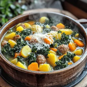 - 1 pound Italian sausage (spicy or mild, your choice) - 4 medium-sized Yukon Gold potatoes, diced - 1 large onion, chopped - 3 cloves garlic, minced - 4 cups vegetable broth - 1 cup milk (or a dairy-free alternative) - 1 bunch fresh kale, stems removed and chopped - 2 carrots, sliced - 1 teaspoon dried thyme - 1 teaspoon smoked paprika - Salt and pepper to taste - 2 tablespoons olive oil - Grated Parmesan cheese for serving (optional) This soup is a great mix of flavors and textures. The Italian sausage gives it a rich taste. Yukon Gold potatoes add creaminess, while kale brings in freshness. The carrots and onion bring sweetness and depth. Garlic and spices kick it up a notch. You can change up the recipe to fit your taste. Here are some ideas: - Add beans for extra protein. - Use sweet potatoes instead of Yukon Gold potatoes. - Spinach can replace kale if you prefer. - For a spicy kick, add red pepper flakes. - If you want a thicker soup, blend part of it. These changes can make the soup your own. Feel free to get creative! This soup is not just tasty; it is also good for you. Here is a rough idea of what you get in one serving: - Calories: 350 - Protein: 15g - Carbs: 40g - Fat: 15g - Fiber: 5g This soup is hearty and filling. It can be a meal on its own. Enjoy the flavors while knowing you’re eating well! To start, gather your ingredients. You need: - 1 pound Italian sausage (spicy or mild) - 4 medium-sized Yukon Gold potatoes, diced - 1 large onion, chopped - 3 cloves garlic, minced - 4 cups vegetable broth - 1 cup milk (or dairy-free alternative) - 1 bunch fresh kale, chopped - 2 carrots, sliced - 1 teaspoon dried thyme - 1 teaspoon smoked paprika - Salt and pepper to taste - 2 tablespoons olive oil - Grated Parmesan cheese for serving (optional) Next, chop the onion, garlic, potatoes, carrots, and kale. This helps the soup cook evenly. Remember to remove the stems from the kale. Set aside all your chopped veggies. In a large pot or Dutch oven, heat the olive oil over medium heat. Once hot, add the sausage. Remove the casing first, and break it up with a spatula. Cook until browned, about 5-7 minutes. The sausage gives the soup great flavor. Add the chopped onion and minced garlic to the pot. Cook for 3-4 minutes until the onion is soft and clear. Then, stir in the diced potatoes, sliced carrots, dried thyme, and smoked paprika. Cook for another 3 minutes, stirring often. This builds up more flavor. Now, pour in the vegetable broth. Bring it to a boil, then reduce the heat. Cover the pot and let it simmer for 15-20 minutes. Check if the potatoes and carrots are tender. When they are soft, stir in the chopped kale and milk. Let the soup simmer for 5 more minutes. The kale should wilt but still stay green. Season with salt and pepper to taste. If the soup is too thick, add a bit more broth or water until it’s just right. For a smooth soup, blend part of it after cooking. This gives a creamy feel without using too much milk. Cut the potatoes into even sizes. This helps them cook at the same time. If you want it thicker, let it simmer longer. If it's too thin, add a bit of potato. Enjoy your warm bowl of comfort! To make your soup more tasty, consider these tips: - Use spicy Italian sausage for a kick. - Add a squeeze of lemon juice for brightness. - Toss in a bay leaf while cooking for depth. - Try fresh herbs like parsley or dill at the end. - A dash of hot sauce can bring warmth. Here are some common errors to steer clear of: - Don’t skip browning the sausage; it adds flavor. - Avoid overcooking kale; it should be bright and tender. - Use enough broth; too little makes the soup thick. - Don’t add salt too early; wait until the end. - Cutting vegetables unevenly can lead to uneven cooking. Here are some ideas for serving your soup: - Pair it with crusty bread for dipping. - Serve with a light salad for balance. - Top with grated cheese for a rich finish. - Add a dollop of sour cream for creaminess. - Enjoy it with a glass of white wine. {{image_2}} If you want a meat-free soup, you can skip the sausage. Use mushrooms for a savory flavor. You can also add lentils for protein. Replace the milk with almond or oat milk for a creamy base. This keeps the soup rich and tasty without meat. Use vegetable broth to keep it vegan. While Italian sausage is great, you can switch it up. Ground turkey or chicken works well too. For a spicy kick, try chorizo. If you want a different flavor, add diced ham or bacon. Each choice brings its own taste, making the soup unique every time. Feel free to swap out the potatoes or carrots for seasonal veggies. In spring, use peas or asparagus. In winter, add sweet potatoes or squash. Kale is great year-round, but try spinach or Swiss chard in its place. These swaps keep the soup fresh and exciting with each season. After enjoying your Sausage Potato Kale Soup, let it cool completely. Then, place it in an airtight container. It will keep well in the fridge for about 3 to 4 days. If you want to keep it longer, freezing is a great option. To reheat, pour the soup into a pot over medium heat. Stir gently until it warms up. You can also use a microwave. Heat it in a bowl for about 2 to 3 minutes, stirring halfway. Make sure it's hot all the way through before serving. To freeze, let the soup cool first. Transfer it to freezer-safe bags or containers. Remove as much air as possible to avoid freezer burn. This soup can last in the freezer for up to 3 months. When ready to enjoy, thaw it overnight in the fridge. Reheat as mentioned above. You can keep Sausage Potato Kale Soup in the fridge for about 3 to 4 days. Make sure to store it in an airtight container. This keeps the soup fresh and tasty. When you want to eat it again, just reheat it on the stove or in the microwave. The flavors will blend even more as it sits, making it even better! Yes, you can easily make this soup in a slow cooker! Start by browning the sausage in a pan. Then add it to the slow cooker with all the other ingredients. Set it on low for 6 to 8 hours or on high for about 3 to 4 hours. This method lets the flavors meld well together. The soup will still be hearty and comforting, just like the stovetop version. There are many tasty options to serve with this soup. Here are a few ideas: - Crusty bread or a warm baguette - A simple green salad - Grilled cheese sandwiches - Crackers or breadsticks - Parmesan cheese for sprinkling on top These sides will complement the soup and make your meal even more enjoyable! This blog post covered how to make Sausage Potato Kale Soup. We explored the key ingredients, cooking steps, and helpful tips. You learned about optional add-ins and how to avoid common mistakes. We also shared serving ideas and variations suited for different diets. To finish, cooking can be fun and rewarding. With these steps, you can create a delicious soup that brings comfort and joy. Enjoy your cooking journey and share this soup with friends and family!