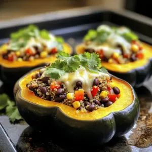 Stuffed baked acorn squash is a fun and easy dish. It combines sweet squash with savory spices and filling. This recipe serves four. You can enjoy it as a main dish or a side. - 2 medium acorn squashes - 1 cup quinoa or couscous, cooked - 1 cup black beans, drained and rinsed - 1 red bell pepper, diced - 1 small onion, finely chopped - 2 cloves garlic, minced - 1 teaspoon cumin - 1 teaspoon smoked paprika - 1 tablespoon olive oil - Salt and pepper to taste - ½ cup corn kernels (fresh or frozen) - ½ cup shredded cheese (cheddar or pepper jack) - Fresh cilantro, chopped, for garnish Each serving has about 300 calories. It offers protein, fiber, and healthy fats. Acorn squash is low in calories and high in vitamins. Quinoa adds protein and fiber. Black beans bring even more protein and nutrients. This meal is balanced and satisfying. Start by preheating your oven to 400°F (200°C). This heat is perfect for roasting. Next, take your acorn squashes and cut them in half from stem to tip. Use a spoon to scoop out the seeds and stringy bits. Place the squash halves cut-side up on a baking sheet. Drizzle them with olive oil, and sprinkle with salt and pepper. This will help them roast nicely. Roast the squash for about 30-35 minutes. They should be tender and slightly brown when done. While the squash roasts, you can prepare the filling. Heat some olive oil in a large skillet over medium heat. Add the chopped onion and red bell pepper. Cook them for about 5 minutes, until they soften. Then, add in your minced garlic, cumin, and smoked paprika. Stir for another minute or two until you smell that great aroma. Next, mix in your cooked quinoa or couscous, black beans, corn, and a bit of cheese. Stir everything together and season with salt and pepper. Once the squash is ready, take them out of the oven. Carefully fill each half with your tasty mixture. Press it down gently to make sure it fits well. Top each stuffed squash with the remaining cheese for extra flavor. Pop them back into the oven for another 10-15 minutes. You want the cheese to melt and bubble. When they are ready, take them out and sprinkle with fresh cilantro for a nice touch. Enjoy your savory stuffed baked acorn squash! For a detailed guide, check the Full Recipe. When picking acorn squash, look for a firm and heavy one. The skin should have a deep green color with some orange or yellow spots. This shows it is ripe and sweet. Avoid any squash with soft spots or cracks. They may not taste good. If you want a different grain, try brown rice or farro. Both provide a nice texture. For beans, you can use chickpeas or kidney beans. They add great flavor and protein. You can also skip the beans altogether for a lighter dish. Roasting acorn squash takes care and attention. Always preheat your oven to 400°F (200°C) before you start. This helps the squash cook evenly. Make sure you drizzle enough oil on the cut sides. This keeps the flesh moist and adds flavor. Roast until the edges are golden brown and the flesh is soft. This usually takes 30-35 minutes. For an extra touch, sprinkle some brown sugar or maple syrup on top before roasting. This gives a sweet glaze that pairs well with savory fillings. {{image_2}} You can easily make this dish vegetarian or vegan. To do this, simply skip the cheese or use a vegan cheese alternative. Nutritional yeast is another great option for adding a cheesy flavor without dairy. You can also add more vegetables, like spinach or mushrooms, to boost nutrition and taste. This way, you add color and flavor to your meal, keeping it fresh and fun. If you want to make this dish even healthier, you can swap some ingredients. Use brown rice instead of quinoa or couscous for more fiber. You can also replace black beans with lentils for a different texture. Instead of olive oil, try using avocado oil, which has a high smoke point. For a low-sodium option, look for reduced-sodium black beans. These swaps help you enjoy a tasty meal while keeping it light. For those who want extra protein, you can add meat to your stuffing. Ground turkey or chicken works well and keeps the dish lean. Just cook the meat in the skillet before adding the vegetables. If you prefer red meat, lean ground beef or bison can be a tasty choice too. Mix in the cooked meat with the quinoa and veggies before stuffing the squash. This addition makes the meal heartier and satisfying. You can find the full recipe above to help you create this delightful dish. To store leftovers of stuffed baked acorn squash, wait for them to cool. Place each half in an airtight container. You can keep them in the fridge for up to 4 days. Make sure to seal the container well to keep the flavors fresh. When you want to enjoy leftovers, preheat your oven to 350°F (175°C). Place the stuffed squash halves on a baking sheet. Cover them with foil to keep moisture in. Heat them for about 20 minutes until they are warm. You can also use the microwave. Heat each half for 2-3 minutes, checking often. If you want to freeze stuffed acorn squash, let them cool completely first. Wrap each half tightly in plastic wrap and then in aluminum foil. Place them in a freezer-safe bag or container. They can last up to 3 months in the freezer. To eat later, thaw them in the fridge overnight before reheating. You can serve stuffed acorn squash with a fresh salad. A simple green salad adds crunch and color. You might also enjoy it with roasted vegetables or a light soup. This dish pairs well with chicken or fish if you prefer meat. A slice of crusty bread completes the meal nicely. Yes, you can make stuffed acorn squash ahead of time. Prepare the filling and roast the squash. Store them separately in the fridge for up to two days. When ready to eat, simply fill the squash and bake. This saves time on busy days. It takes about 30 to 35 minutes to roast acorn squash. Cooking time may vary based on size. Look for tender flesh and a lightly browned surface. You can check doneness by piercing it with a fork. If it goes in easily, it's ready! In this article, we explored a tasty stuffed baked acorn squash recipe. We covered the necessary ingredients, cooking steps, and helpful tips. You learned about storage options for leftovers and various meal variations. Remember, you can make this dish with different fillings or proteins. It's a simple way to enjoy healthy food. Now, you’re ready to impress with your culinary skills!