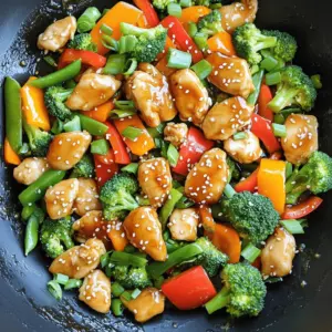 - 1 lb boneless, skinless chicken breasts, cut into bite-sized pieces - Assorted vegetables: bell pepper, broccoli, carrot, sugar snap peas - Aromatics: ginger, garlic, green onions In this dish, I use chicken breasts for their tenderness. You can cut them into small pieces for quick cooking. The vegetables add color and nutrition. I like bell peppers for sweetness, broccoli for crunch, and carrots for a touch of earthiness. Sugar snap peas bring a nice snap. Fresh ginger and garlic boost flavor. Green onions add brightness. - 1/4 cup low-sodium soy sauce - 2 tablespoons honey - 1 tablespoon sesame oil - 1 teaspoon cornstarch mixed with 2 tablespoons water (slurry for thickening) The sauce is simple yet rich. Low-sodium soy sauce keeps it lighter. Honey gives a sweet touch, balancing the saltiness. Sesame oil adds a nutty depth. The cornstarch slurry helps thicken the sauce. This mix coats the chicken and veggies perfectly. - Sesame seeds - Additional green onions For garnish, sesame seeds add crunch. They also look great on the plate. Extra green onions give a fresh taste. You can sprinkle them on top for a pop of color. These little touches elevate the dish visually and flavor-wise. To start, you need to prepare the chicken and vegetables. Cut 1 pound of boneless, skinless chicken breasts into bite-sized pieces. This helps them cook evenly. Next, slice your bell pepper, julienne the carrot, and chop the broccoli into florets. Rinse 1 cup of sugar snap peas. Now, let's make the cornstarch slurry. In a small bowl, mix 1 teaspoon of cornstarch with 2 tablespoons of water. Stir until smooth. This will help thicken your sauce later. Heat 2 tablespoons of olive oil in a large pan or wok over medium-high heat. Once the oil is hot, add the chicken pieces. Cook the chicken for about 4-5 minutes. Stir frequently until the chicken is browned and cooked through. Add 3 cloves of minced garlic and 1 tablespoon of minced fresh ginger to the pan. Cook for another minute until you smell their aroma. Now, it’s time to add the vegetables. Toss in the sliced bell pepper, broccoli florets, julienned carrot, and sugar snap peas. Stir-fry the mix for 3-4 minutes until the vegetables are crisp-tender. In a small bowl, whisk together 1/4 cup of low-sodium soy sauce, 2 tablespoons of honey, and 1 tablespoon of sesame oil. Pour this mixture over the chicken and vegetables in the pan. Allow the sauce to simmer for 1-2 minutes. Now, add your cornstarch slurry to the pan. Stir quickly to thicken the sauce. Finally, toss in the chopped green onions (whites) and stir to mix everything well. Cook for another minute to heat through. Before serving, sprinkle with sesame seeds for a nice finish. Enjoy your quick teriyaki chicken stir fry! Using fresh ginger and garlic is key. They add a bold taste that makes your dish shine. Dried or jarred versions lack the same punch. Always choose fresh to lift your meal. For the right vegetable crunch, aim for a quick stir-fry. Cook them just until they are crisp-tender. This keeps their bright colors and nutrients intact. A large skillet or wok works best for stir-frying. Their wide surface allows for even cooking. Heat your pan over medium-high heat to get a nice sear on the chicken. Timing is crucial for perfect texture. Cook the chicken until browned and fully cooked, about 4-5 minutes. Then add the veggies. Stir-fry for 3-4 minutes and watch for that crispness. You can adjust the sweetness and saltiness to fit your taste. If you prefer a sweeter sauce, add more honey. For saltiness, a dash more soy sauce can help. Feel free to add extra proteins or veggies, like shrimp or bell peppers. This dish is flexible and can adapt to your fridge's contents. {{image_2}} You can swap chicken for beef, shrimp, or tofu. Each option offers a unique taste. For beef, use thin strips to cook quickly. Shrimp cooks fast and adds a nice sweetness. Tofu is great for a vegetarian or vegan meal. Just make sure to press it first to remove extra moisture. - Beef: Use thin slices for quick cooking. - Shrimp: Sweet and cooks in minutes. - Tofu: Press to remove moisture before use. You can create your own teriyaki sauce at home. Try adding garlic or sesame seeds for extra flavor. You can also mix in pineapple juice for a fruity twist. If you want something spicy, add chili paste or sriracha. Each sauce change gives your dish a new taste. - Homemade Teriyaki: Add garlic or sesame for flavor. - Fruity Twist: Mix in pineapple juice. - Spicy Option: Add chili paste or sriracha. Serve your stir fry with sides like rice, noodles, or a fresh salad. Steamed white rice balances flavors well. Noodles add a fun twist and soak up the sauce. For a healthy option, a salad with sesame dressing works great, too. Arrange your meal on a large platter for a beautiful presentation. - Rice: Perfect for soaking up sauce. - Noodles: Fun and flavorful option. - Salad: Fresh and healthy side. After you finish your meal, let the stir fry cool down first. Use an airtight container to keep it fresh. Glass or plastic containers work well. If you store it right, the dish lasts up to three days in the fridge. Make sure to label your container with the date. This will help you keep track of how long it has been stored. To freeze your stir fry, first let it cool completely. Then, place it in a freezer-safe bag or container. Remove as much air as possible. This helps prevent freezer burn. The stir fry can stay in the freezer for up to three months. When you want to eat it again, thaw it in the fridge overnight. You can reheat your stir fry in two ways: microwave or stove. If using the microwave, heat it in short bursts. Stir every minute to keep it even. If you prefer the stove, use a non-stick pan over medium heat. Add a splash of water to keep it moist. Be careful not to overcook it. This will keep your chicken tender and juicy. Yes, you can make this dish gluten-free. Just swap regular soy sauce with gluten-free soy sauce. Brands like Tamari or coconut aminos work well. They give a similar taste without the gluten. Always check labels for hidden gluten. To add heat, you can use crushed red pepper flakes or sliced jalapeños. Stir these in with the garlic and ginger. You can also use sriracha or chili paste in the sauce for a spicy kick. Adjust the amount based on your heat preference. Yes, you can use frozen vegetables. They are quick and easy. Just remember, frozen veggies may need less cooking time. Cook them until they are heated through and tender but still crisp. This keeps them from getting mushy. This article covers how to make a tasty stir-fry with chicken and veggies. We discussed key ingredients, cooking steps, and flavor tips. I shared ways to customize your dish, such as using different proteins or sauces. You learned about storing and reheating leftovers too. With these tips, your meal will be delicious and satisfying. Enjoy creating your stir-fry masterpiece!