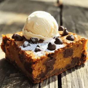 To make Chocolate Chip Pumpkin Blondies, gather these simple ingredients: - 1 cup pumpkin puree - 1 cup brown sugar - 1/2 cup granulated sugar - 1/2 cup unsalted butter, melted - 2 large eggs - 1 teaspoon vanilla extract - 1 1/2 cups all-purpose flour - 1 teaspoon baking powder - 1/2 teaspoon baking soda - 1/2 teaspoon salt - 1 teaspoon ground cinnamon - 1/2 teaspoon ground nutmeg - 1 cup semi-sweet chocolate chips - 1/2 cup chopped walnuts (optional) If you need to make swaps, here are some ideas: - You can use coconut oil instead of unsalted butter. - Swap granulated sugar with coconut sugar for a richer flavor. - Use flax eggs instead of regular eggs for a vegan option. - Almond flour works well in place of all-purpose flour for a gluten-free option. Each blondie (from a batch of 16) contains: - Calories: 180 - Fat: 8g - Carbohydrates: 25g - Protein: 2g - Fiber: 1g - Sugar: 12g - Sodium: 100mg These blondies balance sweetness and flavor, making them a perfect treat. Enjoy every bite! 1. First, preheat your oven to 350°F (175°C). 2. Line an 8x8 inch baking pan with parchment paper. Leave some paper hanging over the edges. This helps with easy removal. 3. In a large bowl, mix the pumpkin puree, brown sugar, granulated sugar, and melted butter. Whisk until it's smooth. 4. Add the eggs one by one. Mix each egg in well. Then stir in the vanilla extract. 5. In another bowl, mix the flour, baking powder, baking soda, salt, cinnamon, and nutmeg. 6. Gradually add the dry mix to the wet mix. Stir gently until just combined. 7. Fold in the chocolate chips and walnuts if you want. Make sure they’re evenly spread. 8. Pour the batter into the lined pan. Smooth the top with a spatula. 9. Bake for 25-30 minutes. Check with a toothpick; it should come out clean. 1. Let the blondies cool in the pan for about 10 minutes. 2. Carefully lift them out using the parchment paper. 3. Place them on a wire rack to cool completely. This keeps them from getting soggy. 4. When ready, cut them into squares. Serve warm or at room temperature. - Mix the batter gently to avoid tough blondies. - Don't overbake to keep them moist and chewy. - For a fudgier texture, try using less flour. - Adding more chocolate chips makes them richer. - Letting them cool fully helps firm up the texture. To make your chocolate chip pumpkin blondies pop, try these ideas: - Add spices: Mix in a pinch of ginger or cloves for warmth. - Use high-quality chocolate: Choose rich semi-sweet chocolate chips for a deeper taste. - Experiment with extracts: Swap vanilla for almond extract to add a unique twist. - Try different nuts: Pecans or hazelnuts can also work well in this recipe. Here are some simple ways to ensure success: - Don’t overmix the batter: Mix just until ingredients combine. Overmixing can lead to tough blondies. - Check oven temperature: An oven thermometer can help ensure even baking. - Watch baking time closely: Start checking at 25 minutes to avoid overbaking. - Use parchment paper: This makes it easier to lift the blondies out of the pan. Having the right tools makes baking easier: - Mixing bowls: A large bowl for wet ingredients and another for dry. - Rubber spatula: Perfect for folding in chocolate chips and nuts. - Whisk: Great for combining wet ingredients smoothly. - 8x8 inch baking pan: This size is ideal for blondies. - Oven thermometer: Helps ensure your oven is at the right temperature for baking. {{image_2}} To make gluten-free chocolate chip pumpkin blondies, swap the all-purpose flour. Use a gluten-free flour blend instead. Make sure it has xanthan gum for the best texture. This blend helps bind the ingredients well. The taste remains rich and delicious. You can easily make these blondies vegan. Replace the eggs with flax eggs. Mix one tablespoon of flaxseed meal with three tablespoons of water. Let it sit for five minutes to thicken. Instead of butter, use coconut oil or vegan butter. This keeps the blondies moist and tasty. Feel free to get creative with flavors! Add in white chocolate chips for a twist. Dried cranberries or raisins give a chewy texture. Want a nutty crunch? Use pecans or almonds instead of walnuts. For a spicier kick, toss in some ginger or cloves. Every change makes these blondies unique. To keep your chocolate chip pumpkin blondies fresh, store them in an airtight container. This helps prevent them from drying out. You can place a piece of parchment paper between layers to avoid sticking. Store them at room temperature for up to three days. If you want to keep them longer, refrigeration is an option but may affect the texture. For long-term storage, freezing is the best method. First, let the blondies cool completely. Cut them into squares. Wrap each piece tightly in plastic wrap. Then, place them in a freezer-safe bag or container. Label with the date. They can stay fresh in the freezer for up to three months. When you're ready to enjoy them, simply thaw at room temperature or microwave for a few seconds. The shelf life of these blondies depends on storage. When stored properly, they last about three days at room temperature. If kept in the fridge, they can be good for about a week. In the freezer, they remain tasty for up to three months. Always check for any signs of spoilage, like an off smell or texture, before eating. To make your blondies fudgier, use less flour. You can start with 1 cup of flour instead of 1.5 cups. This small change gives you a denser texture. You might also want to add an extra egg. The added moisture helps create that rich, fudgy bite. Another tip is to bake them for a shorter time. Check them at 20 minutes and pull them out when a toothpick shows a few moist crumbs. Yes, you can use any nuts you like! Pecans or almonds work great. Just chop them up roughly before adding them to the batter. If you want to skip nuts, feel free to leave them out. The chocolate chips will still provide a nice crunch. This recipe is very flexible, so feel free to experiment! If you don't have pumpkin puree, you can use applesauce or mashed bananas. Both give moisture and sweetness. If you use applesauce, go for unsweetened to avoid making it too sweet. For a spiced flavor, try using sweet potato puree instead. Each option will change the taste a bit but still keep it delicious. In this blog post, we explored how to make delicious chocolate chip pumpkin blondies. We covered the key ingredients, step-by-step instructions, and expert tips to help you succeed. I shared helpful variations and storage tips to keep your treats fresh. These blondies are versatile and fun to make. Remember, small changes can lead to great flavors. Enjoy your baking, and don’t be afraid to get creative with your ingredients!