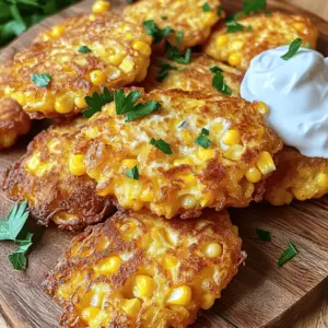 - 1 cup corn kernels (fresh or frozen) - 1 cup all-purpose flour - 1/2 cup shredded cheddar cheese - 1/4 cup finely chopped green onions - 1/4 cup grated Parmesan cheese - 2 large eggs - 1/2 cup milk - 1 teaspoon baking powder - 1/2 teaspoon salt - 1/4 teaspoon black pepper - 1/2 teaspoon garlic powder - Oil for frying Using the right ingredients is key to making delicious cheesy corn fritters. Corn kernels bring a sweet and juicy flavor. You can use fresh corn or frozen corn, depending on what you have. All-purpose flour helps bind the fritters together, giving them a nice texture. Shredded cheddar cheese adds richness and that gooey, cheesy taste we all love. Finely chopped green onions give a nice crunch and a fresh flavor. Grated Parmesan cheese adds a savory touch that makes these fritters special. You will also need eggs and milk to create a smooth batter. Baking powder helps the fritters puff up and become light. Salt, black pepper, and garlic powder add flavor and depth. Lastly, oil for frying is essential. It makes the fritters crispy and golden brown. Each ingredient plays a role in making these fritters tasty and enjoyable. For the full recipe, check out the complete instructions to create these delightful bites! 1. In a large mixing bowl, combine the corn kernels, shredded cheddar cheese, green onions, and grated Parmesan cheese. Make sure to mix them well. This helps the flavors blend perfectly. 2. In another bowl, whisk together the eggs and milk until the mixture is smooth. This step is key for a light texture. 3. Now, add the egg mixture to the corn mixture. Stir gently until just combined. You want to keep it light and fluffy. 4. In a separate bowl, mix the flour, baking powder, salt, black pepper, and garlic powder. Gradually add this dry mixture to the wet ingredients. Stir until just incorporated. Avoid overmixing, as it can make the fritters tough. 1. Heat about 1/4 inch of oil in a large skillet over medium heat. You want the oil hot but not smoking, which makes for crispy fritters. 2. Once the oil is hot, drop spoonfuls of the fritter batter into the skillet. Use the back of the spoon to flatten them slightly. This helps them cook evenly. 3. Fry the fritters for about 3-4 minutes on each side. They should turn golden brown and crispy. Use a slotted spoon to remove them and place them on a paper towel-lined plate to drain excess oil. 1. Make sure to drain any excess oil after frying. This keeps the fritters from becoming soggy. 2. Serve the fritters warm on a platter. Garnish them with fresh parsley or cilantro for a pop of color. A dollop of sour cream or spicy aioli makes a great dip! Now you have a simple and tasty recipe for cheesy corn fritters. Follow these steps for the perfect treat! For the full recipe, check the earlier section. To make perfect cheesy corn fritters, frying temperature is key. Heat your oil to about 350°F (180°C). This temperature helps fritters cook evenly and get crispy. If the oil is too cool, fritters can soak up extra oil, making them greasy. To prevent soggy fritters, drain excess moisture from your corn. If using frozen corn, thaw and pat it dry. This small step makes a big difference in texture. Also, do not overmix your batter. Mixing too much can lead to tough fritters. You may want to switch up the corn in your fritters. You can use canned corn or even zucchini for a different taste. Just make sure to drain any excess moisture. For cheese, cheddar is great, but feel free to experiment. Try mozzarella for a melty center or feta for a tangy kick. Each cheese adds its own unique flavor to the fritters. For the full recipe, check out the complete instructions in the recipe section. {{image_2}} You can boost the taste of your cheesy corn fritters in fun ways. Adding spices can give them a kick. Try mixing in cayenne pepper or smoked paprika for a warm touch. You can also use cumin or chili powder for a unique twist. These spices change the flavor without changing the base of the fritters. Incorporating vegetables is another great idea. You can add finely chopped bell peppers, zucchini, or carrots. These veggies bring color and nutrition. Plus, they make your fritters even more tasty. Shredded spinach or kale also works well for a green boost. If you want gluten-free fritters, you can swap the all-purpose flour. Use a gluten-free flour blend instead. It works just like regular flour. You can also use almond flour or chickpea flour for a different taste. For a vegan alternative, replace the eggs with flaxseed or chia seeds. Mix one tablespoon of flaxseed meal with two tablespoons of water. Let it sit for a few minutes to thicken. Instead of milk, use almond milk or any plant-based milk. These swaps keep the fritters delicious while meeting dietary needs. Check the Full Recipe for more ideas and details. To keep your cheesy corn fritters fresh, store them in an airtight container. Place a paper towel inside to absorb any moisture. This helps keep them crispy. Store them in the fridge for up to three days. If you want to save them longer, freezing is a great option. - Freezing tips: - Let the fritters cool completely. - Place them in a single layer on a baking sheet. - Freeze for about an hour, then move them to a freezer bag. - They can last up to three months in the freezer. When you want to enjoy your fritters again, reheating them can be tricky. You want to keep them crispy. Here are the best methods to reheat them: - Using the oven: - Preheat your oven to 375°F (190°C). - Place the fritters on a baking sheet in a single layer. - Bake for about 10-15 minutes until warm and crispy. - Using a skillet: - Heat a little oil in a skillet over medium heat. - Add the fritters and cook for 2-3 minutes on each side. - This method keeps them crispy and delicious. Follow these steps, and your cheesy corn fritters will taste just as good as the first day! How to make cheesy corn fritters? You start by mixing corn, cheeses, and green onions in one bowl. Then, whisk eggs and milk in another bowl. Combine the two mixtures until just mixed, then add your dry ingredients. Heat oil in a skillet, drop spoonfuls of batter, and fry until golden. Enjoy these tasty bites! For the full recipe, check the earlier section. What dips pair well with corn fritters? Corn fritters taste great with dips! I like to use sour cream or spicy aioli. You can also try salsa or a tangy yogurt dip. These add extra flavor and fun! Can I bake these fritters instead of frying? Yes, you can bake them! Preheat your oven to 400°F (200°C). Place fritters on a baking sheet and lightly spray them with oil. Bake for about 15-20 minutes until golden and crisp. They will be lighter but still tasty! Why are my fritters falling apart? Fritters may fall apart if the batter is too wet. Make sure to add enough flour to create a thick batter. If they still fall apart, try adding an extra egg for binding. What to do if the batter is too thick or thin? If your batter is too thick, add a little milk to loosen it. If it’s too thin, add more flour. Aim for a consistency that holds together but is still scoopable. Each serving of cheesy corn fritters has about 250 calories. This is based on the recipe yielding four servings. Enjoy these fritters as a snack or side dish without guilt! This blog post covered making tasty corn fritters with easy steps and helpful tips. We looked at ingredients, cooking methods, and ways to customize your fritters. Remember, frying at the right temperature keeps them crispy. You can even try different cheeses or spices for unique flavors. With the right storage, these fritters stay fresh longer. Enjoy making your delicious corn fritters and impress your friends and family!