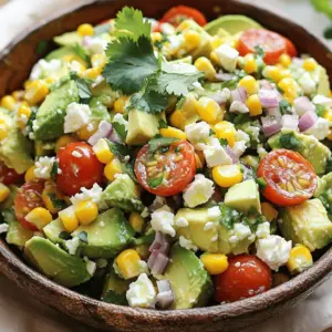 - 2 ripe avocados, diced - 1 cup fresh or frozen corn (if using frozen, thawed) - 1 cup cherry tomatoes, halved - 1/2 cup feta cheese, crumbled - 1/4 red onion, finely diced - 1/4 cup fresh cilantro, chopped You need ripe avocados for the best flavor. Fresh corn adds a sweet crunch. Cherry tomatoes bring color and juice. Feta cheese gives a salty bite. Red onion adds a mild zing. Fresh cilantro brightens the dish. - 2 tablespoons lime juice - 1 tablespoon olive oil - Salt and black pepper to taste Lime juice adds tang and freshness. Olive oil helps blend the flavors. Salt and pepper enhance the taste. If you can't find avocados, try using diced mango. If feta is not available, goat cheese works well too. For a nut-free option, skip the cheese. You can use lemon juice instead of lime for a different twist. If you prefer, swap cherry tomatoes with diced bell peppers for a crunch. Gather your fresh ingredients. You need 2 ripe avocados, 1 cup of corn, 1 cup of cherry tomatoes, 1/2 cup of feta cheese, 1/4 red onion, 1/4 cup of cilantro, lime juice, olive oil, salt, and pepper. Dice the avocados and chop the veggies. If you use frozen corn, ensure it is thawed. This prep takes about 10 minutes. In a large bowl, combine the diced avocados, corn, halved cherry tomatoes, crumbled feta, diced red onion, and chopped cilantro. Mix gently to avoid mashing the avocados. This salad looks colorful and fresh. The different textures and flavors blend well together. Now, let’s make the dressing. In a small bowl, whisk the lime juice, olive oil, salt, and pepper. Pour this dressing over the salad and toss gently. Taste the salad and see if it needs more seasoning. You can add extra lime juice or salt if you like. Enjoy the fresh flavors! To make your avocado feta corn salad shine, present it with care. Use a large bowl or individual plates. This makes each serving feel special. Top the salad with extra cilantro leaves for color. A sprinkle of feta cheese adds a nice touch too. This simple act makes it look fresh and bright. You can prepare the salad in advance. Mix the salad ingredients and keep them in the fridge for up to an hour. This lets the flavors mix well. Just add the dressing right before serving. This helps keep the avocados from getting mushy. If you want to make it even earlier, store the salad without the avocado. Add it later for freshness. This salad pairs well with grilled chicken or fish. You can also serve it with tacos for a fun meal. It works as a side or a main dish. The bright flavors and textures make it a hit at any gathering. Enjoy it with friends or family for a tasty experience. {{image_2}} You can boost this salad by adding proteins. Grilled chicken adds great flavor. Shrimp is another tasty option. For a twist, try black beans for a vegetarian choice. These proteins make the salad more filling and satisfying. If you want a vegan salad, swap the feta cheese for tofu. Silken tofu gives a creamy texture without dairy. You can also use nutritional yeast for a cheesy flavor. Make sure to check the dressing for any non-vegan ingredients. Feel free to switch ingredients based on what you have. Instead of red onion, try green onion for a milder taste. Use lime zest for an extra citrus kick. If you don’t have cilantro, parsley works well too. These swaps keep your salad fresh and fun! You should store Avocado Feta Corn Salad in an airtight container. This keeps the salad fresh. If you plan to eat it later, cover it tightly. Refrigerate it right after serving. The salad can stay fresh for up to an hour at room temperature. After that, it’s best to chill it. I do not recommend freezing this salad. The avocados will turn brown and mushy. Freezing may also change the texture of other ingredients, like the tomatoes and corn. If you want to save ingredients, freeze the corn separately. This way, you can keep the salad fresh when you make it later. The salad is best eaten within one day. After that, the avocados can brown. If stored properly, it can last up to two days in the fridge. However, the taste may not be the same. For the best flavor and texture, enjoy it fresh! Yes, you can use canned corn. It works well in this recipe. Just make sure to drain and rinse it first. This helps remove extra salt and keeps the salad fresh. Canned corn is quick and easy, making it a good choice when you're short on time. However, fresh or frozen corn adds a nice crunch and sweetness that you might miss. To stop avocados from browning, use lime juice. The acid in lime juice slows down oxidation. Simply toss the diced avocados in lime juice before mixing them with other ingredients. You can also cover the salad tightly to keep air out. If you prepare the salad ahead of time, adding the avocados last can help keep them green and fresh. This salad pairs well with grilled chicken or shrimp. Both add protein and make the meal heartier. You can also serve it with tortilla chips for a crunchy side. If you want a vegetarian option, try adding black beans or quinoa for extra protein. The flavors in the salad complement these dishes perfectly, creating a balanced meal. This blog post covered how to make a fresh and tasty salad. We explored key ingredients, from fresh items to pantry staples and substitutions. The step-by-step instructions ensured simple preparation and mixing. I shared practical tips for presenting your salad and making it ahead. We also looked at tasty variations and how to store leftovers. In conclusion, with these guidelines, you can create delicious salads that fit any meal. Enjoy experimenting with flavors and ingredients!