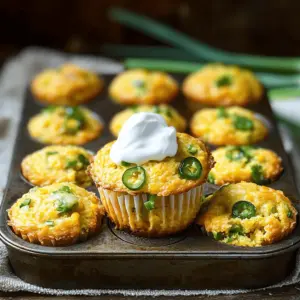 To make Cheesy Jalapeño Cornbread Muffins, you need a few key ingredients. Here’s what you will use: - 1 cup cornmeal - 1 cup all-purpose flour - 1 tablespoon baking powder - ½ teaspoon salt - 1 tablespoon sugar - 1 cup buttermilk - 2 large eggs - ¼ cup vegetable oil - 1 cup shredded sharp cheddar cheese - 2 jalapeños, finely chopped (seeds removed for less heat) - ¼ cup chopped green onions (optional) These ingredients create a fluffy and cheesy muffin with a spicy kick. Accurate measurements help your muffins rise and taste great. Here are my tips: - Use dry measuring cups for cornmeal and flour. - Level off the top with a flat edge for accuracy. - For liquids, use a clear measuring cup with measurement lines. - Always spoon flour into your cup, then level it. Avoid scooping directly from the bag. These simple steps ensure you get the right texture and flavor. Want to take your muffins to the next level? Consider these optional ingredients: - Chopped green onions add a fresh taste. - A sprinkle of garlic powder gives a savory boost. - You can mix in cooked bacon bits for extra richness. Experimenting with these can personalize your muffins and make them even more delicious! Start by preheating your oven to 400°F (200°C). This step is key for even baking. Next, grease your muffin tin or line it with paper liners. This helps prevent sticking and makes cleanup easy. In a large mixing bowl, combine the cornmeal, all-purpose flour, baking powder, salt, and sugar. Use a whisk to mix them well. Make sure there are no lumps. This will create a nice base for your muffins. In a separate bowl, add the buttermilk, eggs, and vegetable oil. Whisk these ingredients together until the mixture is smooth. This will blend the flavors well and add moisture to the muffins. Now, slowly pour the wet mixture into the dry ingredients. Gently stir until just combined. Do not overmix. Next, fold in the shredded cheddar cheese and chopped jalapeños. If you like, add green onions for extra flavor. This step brings the cheesy and spicy goodness to your muffins. Divide the batter evenly among your muffin cups, filling each about ¾ full. Bake for 15 to 18 minutes. Check for doneness by inserting a toothpick into the center. It should come out clean. Let the muffins cool in the pan for about 5 minutes. Then, transfer them to a wire rack to cool completely. Enjoy them warm with sour cream or honey if you like! To get the best texture, mix the dry and wet ingredients separately. Combine them just until they blend. Overmixing makes muffins tough. You want them soft and fluffy. Also, filling each muffin cup ¾ full keeps them from overflowing. This way, they rise beautifully. If you need gluten-free muffins, swap all-purpose flour with a gluten-free blend. Ensure it contains a binding agent like xanthan gum. For a dairy-free option, use almond milk and a plant-based cheese. These changes keep the taste yummy while meeting dietary needs. Want to boost flavor? Try adding corn kernels for sweetness. You can also mix in chopped bell peppers for extra crunch. If you enjoy herbs, add fresh cilantro or parsley. These simple tweaks can take your cornbread muffins from good to great! {{image_2}} You can switch up the cheese for fun. Instead of sharp cheddar, try pepper jack for a spicy twist. A mild mozzarella gives a creamy taste without too much kick. You can even mix cheeses! Combine cheddar and gouda for a rich, smoky flavor. The key is to choose cheeses that melt well. This will give your muffins a gooey center that everyone loves. You can add more veggies to your muffins. Corn kernels add sweetness and texture. Diced bell peppers bring color and crunch. Spinach offers a healthy boost, while zucchini keeps them moist. Just make sure to chop the veggies small. This helps them cook evenly and mix well with the batter. You can even add herbs like cilantro or parsley for freshness. You can control the heat in your muffins. If you love spice, keep the seeds in the jalapeños. For less heat, remove the seeds and ribs. You can also add a dash of hot sauce to the batter. If you prefer sweet, mix in some honey or brown sugar. This gives a nice contrast to the cheese and spice. Try adding a sprinkle of cinnamon for a unique twist! To keep your Cheesy Jalapeño Cornbread Muffins fresh, store them in an airtight container. This helps lock in moisture and flavor. Place the muffins at room temperature if you plan to eat them within two days. For longer storage, refrigerate them. Just remember to let them cool completely before sealing. Freezing is a great option if you want to save some muffins for later. Wrap each muffin tightly in plastic wrap, then place them in a freezer-safe bag. This helps prevent freezer burn. They can last up to three months in the freezer. When you're ready to eat them, just thaw them in the fridge overnight. Reheating your muffins brings back their fresh-baked taste. You can warm them in a microwave for about 15-20 seconds. For a crispier texture, use an oven. Preheat it to 350°F (175°C) and heat the muffins for about 5-10 minutes. This will make them taste just like they came out of the oven! Yes, you can use regular milk. Add 1 tablespoon of vinegar or lemon juice to make it sour. This will mimic the tang of buttermilk. The muffins will still turn out tasty, but the flavor might be slightly different. To add more heat, use more jalapeños. You can keep the seeds in for extra spice. Another option is to add a pinch of cayenne pepper or crushed red pepper flakes to the batter. This will give your muffins a fiery kick that spice lovers will enjoy. Store your muffins in an airtight container. This keeps them fresh. You can place them at room temperature for up to 2 days. If you want to keep them longer, freeze them. Wrap each muffin in plastic wrap, then place them in a freezer bag. They last for up to 3 months. Yes, you can make mini muffins! Simply adjust your baking time. Bake them for about 10-12 minutes. Check for doneness with a toothpick. When it comes out clean, your mini muffins are ready to enjoy! We've covered how to make cheesy jalapeño cornbread muffins, from key ingredients to baking tips. You can adjust flavors and textures as you like. Remember to store them right for freshness. Experiment with different cheeses or spices for new tastes. Follow these steps, and you'll enjoy delicious muffins every time. Happy baking!