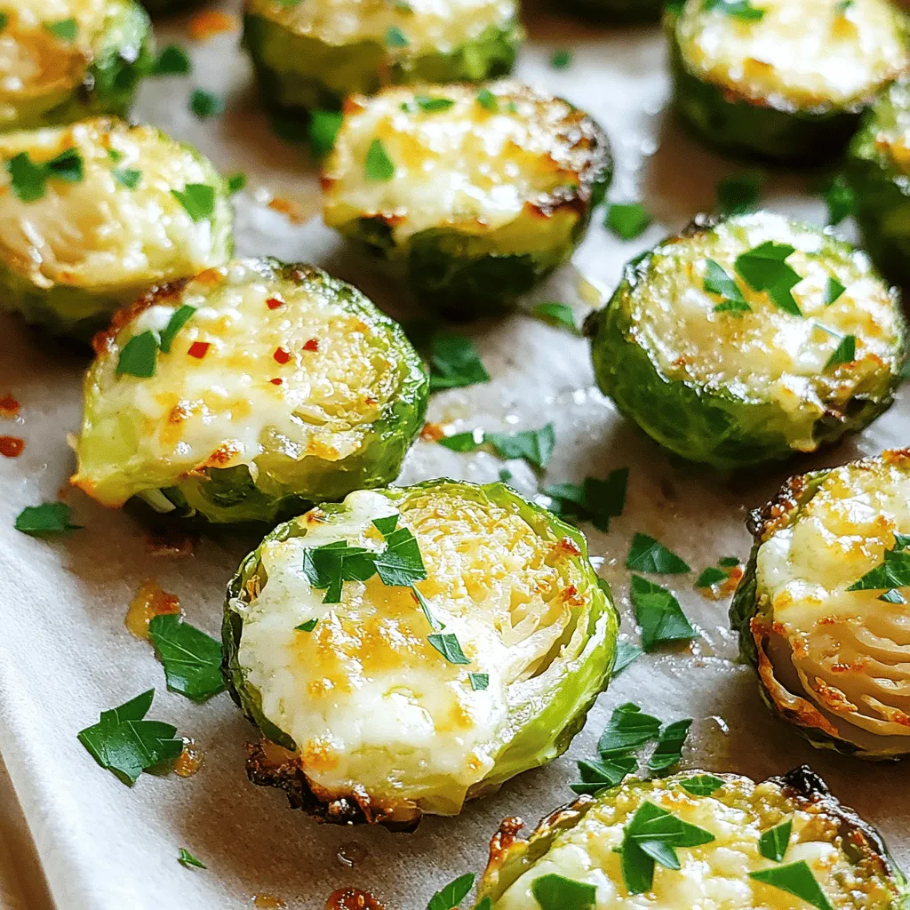 To make these delightful Brussels sprouts, gather these key ingredients: - 1 lb Brussels sprouts, trimmed and halved - 4 cloves garlic, minced - 1/4 cup grated Parmesan cheese - 3 tablespoons olive oil - 1 teaspoon balsamic vinegar - 1/2 teaspoon salt - 1/4 teaspoon black pepper These ingredients create a savory blend that enhances the taste of Brussels sprouts. If you want to kick up the taste, consider adding: - 1/4 teaspoon red pepper flakes (for a spicy kick) - Fresh parsley, finely chopped (for garnish) These optional ingredients add depth and color to your dish. When picking Brussels sprouts, look for firm, bright green ones. Avoid any that feel soft or have yellow leaves. Smaller sprouts often taste sweeter. You can also check for freshness by looking at the stem. It should be moist, not dried out. Fresh sprouts will elevate your dish and make it even more enjoyable. First, set your oven to 425°F (220°C). This high heat helps the Brussels sprouts get crispy. While the oven warms, line a baking sheet with parchment paper. This makes cleanup easy and helps prevent sticking. Grab a large bowl and add 1 lb of halved Brussels sprouts. Next, add 4 minced garlic cloves, 3 tablespoons of olive oil, and 1 teaspoon of balsamic vinegar. Sprinkle in 1/2 teaspoon of salt, 1/4 teaspoon of black pepper, and optional red pepper flakes for heat. Toss everything well. Make sure all the Brussels sprouts get a nice coating. Spread the coated Brussels sprouts in a single layer on your baking sheet. Avoid crowding them. This ensures they roast well. Place the sheet in the oven and roast for 20-25 minutes. Stir halfway through to help them brown evenly. After that, take them out and sprinkle 1/4 cup of grated Parmesan cheese on top. Put them back in the oven for 5 more minutes. The cheese will melt and become golden. Enjoy your Garlic Parmesan Roasted Brussels sprouts! To get that sweet, crispy look, space your Brussels sprouts well. Overcrowding makes them steam, not roast. Make sure they sit in a single layer on the baking sheet. Use high heat, around 425°F (220°C). This helps them brown and caramelize. Stir them halfway through cooking for even browning. You want the outer leaves to crisp up and turn golden. Taste is personal, and you can change the seasonings. Start with salt and black pepper, but feel free to add more. If you love heat, the red pepper flakes are a great choice. You can also mix in some garlic powder for extra garlic flavor. A squeeze of lemon juice after roasting adds a nice zing. Leftover Brussels sprouts can shine in many meals. Chop them up and toss them in a salad. They also work well in stir-fries or frittatas. Mix with pasta for a quick dish. You can even blend them into a soup for added nutrition. Don’t let them go to waste; they are so versatile! {{image_2}} You can switch the Parmesan for different cheeses. Try using Pecorino Romano for a sharper taste. Feta adds a creamy and tangy twist. If you love blue cheese, crumble it on top for bold flavor. Each cheese brings a new character to the dish. Experiment to find your favorite! To make this dish vegan, swap the Parmesan for nutritional yeast. Nutritional yeast gives a cheesy taste without dairy. You can also use vegan cheese shreds if you prefer. The garlic and spices will still shine through. Enjoy the same delicious flavors while keeping it plant-based! You can mix Brussels sprouts with other veggies. Carrots, sweet potatoes, or bell peppers work great. Just cut them to similar sizes for even cooking. Toss them with the same oil and spices. This adds color and flavor to your meal. A roasted medley keeps things exciting on your plate! After you enjoy your Garlic Parmesan Roasted Brussels Sprouts, store any leftovers in the fridge. Use an airtight container to keep them fresh. They can last for about 3 to 4 days. When you store them, ensure they cool down first. This helps keep their taste and texture. To reheat your Brussels sprouts, use the oven for the best results. Preheat the oven to 350°F (175°C). Spread the sprouts on a baking sheet. Heat them for about 10 to 15 minutes until warm. This method helps them stay crispy. You can also use a microwave, but they may get a bit soft. You can freeze Garlic Parmesan Brussels Sprouts if you want to save them for later. First, let them cool completely. Then, spread them in a single layer on a baking sheet. Freeze for about 1 hour. After that, transfer them to a freezer bag or container. They will last for up to 3 months. When ready to eat, thaw in the fridge overnight and reheat in the oven for that crispy texture again. Yes, you can prepare Garlic Parmesan Roasted Brussels Sprouts ahead of time. Cook them fully, then let them cool. Store them in an airtight container in the fridge for up to three days. When you are ready to serve, reheat them in the oven at 350°F (175°C) for about 10-15 minutes. This keeps them warm and crispy. If you need a substitute for Parmesan cheese, try using nutritional yeast. It provides a cheesy flavor without dairy. You can also use Pecorino Romano for a sharper taste. Grated Asiago works well too, offering a great texture. If you are vegan, there are many vegan cheese options available. To make Brussels sprouts less bitter, trim and halve them before cooking. Soaking them in cold water for about 30 minutes can help reduce bitterness. Adding a bit of sweetness, like balsamic vinegar or honey, balances the flavors. Roasting them until golden also brings out their natural sweetness. In this post, we explored Garlic Parmesan Roasted Brussels Sprouts. You learned about key ingredients, selection tips, and techniques for roasting. The step-by-step guide helps you create crispy, tasty sprouts. We also covered ways to customize flavors and suggested storage tips for leftovers. With these insights, you can enjoy making Brussels sprouts anytime. Use these tricks to impress family and friends with your delicious dish. Cooking should be fun and flavorful, so get started today!
