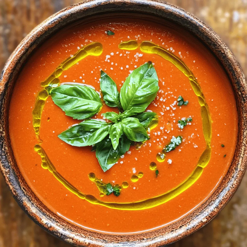 Here is what you need to make Instant Pot Creamy Tomato Basil Soup: - 2 tablespoons olive oil - 1 medium onion, chopped - 3 cloves garlic, minced - 4 cups diced tomatoes (fresh or canned) - 1 cup vegetable broth - 1 teaspoon dried oregano - 1 tablespoon sugar (optional, to balance acidity) - Salt and pepper to taste - 1 cup heavy cream or coconut milk (for a dairy-free option) - 1/2 cup fresh basil leaves, chopped - Parmesan cheese for garnish (optional) Each ingredient plays a key role in creating rich and tasty flavors. The olive oil starts the cooking process, adding a nice base. The onion and garlic bring depth and aroma to the soup. Diced tomatoes are the star, giving a fresh and tangy taste. Vegetable broth adds warmth and body, while oregano gives a hint of earthiness. Sugar helps balance the acidity, making the soup smoother. Using heavy cream results in a rich texture, while coconut milk provides a light, dairy-free alternative. Fresh basil adds brightness, making every bite fresh. If you like a little extra richness, sprinkle Parmesan cheese on top. This soup's ingredients work together to create a comforting bowl that warms the heart. Setting up the Instant Pot Start by setting your Instant Pot to the sauté function. Pour in 2 tablespoons of olive oil and let it heat for about 1 minute. This helps to bring out the flavors of the veggies. Sautéing vegetables Add 1 medium chopped onion to the pot. Cook until it turns translucent, which takes about 3 to 5 minutes. Stir in 3 minced garlic cloves and cook for another minute. This step builds a rich base for your soup. Adding ingredients to the pot Next, add 4 cups of diced tomatoes, 1 cup of vegetable broth, 1 teaspoon of dried oregano, and salt and pepper to taste. If you want a little sweetness, add 1 tablespoon of sugar. Mix everything well to combine the flavors. Sealing and setting cooking time Close the lid of the Instant Pot. Make sure the valve is set to sealing. Select the soup setting or cook on high pressure for 10 minutes. This locks in the flavors and cooks the ingredients perfectly. Natural pressure release After the cooking time ends, let the pot sit for 10 minutes for a natural pressure release. This helps the flavors meld together more. Blending the soup Open the lid carefully. Use an immersion blender to blend the soup until smooth. If you like a chunkier texture, blend only half of it. This gives your soup a nice consistency. Adding cream and basil Stir in 1 cup of heavy cream or coconut milk for a dairy-free option. Add 1/2 cup of chopped fresh basil and mix well. Taste and adjust with more salt and pepper if needed. Your soup is now rich, creamy, and full of flavor! To make your soup taste great, balance the acidity of the tomatoes with sugar. Add about one tablespoon of sugar if your soup tastes too tangy. This small tweak can make a big difference. Always taste your soup before serving. Adjust the seasoning with salt and pepper as needed. This simple step ensures you get a flavor that shines. You can choose between a chunky or smooth soup. If you like chunks, blend just half of the soup. This gives you a nice mix of textures. For a creamy, smooth soup, blend it all. An immersion blender works best for this. It makes the process easy and keeps your pot clean. Pair your soup with warm, crusty bread. A slice of sourdough or a baguette works well. The bread soaks up the tasty soup and adds a nice crunch. You can also add a sprinkle of fresh basil on top. This enhances the flavor and makes your soup look pretty. For a richer taste, add Parmesan cheese as a garnish. It melts into the soup and gives a creamy finish. Enjoy the flavors! {{image_2}} You can make this soup dairy-free by using coconut milk. It gives the soup a creamy texture and a hint of sweetness. Simply replace heavy cream with one cup of coconut milk. This substitution makes the soup rich and tasty without any dairy. To add more depth to your soup, try adding spices or different herbs. You can include a pinch of red pepper flakes for heat or some thyme for a new flavor. Fresh herbs like parsley or chives also work well. Experimenting with these additions can make your soup unique and fun! If you don’t have vegetable broth, you can use water or chicken broth instead. Each option will give the soup a slightly different taste. You can also switch up the tomatoes. Try using fire-roasted tomatoes for a smoky flavor or sun-dried tomatoes for a sweet twist. These substitutions can really change the soup and keep it interesting! To store leftover soup, let it cool first. Pour it into an airtight container. Make sure to seal it tightly. Place it in the fridge. The soup will stay fresh for up to three days. You can enjoy it later for lunch or dinner. Freezing is a great option if you want to keep the soup longer. Pour the cooled soup into freezer-safe containers. Leave some space at the top for expansion. Seal the containers well. The soup can last up to three months in the freezer. When you are ready to eat it, just pull it out. Reheating the soup is easy. You can use a pot on the stove or the microwave. If using the stove, heat it over medium heat. Stir often until it warms through. If using the microwave, heat in short bursts. Stir in between to avoid hot spots. Enjoy your warm, creamy soup! This soup lasts about 3 to 5 days in the fridge. Store it in an airtight container. Make sure it cools to room temperature before sealing it. This helps keep it fresh longer. Yes, you can use fresh tomatoes. Just chop about 4 cups of ripe tomatoes. They will add a bright flavor. However, canned tomatoes are often more convenient and consistent. They also save time in preparation. To make the soup vegan, swap heavy cream for coconut milk. This gives it a creamy texture without dairy. Also, make sure to use vegetable broth. You can skip the cheese garnish or use a plant-based option. This blog post showed how to make a delicious soup in an Instant Pot. We covered the key ingredients, cooking steps, and helpful tips. You learned about adjusting flavors, texture variations, and serving ideas. Storage methods were also shared, along with answers to common questions. Now you are ready to make your own tasty soup. Enjoy experimenting with flavors and ingredients. Each batch can be unique and fun. Happy cooking!