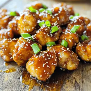 - 1 lb boneless, skinless chicken breasts - 1/2 cup honey - 1/4 cup soy sauce - 3 cloves garlic, minced - 1 tablespoon fresh ginger, grated The main ingredients shine in this recipe. The chicken is tender and juicy. Honey adds a sweet touch, while soy sauce gives it depth. Garlic and ginger bring a warm, savory flavor that makes each bite special. - 2 tablespoons cornstarch - 2 tablespoons olive oil - Salt and pepper to taste - Sesame seeds, for garnish - Green onions, chopped, for garnish Cornstarch helps thicken the sauce, making it stick to the chicken. Olive oil is perfect for cooking. It adds flavor and ensures the chicken does not stick to the pan. Salt and pepper enhance all the tastes. Finally, sesame seeds and green onions make your dish look amazing and add a fresh crunch. Gather these ingredients, and you'll create a dish that impresses everyone. First, let's make the marinade. In a large bowl, mix together the following: - 1/2 cup honey - 1/4 cup soy sauce - 3 cloves garlic, minced - 1 tablespoon fresh ginger, grated - 2 tablespoons cornstarch Whisk these ingredients well until they blend smoothly. This mix creates a sweet and savory flavor. Next, add 1 pound of cut chicken pieces to the bowl. Make sure each piece is coated in the marinade. Cover the bowl and marinate for at least 30 minutes in the fridge. You can marinate for up to 2 hours for deeper flavor. Now, it's time to cook the chicken. Heat 2 tablespoons of olive oil in a large skillet over medium-high heat. Once the oil is hot, carefully add the marinated chicken pieces to the skillet. Remember to save any leftover marinade for later. Cook the chicken for about 5 to 7 minutes. Stir occasionally to ensure the chicken browns evenly. You want the pieces to be cooked through and golden brown. After browning the chicken, pour the reserved marinade into the skillet. Lower the heat and let it simmer for 3 to 4 minutes. This step helps thicken the sauce and infuses flavor into the chicken. Finally, taste the dish. Add salt and pepper to your liking. Let the dish sit for a minute before serving. To present, transfer the chicken bites to a serving platter. Drizzle with any sauce left in the skillet, then sprinkle with sesame seeds and chopped green onions for a tasty finish. To get the best flavor, marinate the chicken for at least 30 minutes. If you have time, let it sit for up to 2 hours. This extra time allows the flavors to soak in better. Store any leftover marinade in a sealed container in the fridge for up to three days. Cook the chicken over medium-high heat. This helps it brown nicely and cook evenly. Make sure not to overcrowd the pan. If you do, the chicken will steam instead of brown. If the sauce is too thick, add a splash of water or broth to adjust the consistency. For plating, arrange the chicken bites on a large platter. Drizzle any remaining sauce over the top. Garnish with sesame seeds and chopped green onions for a pop of color. Pair these bites with rice or steamed veggies for a full meal. You can also serve them as an appetizer with toothpicks for easy eating. {{image_2}} If you want some heat, try adding chili flakes or hot sauce. Start with a pinch of chili flakes in your marinade. Mix it well with honey and soy sauce. If you like it spicier, add a dash of hot sauce. Adjust the amount to fit your taste. This twist gives the dish a nice kick without losing its sweet flavor. Grilling adds a smoky flavor to chicken bites. Cut your chicken into uniform pieces for even cooking. Soak wooden skewers in water for about 30 minutes before grilling. This prevents them from burning. Thread the marinated chicken on the skewers. Grill them over medium heat for about 10 minutes, turning occasionally. This method adds a fun twist and makes them perfect for gatherings. If you want a healthier option, you can swap out honey for agave syrup or maple syrup. These alternatives work well and keep the sweetness. For a plant-based option, replace chicken with firm tofu. Press the tofu to remove excess moisture. Then, cut it into bite-sized pieces and marinate just like chicken. Both options taste great and fit different diets. You can store leftovers in the fridge. Place the chicken bites in an airtight container. Make sure the container is sealed well to keep the chicken fresh. These bites will last for about three to four days. If you want to eat them later, you can freeze them. To freeze chicken bites, first, let them cool completely. Then, place the bites in a freezer-safe bag. Remove as much air as possible from the bag. This helps prevent freezer burn. You can also use a container, but make sure it is airtight. Chicken bites can stay in the freezer for up to three months. When you're ready to eat the chicken bites, reheating is key. The best way is to use the oven. Preheat the oven to 350°F (175°C). Place the chicken bites on a baking sheet. Heat them for about 10-15 minutes. This keeps them juicy and tasty. You can also use a microwave. Just make sure to cover them with a damp paper towel. This helps keep moisture in, so they don’t dry out. Enjoy your tasty bites again! Yes, you can use frozen chicken. Just thaw it before marinating. Cut the chicken into bite-sized pieces. This helps the flavors soak in well. If you're in a rush, you can cook it straight from frozen. Just remember to adjust the cooking time. Ensure it reaches an internal temperature of 165°F (75°C). These chicken bites pair well with many sides. Here are some tasty ideas: - Rice: White or brown rice works great. - Veggies: Steamed broccoli or green beans add color and nutrition. - Salad: A fresh side salad can balance the meal. - Noodles: Try serving with stir-fried noodles for a fun twist. These sides will make your meal more filling and enjoyable. You can marinate the chicken for at least 30 minutes. For better flavor, try to marinate it for up to 2 hours. This gives the chicken more time to absorb the honey and garlic flavors. Just remember not to exceed this time. Too long can make the chicken mushy. This blog post covered how to make delicious Honey Garlic Chicken Bites. We explored the key ingredients and detailed steps for marinating and cooking the chicken. You learned helpful tips for marinating, cooking, and different serving ideas. We also discussed fun variations and how to store leftovers. In conclusion, this dish is simple and adaptable. Whether you spice it up or keep it classic, it’s a great meal option. Enjoy your cooking adventure with this tasty recipe!