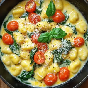 - 1 package (16 oz) potato gnocchi - 2 tablespoons olive oil - 3 cloves garlic, minced - 1 cup cherry tomatoes, halved - 2 cups fresh spinach These main ingredients create a base full of flavor. The potato gnocchi gives the dish its heartiness. Olive oil adds richness, while garlic brings a warm aroma. Cherry tomatoes add sweetness and color. Fresh spinach adds a vibrant green and healthy touch. - 1 cup heavy cream - 1/2 cup grated Parmesan cheese - 1/2 teaspoon Italian seasoning The creamy sauce is key to this dish. Heavy cream makes it rich and smooth. Parmesan cheese adds a salty, nutty flavor. Italian seasoning gives it a classic touch. Together, these ingredients make a sauce that clings to the gnocchi. - Salt and pepper to taste - Fresh basil leaves for garnish Seasoning is vital for taste. Salt enhances flavors, while pepper adds a hint of spice. Fresh basil leaves make a lovely garnish. They add color and fresh aroma. This simple touch elevates the dish's look and taste. - First, heat 2 tablespoons of olive oil in a large skillet over medium heat. - Next, add 3 minced garlic cloves and sauté for about 30 seconds. You want the garlic fragrant, but not burnt. - Add 1 cup of halved cherry tomatoes to the skillet. Cook these for about 3-4 minutes until they soften. You should see them release their juices. - Now, stir in 2 cups of fresh spinach. Cook this until it wilts, which takes about 2-3 minutes. The bright green color will make your dish pop! - While the spinach wilts, cook 1 package (16 oz) of potato gnocchi according to the package instructions. Once done, drain the gnocchi. - Reduce the heat to low and pour in 1 cup of heavy cream into the skillet. Stir well until it’s smooth. - Add the drained gnocchi to the skillet along with 1/2 cup of grated Parmesan cheese and 1/2 teaspoon of Italian seasoning. Toss everything together evenly. - Season with salt and pepper to taste. Let the skillet simmer for 2-3 minutes. This lets the flavors meld together. - Finally, remove the skillet from the heat. Garnish with fresh basil leaves before serving. Enjoy your meal! To make gnocchi just right, start with good quality potato gnocchi. Cook it until it floats in boiling water. This usually takes just a few minutes. Don't overcook them; they should be soft but not mushy. After cooking, drain them well to avoid a watery dish. You can toss them in a little olive oil to keep them from sticking together. This small step makes a big difference! To give the dish a unique twist, try adding fresh herbs. Chopped parsley or thyme can brighten the sauce. You can also use crushed red pepper for a kick. If you like a nutty flavor, consider adding a sprinkle of nutmeg. Each of these options adds depth to your creamy sauce. Don't be afraid to experiment with spices that you love! One Skillet Creamy Tuscan Gnocchi pairs well with a fresh salad. A simple arugula salad dressed with lemon juice complements the rich flavors. You can also serve it alongside grilled chicken or shrimp for protein. Garlic bread makes a great side too. It helps soak up all that delicious sauce! {{image_2}} If you want a vegan version of this dish, you can swap out the cream and cheese. Use coconut milk or cashew cream instead of heavy cream. For cheese, use nutritional yeast or a vegan cheese substitute. These options keep the dish creamy and tasty without dairy. You can add more veggies to this recipe. Consider bell peppers, zucchini, or mushrooms. They add more color and nutrients. Just sauté them along with the garlic and tomatoes. You can also use frozen peas for a quick addition. They cook fast and add a nice sweetness. To make this dish heartier, add protein. Cooked chicken, shrimp, or sausage work well. Just add them after the garlic and tomatoes. If you want a plant-based option, try chickpeas or lentils. They boost protein and keep the meal filling. To store your leftover One Skillet Creamy Tuscan Gnocchi, first let it cool. Place it in an airtight container. This helps keep the flavors fresh. Store it in the fridge for up to three days. When you want to eat it again, remember that the sauce may thicken as it cools. You can add a splash of cream or water to loosen it up. To reheat the dish, use a skillet over low heat. Add a little olive oil or butter to prevent sticking. Stir it gently and add a splash of water or cream. This keeps the dish creamy and prevents it from drying out. Heat until it’s warm. You want to enjoy every bite just as you did first! If you want to freeze this dish, start by letting it cool completely. Portion it into smaller containers for easier thawing. Seal them tightly and label with the date. It can last up to two months in the freezer. To thaw, move it to the fridge overnight. Reheat as mentioned before. Enjoy the creamy goodness even after freezing! Gnocchi is a type of pasta made mainly from potatoes. It can also include flour, eggs, or ricotta cheese. The most common type is potato gnocchi, which is soft and fluffy. When cooked, gnocchi has a light texture and absorbs flavors well. You can find different types of gnocchi, like those made from sweet potatoes or spinach, adding more color and taste. Yes, you can prepare parts of this dish ahead. You can cook the gnocchi and store it in the fridge. Just keep it covered. You can also prepare the sauce in advance and store it separately. When you are ready to eat, reheat the sauce and add the gnocchi. This way, you save time and enjoy a quick meal. You can easily change the flavors to suit your taste. Here are some ideas: - Add proteins: Cooked chicken or shrimp can boost the meal. - Use different veggies: Mushrooms, zucchini, or bell peppers can add variety. - Change the cheese: Try different cheeses like feta or mozzarella for new tastes. - Spice it up: Add red pepper flakes for heat or fresh herbs for freshness. These tweaks can make the dish your own! This article has covered a delicious gnocchi recipe. We explored the main ingredients, creamy sauce, and ways to enhance flavor. I shared step-by-step instructions and useful tips for perfecting your dish. You learned about variations to fit dietary needs and how to store leftovers properly. Cooking gnocchi is simple and fun. With this guide, you can create a meal that impresses. Enjoy experimenting with flavors and serving it to friends and family. Happy cooking!
