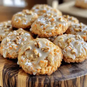 To make these delightful cookies, gather these key items: - 1 cup all-purpose flour - 1/2 teaspoon baking powder - 1/2 teaspoon baking soda - 1/2 teaspoon ground cinnamon - 1/4 teaspoon ground nutmeg - 1/4 teaspoon salt - 1/2 cup unsalted butter, softened - 1/2 cup brown sugar, packed - 1/4 cup granulated sugar - 1 large egg - 1 teaspoon vanilla extract - 1 cup grated carrots (about 2 medium carrots) These ingredients come together to create a soft, flavorful cookie that sings with warm spices and fresh carrots. For the sweet maple glaze, you will need: - 1 cup powdered sugar - 2-3 tablespoons maple syrup - 1 tablespoon milk (or water) - Pinch of salt This glaze adds a perfect touch of sweetness and a beautiful shine to your cookies. You can enhance your cookies with these optional ingredients: - 1/2 cup walnuts, chopped - 1/4 cup raisins Adding these gives the cookies extra crunch and chew. Feel free to mix and match based on your taste! First, I preheat my oven to 350°F (175°C). This helps the cookies bake evenly. I line a baking sheet with parchment paper. This step prevents sticking and makes cleanup easier. In a medium bowl, I whisk together the dry ingredients. I mix 1 cup of flour, 1/2 teaspoon of baking powder, 1/2 teaspoon of baking soda, 1/2 teaspoon of ground cinnamon, 1/4 teaspoon of ground nutmeg, and 1/4 teaspoon of salt. This mix gives the cookies great flavor. I set it aside for later. In a large mixing bowl, I cream 1/2 cup of softened butter with 1/2 cup of brown sugar and 1/4 cup of granulated sugar. I beat them together until the mix is light and fluffy. Next, I add 1 large egg and 1 teaspoon of vanilla extract. I mix until everything is smooth. Now, I gradually add the dry mix to the wet mix, stirring until just combined. I fold in 1 cup of grated carrots, plus 1/2 cup of chopped walnuts and 1/4 cup of raisins if I want extra flavor. I use a cookie scoop to drop dough onto the baking sheet, spacing them about 2 inches apart. I bake them for 12 to 15 minutes. I watch for the edges to turn lightly golden and the centers to set. After baking, I let them cool on the sheet for 5 minutes before moving them to a wire rack. To make the glaze, I whisk together 1 cup of powdered sugar, 2 to 3 tablespoons of maple syrup, and 1 tablespoon of milk or water in a small bowl. I keep mixing until it is smooth. If I want it thicker, I can add more powdered sugar. If I want it thinner, I add more syrup or milk. Once the cookies cool, I drizzle the glaze over each cookie. I can use a spoon or a piping bag for a neat look. This glaze adds a sweet finish and makes the cookies shine! To make the best Maple Glazed Carrot Cake Cookies, follow these tips: - Use fresh grated carrots for better flavor. - Soften the butter to room temperature for easy mixing. - Don’t over-mix the dough; mix until just combined. - Use a cookie scoop for even-sized cookies. - Space the cookies 2 inches apart on the baking sheet. Baking can be tricky, but avoid these common mistakes: - Using cold butter can lead to dense cookies. - Forgetting to preheat your oven affects baking time. - Measuring flour too tightly can result in dry cookies. - Opening the oven door too often can cause uneven baking. To boost the flavor of your cookies, try these ideas: - Add a pinch of ginger for warmth. - Mix in vanilla bean paste for a deeper vanilla taste. - Experiment with different nuts, like pecans or almonds. - Add a splash of orange zest for a citrus twist. - Drizzle extra maple glaze for a sweeter finish. {{image_2}} You can easily make these cookies gluten-free. Use 1 cup of gluten-free flour blend instead of all-purpose flour. Look for a blend that has xanthan gum for better texture. This will keep the cookies soft and chewy, just like the original. To make these cookies dairy-free, swap the unsalted butter for coconut oil or a vegan butter substitute. You can also use almond milk or oat milk in the glaze instead of regular milk. These swaps keep the cookies moist and flavorful without dairy. Feel free to get creative with your add-ins. You can add chopped pecans or almonds instead of walnuts. Dried cranberries or chopped dates can replace raisins for a sweet twist. For an extra burst of flavor, add a teaspoon of orange zest or a splash of almond extract. These small changes can give your cookies a unique flair! After baking, let your cookies cool on the baking sheet for 5 minutes. This helps them firm up. Then, transfer them to a wire rack. This rack allows air to circulate around the cookies. It prevents sogginess and keeps them fresh. Once cooled, store your cookies in an airtight container. Use parchment paper between layers to avoid sticking. Keep them at room temperature for up to a week. If you want to keep them longer, consider refrigerating them. This can extend their freshness. To freeze cookies, let them cool completely first. Then, place them in a single layer on a baking sheet. Freeze until solid. This prevents them from sticking together. Once frozen, transfer them to a freezer-safe bag. They can last up to three months in the freezer. When you're ready to eat, thaw them at room temperature. Enjoy your cookies anytime! Yes, you can make these cookies ahead of time. Bake them and let them cool completely. Then, store them in an airtight container. They will stay fresh for about a week. You can also freeze the dough. Just scoop it onto a baking sheet and freeze until firm. Then, transfer the dough balls to a freezer bag. When you want cookies, bake them straight from the freezer. Just add a minute or two to the baking time. To keep your cookies moist, do not overbake them. Remove them from the oven when the edges are golden but the centers are still soft. Let them cool on the baking sheet for a few minutes. This helps them set without drying out. Storing cookies with a slice of bread in the container also helps keep them soft. The bread adds moisture, and your cookies will thank you! If you don’t have walnuts or don’t like them, you can use pecans or almonds instead. Both add a nice crunch. For raisins, try using dried cranberries or chopped dates. These options will give your cookies a different yet tasty flavor. You can also leave them out entirely for a simpler cookie. The choice is yours! We explored the key ingredients and steps to bake delicious cookies with maple glaze. You learned tips for perfect cookies and how to avoid common mistakes. We also discussed variations for gluten-free and dairy-free diets. Remember to store your cookies properly to keep them fresh. Baking cookies can be fun and rewarding, so don’t hesitate to experiment with your favorite flavors. Enjoy your baking adventure and share your tasty creations!