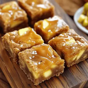 - 1 cup unsalted butter - 1 ½ cups packed brown sugar - 2 large eggs - 2 teaspoons vanilla extract - 2 cups all-purpose flour - 1 teaspoon baking powder - ½ teaspoon baking soda - ½ teaspoon salt - 1 large apple, peeled and diced (preferably Granny Smith) - ½ cup caramel sauce (store-bought or homemade) - Flaky sea salt for topping Brown Butter Salted Caramel Apple Blondies start with simple ingredients. You need unsalted butter, which gives a rich taste. Brown sugar adds sweetness and depth. Eggs bind everything, while vanilla extract gives a lovely aroma. For the structure, all-purpose flour is essential. Baking powder and baking soda help the blondies rise. A pinch of salt balances the sweetness. The star of the show is the apple, which adds freshness and flavor. You can use any apple, but I love Granny Smith. Its tartness pairs well with the sweet caramel. Speaking of caramel, you can use store-bought or make your own. Lastly, finish with flaky sea salt for that perfect sweet-salty touch. These ingredients combine to create a delightful treat. Each bite offers a mix of flavors and textures. You will love how easy they are to make! - Preheat your oven to 350°F (175°C). - Grease a 9x13 inch baking pan and line it with parchment paper. Leave some overhang for easy removal. - Melt 1 cup of unsalted butter in a medium saucepan over medium heat. - Stir constantly until it turns golden brown and smells nutty, which takes about 5-7 minutes. - Remove from heat and let it cool slightly. - In a large bowl, combine the browned butter and 1 ½ cups of packed brown sugar. Whisk until smooth. - Add 2 large eggs one at a time, whisking well after each addition. Then stir in 2 teaspoons of vanilla extract. - In another bowl, whisk together 2 cups of all-purpose flour, 1 teaspoon of baking powder, ½ teaspoon of baking soda, and ½ teaspoon of salt. - Gradually add this dry mix to the wet ingredients, folding gently until just combined. - Carefully fold in 1 large diced apple until it is evenly mixed in. - Pour half of the batter into the prepared baking pan and smooth it out. - Drizzle half of the ½ cup caramel sauce over this layer. - Spread the remaining batter on top and drizzle the rest of the caramel sauce on this layer. - Use a knife or toothpick to create a marbled effect by swirling the caramel gently into the batter. - Bake for 25-30 minutes. Check for doneness by inserting a toothpick into the center. It should come out clean, though some moist crumbs are fine. - Once baked, sprinkle flaky sea salt on top while the blondies are still warm. - Let them cool completely in the pan before lifting them out using the parchment overhang. Cut into squares to serve. To get the right color and aroma, watch the butter closely. Melt it in a medium pan over medium heat. Stir it constantly. After about five to seven minutes, it will turn a golden brown. The nutty smell tells you it's done. If it smells burnt, you need to start over. To avoid burnt butter pitfalls, use a light-colored pan. This way, you can see the color change better. If you see dark bits forming, take it off the heat at once. For the best flavor and texture, go with Granny Smith apples. They add a nice tartness that pairs well with sweet caramel. Other good options are Honeycrisp or Fuji apples. They hold their shape and taste great. When preparing apples, peel and dice them. Aim for small, even pieces. This helps them cook evenly in the blondies. For optimal freshness, store blondies at room temperature in an airtight container. They will stay good for up to three days. To keep them longer, refrigerate them. Just remember to bring them back to room temp before serving. To reheat, place a blondie in the microwave for about 10-15 seconds. This helps revive the soft texture. You can also warm them in the oven at 350°F for about five minutes. Enjoy them warm for the best taste! {{image_2}} You can add chocolate chips to the batter for more sweetness. Just fold in a cup of your favorite chips after mixing in the flour. The chocolate pairs well with the apple and caramel. This addition brings a rich flavor and fun texture. It makes the blondies even more enjoyable! Nuts add a great crunch and flavor to your blondies. Try adding chopped walnuts or pecans to the batter. Use about half a cup for a nice crunch without overpowering the other flavors. Nuts give your blondies a lovely bite. They also add healthy fats to balance the sweetness. If you want a twist, try using different sauces. Butterscotch sauce adds a rich, buttery flavor. You can also drizzle melted chocolate on top for a decadent touch. Experiment with your favorite toppings to make these blondies your own. Each sauce will change the taste and bring new joy to every bite. You can keep your Brown Butter Salted Caramel Apple Blondies at room temperature. Place them in an airtight container. They will stay fresh for about 3 days. Make sure to store them in a cool, dry place, away from direct sunlight. To store blondies in the fridge, wrap them well in plastic wrap. This keeps them moist and prevents them from absorbing other odors. They can last up to a week in the fridge. When you want to eat one, just take it out and let it sit for a few minutes to soften. If you want to freeze your blondies, cut them into squares first. Place them in a single layer on a baking sheet. Freeze until solid, then transfer them to a freezer-safe bag. They will keep for up to 3 months. To thaw, leave them in the fridge overnight or let them sit at room temperature for about an hour. Enjoy them warm or at room temperature! Yes, you can. To make these blondies gluten-free, swap all-purpose flour with a gluten-free flour blend. Make sure your blend has xanthan gum for the best texture. You might also try almond flour or coconut flour. Just remember that these flours can change the taste and texture slightly. Check for doneness by inserting a toothpick into the center. If it comes out clean or with a few moist crumbs, your blondies are ready. They should also look golden brown on top. The edges may pull away slightly from the pan. Yes, you can double the recipe easily. Just multiply each ingredient by two. Use a larger baking pan, like a 12x18 inch pan. Keep an eye on baking time, as it may take a bit longer. Check for doneness with a toothpick in the center. You learned how to make delicious blondies using simple ingredients. You saw the steps, from browning butter to mixing in apples and caramel. Perfecting this recipe lets you add your own twists, like nuts or chocolate chips. Storing them right keeps them fresh and tasty. I hope you enjoy trying this recipe. You can impress your friends or family with your baking skills. Enjoy every bite of your sweet creation!