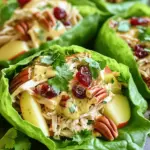 To make the perfect Cranberry Pecan Chicken Salad Wraps, you need the following ingredients: - 2 cups cooked chicken breast, shredded - 1/2 cup dried cranberries - 1/2 cup pecans, chopped - 1/4 cup plain Greek yogurt - 1/4 cup mayonnaise - 1 tablespoon Dijon mustard - 1 tablespoon honey - 1/4 teaspoon garlic powder - 1/4 teaspoon salt - 1/4 teaspoon black pepper - 4 large lettuce leaves (romaine or butter lettuce) - 1 apple, thinly sliced - Optional: fresh herbs (like parsley or chives) for garnish These ingredients blend together to create a tasty dish. The chicken gives protein, while cranberries and pecans add a nice crunch and sweetness. Greek yogurt and mayonnaise keep it creamy. The herbs are optional but can bring fresh flavor. You can mix and match if you want. Try using turkey instead of chicken or different nuts. The goal is to have fun while cooking! - Step 1: Combine chicken, cranberries, and pecans In a large bowl, I first add 2 cups of shredded chicken. Then, I mix in 1/2 cup of dried cranberries and 1/2 cup of chopped pecans. This blend gives a nice balance of flavors and crunch. - Step 2: Prepare the dressing In a smaller bowl, I whisk together 1/4 cup of plain Greek yogurt, 1/4 cup of mayonnaise, 1 tablespoon of Dijon mustard, 1 tablespoon of honey, 1/4 teaspoon of garlic powder, 1/4 teaspoon of salt, and 1/4 teaspoon of black pepper. This creamy dressing adds richness and a hint of sweetness. - Step 3: Mix dressing with chicken mixture Next, I pour the dressing over the chicken mixture. I stir gently to coat everything evenly. This step is key for ensuring that every bite is full of flavor. - Step 4: Adjust seasoning to taste I taste the salad and adjust as needed. If I want more sweetness, I add a bit more honey. If it lacks flavor, I sprinkle in a touch more salt. This makes the dish truly my own. - Step 5: Assemble the lettuce wraps I lay out 4 large lettuce leaves on a clean surface. Romaine or butter lettuce works best. These leaves will be my wraps, so I want them sturdy and fresh. - Step 6: Serve and enjoy I spoon the chicken salad mixture onto each lettuce leaf. I also add thin slices of apple for extra crunch. If I have fresh herbs, I sprinkle them on top for color and taste. Finally, I wrap the lettuce around the filling and serve immediately. Enjoying these wraps is a delightful treat! - Always use fresh ingredients for the best flavor. Fresh chicken and crisp lettuce make a big difference. - Adjust sweetness by modifying the honey amount. You can add more or less based on your taste. - Ensure even mixing for optimum flavor distribution. Every bite should have a burst of flavor. - Pair your wraps with a light side salad. A simple green salad enhances the meal's freshness. - Serve with whole grain crackers for added crunch. They complement the wraps well and add texture. {{image_2}} You can switch things up by using different proteins. Instead of chicken, try turkey or tofu. Both options work well and keep the dish light. If you want a fruity twist, substitute dried cranberries with raisins or apricots. These swaps add a new taste and texture to your wrap. For a fun twist, add curry powder to the chicken salad. This spice brings warmth and depth to the dish. You can also mix in cheese like feta or goat cheese. The creamy texture of cheese adds richness and a new flavor layer. Feel free to experiment with these ideas to find your favorite combination. To store leftovers, place the wraps in an airtight container. Make sure to separate layers with parchment paper. This helps keep the wraps from getting soggy. You can also wrap them in plastic wrap or foil. Just ensure they are tightly sealed to keep them fresh. These wraps will last about three days in the fridge. After three days, they may lose quality. Look for signs of spoilage, like a slimy texture or bad smell. If you see any of these signs, it’s best to toss them. Always trust your senses when it comes to food safety. Can I make these wraps ahead of time? Yes, you can prepare the chicken salad mix in advance. Store it in the fridge for up to two days. Keep the lettuce leaves separate until you’re ready to eat. This keeps them fresh and crisp. What can I use instead of lettuce for wrapping? If you don't have lettuce, try using tortillas or whole grain wraps. You can also use collard greens or cabbage leaves. They add a nice crunch and flavor. Are these wraps suitable for meal prep? Absolutely! These wraps are perfect for meal prep. Just pack the chicken salad and wraps separately. This way, they stay fresh for your busy week ahead. Caloric breakdown per serving Each serving contains about 300 calories. This includes protein from the chicken and healthy fats from the pecans. The Greek yogurt adds creaminess without too many calories. Health benefits of the included ingredients - Chicken: High in protein, good for muscles. - Cranberries: Packed with antioxidants, great for health. - Pecans: Full of healthy fats, good for heart health. - Greek yogurt: A good source of calcium and probiotics. - Apples: High in fiber, good for digestion. These ingredients work together to create a tasty and healthy meal. This blog post offered you a tasty way to make chicken lettuce wraps. We covered the key ingredients, how to prepare them, and provided tips for the best flavor. Remember, you can adjust the recipe by using different meats or adding unique spices. These wraps are not only easy to make, but they also store well for future meals. Enjoy these simple, healthy bites that are perfect for any occasion!
