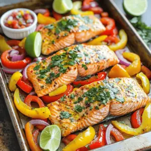 To make this tasty dish, gather these key items: - 4 salmon fillets - 2 bell peppers (red and yellow), sliced - 1 red onion, sliced - 2 tablespoons olive oil - 1 lime, juiced - Salt and pepper to taste You will love how simple it is to find these ingredients. Salmon is rich in healthy fats. The bell peppers and onion add color and crunch. Olive oil helps with flavor and cooking. Fresh lime juice gives a bright touch. The seasoning makes this meal pop. Here’s what you need: - 2 teaspoons chili powder - 1 teaspoon cumin - 1 teaspoon garlic powder Chili powder brings heat and spice. Cumin adds warmth and depth. Garlic powder gives it a savory kick. Mix these spices to season both the salmon and veggies. This combination is what makes your fajita salmon special. Add some fun extras to your meal: - Fresh cilantro, chopped (for garnish) - 6 small corn tortillas (to serve) Cilantro adds a fresh flavor and bright color. Warm tortillas make it easier to enjoy your meal. You can also add salsa or guacamole for extra taste. These toppings will make your fajita salmon feel like a feast. First, set your oven to 400°F (200°C). This heat will cook the salmon perfectly. Preheating is key for even cooking. Grab a large bowl. Add the sliced bell peppers and red onion. Drizzle in 1 tablespoon of olive oil. Now, sprinkle salt, pepper, chili powder, cumin, and garlic powder. Toss everything well. You want each veggie coated with the spices. It adds great flavor. Take your salmon fillets and place them on a sheet pan lined with parchment paper. Drizzle the remaining olive oil and squeeze the lime juice over the fillets. Sprinkle salt, pepper, chili powder, and cumin on top. This gives the salmon a tasty kick. Spread the veggie mix around the salmon on the sheet pan. Make sure they are in one even layer. This way, they cook well together. The veggies will soak up the flavors from the salmon. Slide the sheet pan into the preheated oven. Bake for 15-20 minutes. Check if the salmon flakes easily with a fork. The veggies should be tender too. This step is crucial for a delicious meal. While the salmon bakes, warm the corn tortillas. Use a skillet over medium heat. Heat each tortilla for about 30 seconds on each side. They should be soft and pliable. This makes them easy to fill. Once done, take the salmon and veggies out of the oven. Serve them in warm tortillas. Add chopped fresh cilantro on top for a pop of color. For extra flavor, include lime wedges or a bowl of salsa. Enjoy your tasty meal! To cook salmon just right, watch the time. Bake it for 15-20 minutes. The salmon should flake easily with a fork when done. If you have a meat thermometer, check for 145°F (63°C). This ensures it’s safe and juicy. You can adjust the spices to fit your taste. If you love heat, add more chili powder. For a milder dish, use less. Taste the vegetable mix before baking. This way, you can tweak the salt and spices as needed. A squeeze of lime juice at the end can brighten the flavors too. Use parchment paper for easy cleanup. It helps prevent sticking and keeps your salmon and veggies intact. Spread the vegetables evenly on the pan. This ensures they cook well. Avoid overcrowding, as it can lead to steaming instead of roasting. If you have leftovers, store them in an airtight container for later use. {{image_2}} You can switch out salmon for chicken, shrimp, or even tofu. Each protein brings its own flavor. If using chicken, make sure to cut it into bite-sized pieces. For shrimp, use peeled and deveined shrimp for quick cooking. Tofu works well if you press it first to remove extra water. This way, it soaks up the spices better. Feel free to add more veggies! Zucchini, mushrooms, or corn taste great in this dish. Just chop them up and mix them with the other vegetables. They will roast nicely alongside the salmon. This extra color and flavor make your meal even more exciting. You can adjust the heat level to suit your taste. To make it spicy, add more chili powder or some diced jalapeños. If you prefer a milder flavor, reduce the chili powder or leave it out entirely. You can also serve it with a side of sour cream to cool down the spice if needed. To store leftovers, let the salmon and veggies cool first. Place them in an airtight container. Store in the fridge for up to three days. Make sure to keep the tortillas separate to avoid sogginess. When it's time to eat, you can reheat the salmon and veggies. Use a microwave or oven. If using a microwave, heat in short bursts. Check every 30 seconds until warmed. In the oven, preheat to 350°F (175°C) and reheat for about 10 minutes. This keeps your meal tasty and fresh. You can also freeze the salmon and veggies. Use freezer-safe bags or containers. They will last for up to three months. To thaw, place them in the fridge overnight. Reheat as mentioned above. This way, you can enjoy this meal later! Yes, you can use frozen salmon. Just thaw it first. Place it in the fridge overnight. Once thawed, pat it dry with a paper towel. This helps the seasoning stick better. To make this dish low-carb, skip the corn tortillas. Instead, serve the salmon on a bed of greens. You can also add avocado for healthy fats. Zucchini noodles are another great option! For meal prep, cook the salmon and vegetables as usual. Once cooled, divide into containers. Store in the fridge for up to three days. Reheat in the microwave before serving. Yes, you can use other types of fish. Try tilapia or trout for a different flavor. Just adjust the cooking time based on the thickness of the fish. Aim for the same flaky texture. Many sauces go well with fajita salmon. Try a zesty lime crema or a spicy chipotle sauce. A simple avocado salsa adds freshness, too. You can even serve it with store-bought salsa for ease! This article covered how to make delicious sheet pan fajita salmon. It highlighted the key ingredients, seasoning options, and step-by-step cooking tips. I also shared ways to customize the dish, store leftovers, and answered common questions. Now, you have a tasty, easy meal ready for any occasion. Enjoy experimenting with flavors and toppings. This dish makes cooking simple and fun!