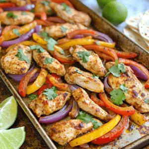 - 1.5 pounds boneless, skinless chicken thighs, sliced - 2 bell peppers (red and yellow), sliced - 1 red onion, sliced - 3 tablespoons olive oil - 2 tablespoons fajita seasoning (store-bought or homemade) - 1 teaspoon garlic powder - 1 teaspoon smoked paprika - Salt and pepper to taste - Fresh cilantro, chopped (for garnish) - Lime wedges (for serving) - Tortillas (for serving) Gather these ingredients for a tasty, easy meal. Chicken thighs give the dish a juicy flavor. The bell peppers add sweetness and color. Slicing the red onion brings a nice crunch. Using olive oil helps the spices stick to the chicken. Fajita seasoning makes it bold and flavorful. Garlic powder and smoked paprika add depth. You can adjust salt and pepper to your liking. Don't forget the fresh cilantro! It brightens the dish. Serve with lime wedges for a zesty kick. Warm tortillas complete this meal. You can also try making your tortillas if you're feeling adventurous! - Preheat oven to 425°F (220°C). - Prepare the baking sheet with parchment paper. - Combine chicken, bell peppers, and onion in a bowl. - Add olive oil and seasonings, toss to coat. To start, you want to make sure your oven is nice and hot at 425°F. This high heat helps the chicken get crispy. Line a large baking sheet with parchment paper. This step makes cleanup easy and keeps things from sticking. Next, grab a big bowl. Put the sliced chicken thighs in the bowl. Then, add the sliced bell peppers and onion. The colors make this dish pop! Drizzle in the olive oil. Now, sprinkle in the fajita seasoning, garlic powder, smoked paprika, salt, and pepper. Mix it all together until every piece is coated well. This step is crucial for full flavor. - Spread mixture on baking sheet. - Bake for 20-25 minutes, stirring halfway. After mixing, spread the chicken and veggies on the parchment-lined sheet. Make sure they are in a single layer. This helps them cook evenly. Now, pop the sheet into the preheated oven. Set a timer for 20 to 25 minutes. Halfway through, take it out and stir the mixture. This helps everything cook and crisp up nicely. When the timer goes off, check that the chicken is cooked through. It should reach an internal temperature of 165°F (75°C). The edges should look crispy and golden. Let it rest for a few minutes before serving. Enjoy your crispy chicken fajitas with warm tortillas and fresh lime! To get that crispy chicken, focus on two key techniques. First, use a hot oven. Set it to 425°F (220°C). This high heat helps the chicken cook quickly while browning the edges. Second, spread the chicken and veggies in a single layer on the baking sheet. This allows hot air to circulate. If they are too close, they will steam instead of crisp. You can elevate the flavor of your fajitas with a few extra spices. Try adding chili powder or cumin for a deeper taste. If you want a zesty kick, squeeze in some lime juice before serving. Customize your fajita seasoning by mixing in your favorite spices. You can even create your own blend with paprika, garlic powder, and a pinch of cayenne for heat. This way, every bite bursts with flavor. {{image_2}} You can switch chicken for shrimp or tofu. Shrimp cooks fast, about 10-15 minutes at 425°F. Tofu takes longer, around 25-30 minutes. Just make sure everything is crispy and cooked through. To make a vegetarian version, use only vegetables. Bell peppers, onions, and zucchini work great. You can add black beans or cheese for more protein. This makes the meal filling and tasty. You can try different sauces with your fajitas. A lime crema adds creaminess. Mix sour cream with lime juice and zest. For spice, blend in some hot sauce or jalapeños. These sauces enhance the dish and let you explore new flavors. To store leftovers in the fridge, let the chicken fajitas cool before sealing them. Use an airtight container to keep them fresh. You can store the fajitas for up to three days. Make sure to eat them before they start to lose quality. You can freeze the fajita mix if you have extra. Place the cooled chicken and veggies in a freezer-safe bag. Squeeze out the air to avoid freezer burn. The fajitas can last up to three months in the freezer. When you're ready to enjoy them, thaw the mix in the fridge overnight. To reheat, place it in a skillet over medium heat. Stir until it's hot throughout. You can also use the oven. Just bake them at 350°F (175°C) until warmed. Enjoy your crispy chicken fajitas any time! Yes, you can swap out the veggies in this recipe. Here are some great substitutes: - Zucchini, sliced - Mushrooms, sliced - Corn, fresh or frozen - Broccoli florets - Asparagus, chopped These options work well and add new flavors. Feel free to mix and match based on what you have at home. To add more heat, try these tips: - Use spicy fajita seasoning or add cayenne pepper. - Add jalapeños or serrano peppers, sliced. - Toss in some crushed red pepper flakes. - Serve with a spicy salsa or hot sauce. These changes boost the heat and make each bite exciting! Pair your fajitas with these sides for a full meal: - Mexican rice for a hearty touch. - Refried beans for added protein. - A fresh salad with lime dressing. - Guacamole and chips for fun snacking. These options complement the fajitas and make for a satisfying dinner. This recipe brings together juicy chicken thighs and colorful veggies for a tasty meal. You learned how to prep, mix, and bake efficiently. Remember to customize with spices or veggies you love. Crispiness matters, so spread out ingredients well. Store any leftovers properly, whether in the fridge or freezer. Enjoy sharing these fajitas with friends or family. With a few simple steps, you can make a fun and delicious feast any time!
