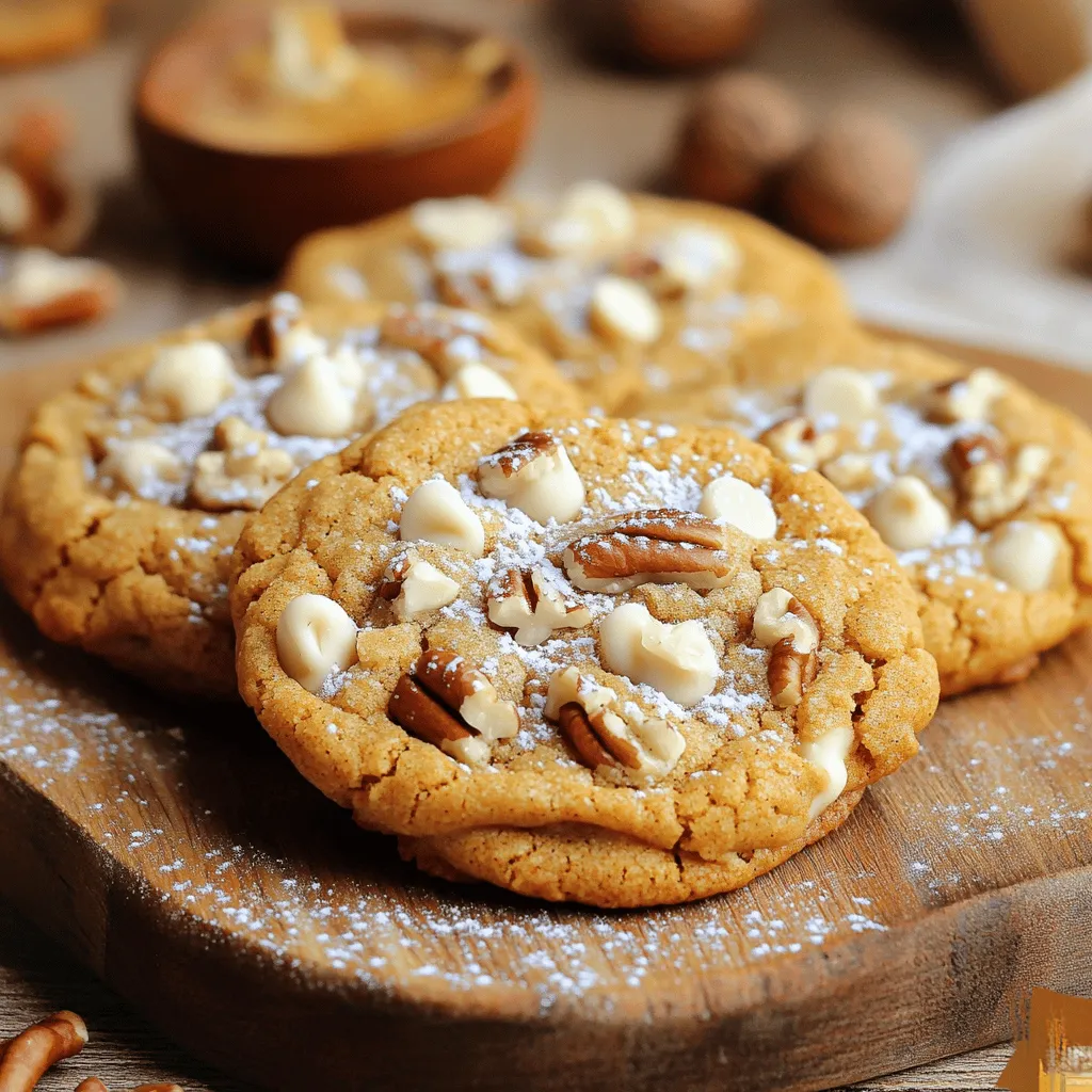 Start by preheating your oven to 350°F (175°C). This helps the cookies bake evenly. Line two baking sheets with parchment paper or silicone mats. This keeps the cookies from sticking. In a large bowl, mix the softened cream cheese and unsalted butter. Use an electric mixer for a smooth and creamy texture. Next, add granulated sugar and brown sugar. Mix until fluffy and well combined. Then, crack in the large egg and pour in the vanilla extract. Beat just until everything is mixed. In another bowl, whisk together the all-purpose flour, baking powder, baking soda, pumpkin spice blend, and salt. Gradually add this dry mix to the wet mixture. Mix on low speed to avoid overmixing. Finally, fold in the white chocolate chips and chopped pecans if you choose to use them. This step adds sweetness and crunch. Using a cookie scoop or tablespoon, drop rounded balls of dough onto the prepared baking sheets. Make sure to space them about 2 inches apart. This gives them room to spread. Bake the cookies in the preheated oven for 10 to 12 minutes. You want the edges to turn lightly golden. The centers may look soft, but they will firm up as they cool. Once baked, remove the cookies from the oven. Let them cool on the baking sheets for about 5 minutes. This helps them set. Then, transfer them to a wire rack to cool completely. For a festive touch, arrange the cookies on a nice platter. Dust them with powdered sugar for a snowy look. You can also add a small bowl of extra white chocolate chips or pecans for garnish. Enjoy these cookies with a warm cup of apple cider! To get the best texture in your Pumpkin Spice Cream Cheese Cookies, start with room-temperature cream cheese and butter. This helps them mix better. Avoid overmixing the dough once you add the dry ingredients. Overmixing can make the cookies tough. Aim for a soft and fluffy dough. If it feels too sticky, let it chill for about 30 minutes. This helps shape the cookies easier. One common mistake is not measuring the flour correctly. Too much flour can make the cookies dry. Use a spoon to fluff the flour in its container, then scoop it into your measuring cup. Also, don’t skip the baking soda and baking powder. These ingredients help the cookies rise. Finally, pay attention to baking time. If you bake them too long, they will be hard instead of soft. For added flavor, try mixing in other spices with the pumpkin spice blend. A pinch of allspice or cloves can bring a warm depth to your cookies. You can also swap white chocolate chips for dark chocolate or caramel bits. If you want a nutty flavor, add more chopped pecans. A sprinkle of sea salt on top before baking can enhance the sweetness too. These small tweaks can make a big difference in taste! {{image_2}} You can make these cookies gluten-free. Substitute all-purpose flour with a gluten-free blend. Look for a blend that works well for baking. Use 2 1/2 cups of this flour mix. This change allows everyone to enjoy your cookies without worry. They will still taste great with pumpkin spice! To create vegan cookies, swap cream cheese and butter for plant-based options. Use vegan cream cheese and vegan butter, keeping the same amounts. Replace the egg with a flax egg. Mix one tablespoon of ground flaxseed with three tablespoons of water. Let it sit for five minutes. This will help bind the ingredients together. You can switch up the mix-ins in these cookies. Try adding dark chocolate chips or butterscotch chips. You can also use dried cranberries or raisins for a fruity twist. Chopped walnuts or almonds make a great crunch too. Be creative and find what you love! Store your pumpkin spice cream cheese cookies in an airtight container. This keeps them fresh and soft. Place a piece of wax paper between layers if stacking. This helps avoid sticking. The cookies stay good for up to one week at room temperature. You can freeze these cookies for later. Cool them completely before freezing. Place cookies in a single layer on a baking sheet. Freeze them for about an hour. Once they are firm, transfer them to a freezer bag. Remove as much air as possible. They can last in the freezer for up to three months. Use a glass or plastic container with a tight seal. These containers keep moisture out and taste in. If you want to keep them extra fresh, add a piece of bread to the container. The bread helps maintain moisture and texture in the cookies. No, pumpkin puree and pumpkin spice are not the same. Pumpkin puree is the smooth, cooked flesh of the pumpkin. It adds moisture and flavor to the cookies. Pumpkin spice is a mix of spices like cinnamon, nutmeg, and ginger. It gives the cookies their warm, cozy taste. You can add pumpkin puree to the recipe, but it will change the cookies' texture. If you do, cut back on other liquids. To reduce the sweetness, you can cut back on the granulated sugar and brown sugar. Try using 3/4 cup of each instead of 1 cup. You can also add a pinch of salt to balance the flavors. Salt can help tone down sweetness. Another option is to swap some sugar for unsweetened cocoa powder. This adds a nice depth without making them too sweet. If you need a cream cheese substitute, try using Greek yogurt. It has a similar texture and tangy flavor. Silken tofu is another good option for a dairy-free choice. Blend it until smooth before adding. You can also use mascarpone cheese for a richer taste, but it may change the cookies' flavor a bit. We explored the key ingredients, step-by-step instructions, and helpful tips for making pumpkin spice cookies. You learned about variations like gluten-free and vegan options. Plus, I shared how to store leftovers and answered common questions. Now, you have everything needed to bake delicious cookies. Enjoy making them and sharing with friends! Happy baking!