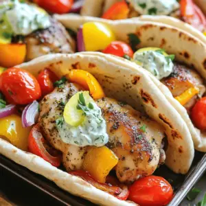 - 4 boneless, skinless chicken thighs - 2 tablespoons olive oil - 1 tablespoon dried oregano - 1 teaspoon garlic powder - 1 teaspoon lemon zest - Salt and pepper, to taste - 1 red bell pepper, sliced - 1 yellow bell pepper, sliced - 1 red onion, sliced - 4 whole wheat pitas - 1 cup cherry tomatoes, halved - Fresh parsley, chopped, for garnish To make these tasty pitas, you need fresh chicken and vibrant veggies. The chicken thighs offer a juicy bite. The peppers and onion add color and crunch. Whole wheat pitas provide a hearty wrap for all the goodness. - 1 cup Greek yogurt - 1 cucumber, grated and excess moisture squeezed out - 2 cloves garlic, minced - 1 tablespoon fresh dill, chopped (or 1 teaspoon dried dill) - 1 tablespoon lemon juice - Salt and pepper, to taste Tzatziki is a cool and creamy sidekick to the warm chicken. Greek yogurt gives it richness, while grated cucumber adds freshness. Garlic and dill bring a burst of flavor, making each bite exciting. - Feta cheese, crumbled - Lemon wedges - Extra fresh parsley Adding these garnishes can make your dish even better. Crumbled feta adds a salty touch, while lemon wedges lend brightness. Fresh parsley elevates the look and flavor of your pitas. Feel free to mix and match! First, preheat your oven to 425°F (220°C). In a large bowl, mix two tablespoons of olive oil, one tablespoon of dried oregano, one teaspoon of garlic powder, and one teaspoon of lemon zest. Add salt and pepper to taste. This marinade adds a rich flavor to the chicken. Next, place the four boneless, skinless chicken thighs in the bowl. Make sure to coat each piece well with the marinade. Let it sit for a few minutes while you prep the vegetables. After marinating, arrange the chicken thighs on a sheet pan. Surround them with sliced red and yellow bell peppers, sliced red onion, and halved cherry tomatoes. This mix enhances the dish's color and flavor profile. Roast everything in the preheated oven for about 25-30 minutes. Your chicken should be cooked through and the veggies tender and caramelized. This step brings out the natural sweetness in the vegetables. While the chicken and vegetables roast, prepare the tzatziki sauce. In a bowl, combine one cup of Greek yogurt and a grated cucumber. Be sure to squeeze out excess moisture from the cucumber first. Add two minced garlic cloves, one tablespoon of fresh dill, and one tablespoon of lemon juice. Season with salt and pepper to taste. This creamy sauce will add a refreshing touch to your pitas. Once the chicken is done, remove the sheet pan from the oven and let it rest for a few minutes. If you want warm pitas, place four whole wheat pitas in the oven for the last five minutes of cooking. To assemble, slice the chicken and fill each pita with the chicken and roasted vegetables. Top it off with a generous dollop of tzatziki. For a final touch, sprinkle fresh chopped parsley over the top. This step adds a burst of color and flavor to each bite. Enjoy your delicious creation! To get the best taste, marinate the chicken thighs. Use a mix of olive oil, dried oregano, garlic powder, lemon zest, salt, and pepper. Coat the chicken well in this mixture. Let it sit for at least 30 minutes. If you have more time, marinate overnight in the fridge. This extra time lets the flavors soak in deep. You will taste the difference in each bite. When roasting vegetables, cut them evenly. This helps them cook at the same rate. Use red bell peppers, yellow bell peppers, red onion, and cherry tomatoes. Spread them around the chicken on the sheet pan. Drizzle a bit of olive oil, and sprinkle salt and pepper. Roast at 425°F for 25-30 minutes. Keep an eye on them. They should be tender and slightly caramelized for the best taste. Tzatziki is a great sauce with Greek dishes. For a twist, you can add fresh mint alongside dill. You can also play with yogurt. If you like it tangier, use a mix of Greek yogurt and sour cream. For added crunch, try adding chopped bell peppers. Adjust the garlic and lemon juice to suit your taste. This sauce is very flexible! {{image_2}} You can switch chicken thighs for several other proteins. Try using chicken breasts for a leaner option. Pork tenderloin adds a nice twist too. If you prefer seafood, shrimp works well. Simply adjust the cooking time to avoid overcooking. Firm tofu is great for a vegetarian dish. It soaks up flavors and adds protein. Feel free to mix up the vegetables in your pitas. Zucchini or eggplant make tasty alternatives. Broccoli florets add a nice crunch. You could also use spinach for a pop of color. Just remember to cut your veggies into small, even pieces. This helps them cook evenly on the sheet pan. Pitas come in many types and sizes. Whole wheat pitas are healthy and filling. Look for gluten-free options if needed. You can also use mini pitas for bite-sized snacks. For a fun twist, try using naan bread or flatbreads. Each type offers a unique taste and texture. Choose what suits your meal best! To store your Greek chicken pitas, first, let them cool down. Place the chicken, veggies, and tzatziki in separate airtight containers. This keeps each part fresh. You can store the chicken and veggies in the fridge for up to four days. The tzatziki also stays fresh for about four days. Use clear labels to mark each container with the date. When you're ready to enjoy leftovers, reheat the chicken and veggies. Place them on a baking sheet and warm them in the oven at 350°F (175°C) for about 10 minutes. This keeps the food moist and tasty. You can also reheat in the microwave. Just cover the dish to avoid drying it out. Warm the pitas separately for a few seconds in the microwave or the oven. If you want to freeze the chicken and veggies, do so right after cooking. Let them cool, then transfer them to freezer bags. Squeeze out the air before sealing. You can freeze them for up to three months. When ready to eat, thaw overnight in the fridge. Reheat as mentioned above. However, it's best to make tzatziki fresh. Freezing it may change the texture. Yes, you can use chicken breasts instead of thighs. Chicken breasts are leaner. Just be careful not to dry them out. Thighs have more fat and stay juicy. If you use breasts, cook them for about 20-25 minutes. If you need a substitute, use sour cream or a dairy-free yogurt. For a lighter option, consider using plain yogurt. Adjust the flavor with more lemon juice and salt to taste. Each option brings a different taste, but they all work well. You can store leftovers in an airtight container for up to three days. If you have tzatziki, keep it separate from the chicken and pitas. This helps keep everything fresh. Reheat the chicken in the oven or microwave before serving. Yes, you can prepare parts of the recipe in advance. Marinate the chicken the night before for extra flavor. You can also chop vegetables and make tzatziki ahead of time. Just store them in the fridge. Assemble the pitas right before serving for the best taste. This blog post covered how to make delicious sheet-pan Greek chicken pitas. We explored the main ingredients, including chicken and homemade tzatziki, with tasty optional extras. I shared step-by-step instructions for marinating, roasting, and assembling your pitas. You learned tips for flavor and veggie roasting, plus variations and storage options. In conclusion, this dish offers great tastes and easy meal prep. You can enjoy making this dish your own with simple changes. Dive in and enjoy the flavors!