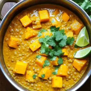 - 1 cup red lentils, rinsed - 2 cups pumpkin, peeled and cubed - 1 can (400 ml) coconut milk - 1 medium onion, finely chopped - 3 cloves garlic, minced - 1 inch ginger, grated For this dish, I love using red lentils. They cook quickly and have a nice texture. Pumpkin adds sweetness and creaminess. Coconut milk is rich and gives a lovely flavor. Onion, garlic, and ginger form the base of the curry, adding depth and warmth. - 1 tablespoon curry powder - 1 teaspoon turmeric - 1 teaspoon cumin - Salt and pepper to taste The spices make this dish shine. Curry powder brings a mix of flavors. Turmeric adds earthiness and a golden color. Cumin gives a warm, nutty taste. Don't forget salt and pepper to enhance all the flavors. - Fresh cilantro - Lime wedges Garnishing is key for a great finish. Fresh cilantro adds brightness. Lime wedges bring a zesty touch that balances the curry’s richness. You can add these right before serving for the best flavor. First, heat 2 tablespoons of olive oil in a large pot over medium heat. Then, add 1 finely chopped onion and sauté it for about 5 minutes. You want the onion to be soft and translucent. Next, add 3 minced garlic cloves and 1 inch of grated ginger. Cook them for 1 more minute until they smell amazing. Now, it’s time to spice things up! Stir in 1 tablespoon of curry powder, 1 teaspoon of turmeric, and 1 teaspoon of cumin. Cook these spices for about 30 seconds. This helps bring out their flavors, making your dish even better. Add 2 cups of cubed pumpkin and 1 cup of rinsed red lentils to the pot. Then, mix in 1 can of diced tomatoes and 2 cups of vegetable broth. Make sure everything is well combined. The colors should be vibrant and inviting. Bring this mixture to a boil, then reduce the heat to low. Cover the pot and let it simmer for 20 to 25 minutes. You want the lentils and pumpkin to be tender. Stir occasionally and add more broth or water if it looks too thick. Once the lentils and pumpkin are cooked, stir in 1 can of coconut milk. Let the curry simmer for another 10 minutes. This will help thicken it and give it a creamy texture. Season with salt and pepper to taste. Serve your curry hot. Garnish with fresh cilantro for a pop of color. You can also add lime wedges on the side. This adds a bright flavor that pairs well with the rich curry. Enjoy this tasty dish! To get the right texture, adjust the broth. If your curry feels too thick, add more broth. If it is too thin, let it simmer longer. This helps the flavors mix well. Stirring is key. Stir every few minutes while it cooks. This keeps the lentils and pumpkin from sticking to the pot. Want to spice things up? Try different spices! You can add garam masala for warmth or coriander for brightness. If you like heat, add chili flakes or fresh chopped chili. Start with a little, then add more if you want. This will give your curry an exciting kick. Choose the right pot for the best results. A heavy pot is great for simmering. It helps heat stay even. Use a wooden spoon or a sturdy spatula for easy stirring. These tools help mix the ingredients without damaging your pot. {{image_2}} You can easily make this dish vegan and gluten-free. The key ingredients are naturally plant-based. Use vegetable broth, which is already gluten-free. Check your coconut milk for any additives. This dish fits well into many diets. For low-carb alternatives, swap out lentils for cauliflower rice. Cauliflower gives a nice texture and keeps carbs low. It will change the flavor, but it stays delicious. You can also use zucchini noodles for a fresh twist. Different lentils add unique flavors and textures. Try using green or brown lentils instead of red. They take longer to cook but add a nice bite. You can also try yellow lentils for a slightly sweet taste. If you want to switch pumpkin, butternut squash works great. It has a similar texture and sweetness. Sweet potatoes can also be a tasty substitute. They blend well with the spices and make a hearty curry. Adding other vegetables can boost nutrition and flavor. Carrots, bell peppers, or spinach can work well. They cook quickly and add color. You can also toss in peas for a pop of sweetness. Incorporating proteins like chickpeas or chicken can enhance this dish. Chickpeas add more fiber and protein, making it heartier. If you prefer chicken, use diced breast or thighs. Cook them before adding to the curry for a full meal. To keep your Lentil & Pumpkin Coconut Curry fresh, store it in an airtight container. Make sure it cools down to room temperature first. Place it in the fridge right after. This helps lock in flavors and keep it safe. - Refrigeration Tips: Your curry lasts about 4-5 days in the fridge. Always check for coolness before sealing. - Freezing Recommendations: For longer storage, freeze in portions. Use freezer-safe containers or bags. It can last up to 3 months in the freezer. When reheating, aim for even warmth. This keeps the flavors intact and prevents burning. - Best Methods for Reheating Leftovers: Use a pot on the stove for best results. Heat on low, stirring gently. You can also use a microwave. Just cover it loosely and heat in short bursts. - Maintaining Flavor and Texture: Add a splash of vegetable broth or water if it seems thick. Stir well to revive the creamy texture. Knowing how long your curry lasts is key to enjoying it. Always check for signs before eating. - Duration for Refrigerated Leftovers: In the fridge, it stays good for about 4-5 days. - Signs of Spoilage: If you see mold or it has a sour smell, toss it out. Always trust your senses! The total cooking and prep time is 55 minutes. You spend 10 minutes prepping the ingredients. Then, you cook everything for about 45 minutes. This includes simmering the curry to let the flavors blend well. Yes, you can make this curry in advance. Prepare it a day or two ahead of time. Store it in the fridge in an airtight container. Reheat it on the stove or microwave when ready to serve. The flavors will develop even more, making it taste great! If you need a substitute for coconut milk, use almond milk or soy milk. You can also use heavy cream for a richer taste. Adjust the amount based on how creamy you want your curry to be. This dish is perfect for meal prepping! Portion out the curry into containers. It stores well in the fridge for up to five days. You can also freeze it for longer storage. Just make sure to let it cool before freezing. This blog post shared how to make a delicious Lentil and Pumpkin Coconut Curry. We explored the key ingredients like red lentils, pumpkin, and rich coconut milk. I provided steps on how to prepare and combine everything for a tasty meal. We also discussed helpful tips for adjusting flavors and textures. Remember, you can easily customize this dish to fit your diet. With proper storage, it can last for days. Enjoy making this simple and healthy curry at home! It's sure to satisfy your taste buds.
