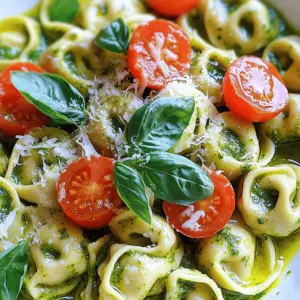 - 12 oz cheese tortellini (fresh or frozen) - 1 cup basil pesto (store-bought or homemade) - ½ cup heavy cream - 1 cup cherry tomatoes, halved - ¼ cup grated Parmesan cheese - 2 tablespoons olive oil - Salt and pepper to taste - Fresh basil leaves for garnish I love making Minute Creamy Pesto Tortellini. This dish is simple yet packed with flavor. First, you need fresh or frozen cheese tortellini. This soft pasta is filled with cheese, which makes it perfect. You can find it in most grocery stores. Next, grab some basil pesto. You can buy it or make your own. Pesto adds a fresh taste that shines in this dish. The heavy cream is the key to the creamy sauce. It makes everything rich and smooth. For a pop of color and flavor, add some halved cherry tomatoes. They bring a nice sweetness to the meal. Parmesan cheese adds a salty, nutty touch. It melts into the sauce and makes it even better. Don't forget the olive oil. It helps cook the tomatoes and adds a nice flavor. Season with salt and pepper to make it all come alive. Finally, fresh basil leaves make a lovely garnish. They not only look great but also enhance the taste. With these ingredients, you’re all set to create a dish that impresses family and friends. - Bring a large pot of salted water to a boil. - Add 12 oz of cheese tortellini to the pot. - Cook tortellini according to package instructions, about 3-5 minutes for fresh. - In a separate pan, heat 2 tablespoons of olive oil over medium heat. - Sauté 1 cup of halved cherry tomatoes for 2-3 minutes until soft. - Add 1 cup of basil pesto and ½ cup of heavy cream to the pan. - Drain the cooked tortellini and add it to the sauce mixture. - Toss gently to coat the tortellini with the creamy sauce. - Stir in ¼ cup of grated Parmesan cheese and season with salt and pepper. - Serve immediately, garnished with fresh basil leaves. To get the right sauce thickness, use reserved pasta water. When you drain the tortellini, save some of that water. Just add a little at a time to your sauce. This water helps to thicken the sauce without making it too heavy. Heating the sauce gently is key. If it gets too hot, the cream may curdle. So, keep the heat low and stir often. This way, you will keep the sauce smooth and creamy. You can boost the taste by adding spices. A pinch of red pepper flakes gives a nice kick. Garlic powder or onion powder also adds depth. Try them out to find your favorite mix! Using fresh herbs can add a bright taste. Chopped parsley or extra basil can make a big difference. Toss them in right at the end for a fresh burst of flavor. Store-bought pesto is quick and easy. However, homemade pesto tastes richer. If you have time, blend fresh basil, garlic, nuts, Parmesan, and olive oil for a delicious result. If you prefer store-bought, look for brands that use high-quality ingredients. Some great options include Classico and Barilla. These brands keep the flavor fresh without too many additives. {{image_2}} You can easily change the protein in this dish. Grilled chicken and shrimp work well. They add a nice texture and flavor. Just cook them separately and mix them in at the end. If you want a vegetarian option, try adding chickpeas. They are filling and add protein without meat. Simply add the chickpeas when you combine the tortellini and sauce. Cherry tomatoes are tasty, but you can swap them for other veggies. Try bell peppers or zucchini for a different taste. Seasonal vegetables like asparagus or spinach also work great. Just sauté them along with the other ingredients. This will keep the dish fresh and colorful, and you can use what you have on hand. If you want a dairy-free dish, there are easy swaps. Use vegan cream instead of heavy cream. It makes the sauce just as creamy. Nutritional yeast is another great choice. It gives a cheesy flavor without using cheese. Stir it into the sauce for that rich taste you love. These options let everyone enjoy this creamy pesto tortellini. To store leftover tortellini, place it in an airtight container. Make sure to let it cool down first. You can keep it in the fridge for up to three days. When ready to eat, check for any signs of spoilage before reheating. Freezing creamy pesto tortellini is easy. First, let it cool completely. Then, transfer the tortellini to a freezer-safe bag or container. Label it with the date. You can freeze it for up to three months. When you are ready to enjoy it, take out the portion you want. To reheat frozen tortellini, let it thaw in the fridge overnight. This helps it heat evenly. You can also reheat it straight from the freezer but add a few extra minutes to the cooking time. For the best reheating methods, you have a few options. You can use the microwave, stovetop, or oven. If using the microwave, heat it in short intervals. Stir it often to avoid hot spots. When reheating on the stovetop, add a splash of water or cream to keep it moist. If using the oven, cover it with foil to prevent drying out. Always check to avoid overcooking, which can make the tortellini mushy. Enjoy your meal! Yes, you can use dry tortellini. However, the cooking time will change. Dry tortellini usually takes about 10-12 minutes to cook. Make sure to follow the package instructions. Check for doneness by tasting a piece. If you need to, add a bit more water to the pot to keep it from sticking. You can find gluten-free tortellini made from rice or chickpeas. Brands like Banza and Tinkyada offer great options. Look for them in your local grocery store or online. Always check the label to ensure they are truly gluten-free. You can use half-and-half or whole milk for a lighter sauce. Coconut cream is another option for a dairy-free choice. If you want a creamy texture, try blending silken tofu with a splash of almond milk. This gives a nice taste without the extra fat. This blog post guides you through making creamy pesto tortellini. You learned the main ingredients, from cheese tortellini to fresh basil, and how to cook them perfectly. I shared helpful tips for enhancing flavors and offered variations for proteins and vegetables. You also discovered storage and reheating tricks. Cooking should be fun and easy. With this recipe, dinner can be both quick and delicious. Enjoy your creamy pesto tortellini and make it your own!